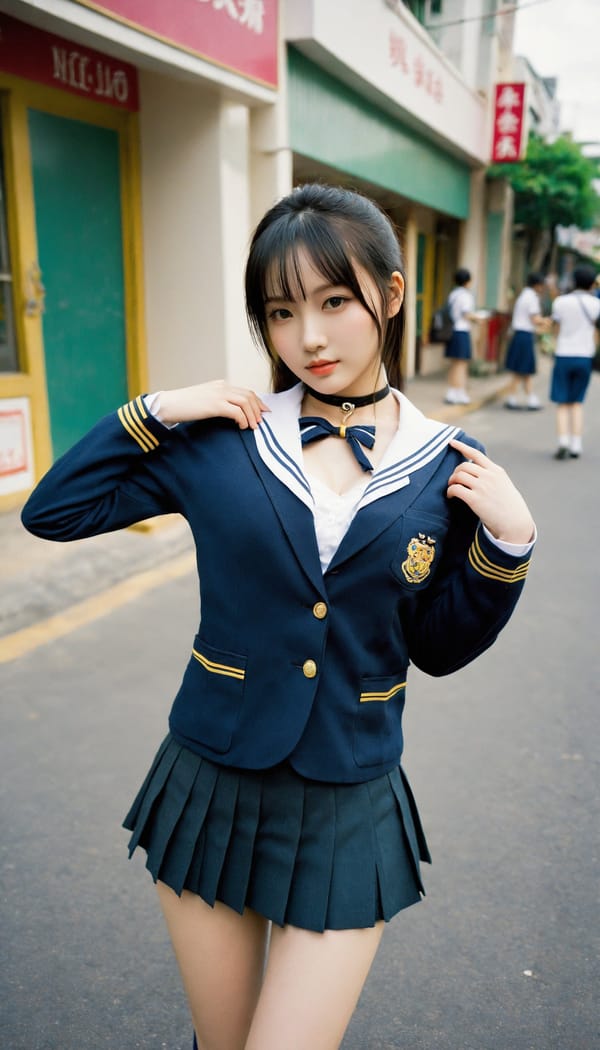 Tags: 21872187, SDXL
{"3": {"inputs": {"seed": 468605694331441, "steps": 64, "cfg": 7.48, "sampler_name": "dpmpp_2m", "scheduler": "karras", "denoise": 1.0, "model": ["27", 0], "positive": ["6", 0], "negative": ["7", 0], "latent_image": ["5", 0]}, "class_type": "KSampler"}, "4": {"inputs": {"ckpt_name": "helloworldxl.safetensors"}, "class_type": "CheckpointLoaderSimple"}, "5": {"inputs": {"width": 768, "height": 1344, "batch_size": 1}, "class_type": "EmptyLatentImage"}, "6": {"inputs": {"text": "27 year old girl, (chinese:1.13), (temptress:1.01), (cute:1.01), (eyelashes:0.96), (blush:0.99), (detailed face:1.10), (beautiful eyes:1.08), (pale skin:1.01), (sexy lips:1.05), (seductive facial expression:0.99), (seductive pose:1.12), (idol:1.12), (double eyelids:1.00), (slim:1.09), (in a seductive pose:1.11), (large perky breasts:1.08), (cleavage:1.12), (thigh gap:1.01), (school uniform:1.11), choker, busy street, (candid cinema:1.08), (soft lighting:1.00), (textured skin:1.08), (detailed skin:1.08), (portra:1.05), (skin fuzz:1.08), (RAW:1.01), (film:1.09), (natural looking skin:1.06)", "clip": ["27", 1]}, "class_type": "CLIPTextEncode"}, "7": {"inputs": {"text": "(twisted:1.08), (bad hands:1.13), (worst quality:1.08), (low resolution:1.08), (watermark:1.11), (open mouth:1.06), (distorted:1.12)", "clip": ["27", 1]}, "class_type": "CLIPTextEncode"}, "8": {"inputs": {"samples": ["3", 0], "vae": ["4", 2]}, "class_type": "VAEDecode"}, "25": {"inputs": {"lora_name": "nudify_xl.safetensors", "strength_model": 0.38, "strength_clip": 0.23, "model": ["4", 0], "clip": ["4", 1]}, "class_type": "LoraLoader"}, "26": {"inputs": {"lora_name": "shirtlift_SDXL_v2.safetensors", "strength_model": 0.19, "strength_clip": 0.04, "model": ["25", 0], "clip": ["25", 1]}, "class_type": "LoraLoader"}, "27": {"inputs": {"lora_name": "PerfectEyesXL.safetensors", "strength_model": 0.16, "strength_clip": 0.07, "model": ["26", 0], "clip": ["26", 1]}, "class_type": "LoraLoader"}, "30": {"inputs": {"model_name": "4x_NMKD-Superscale-SP_178000_G.pth"}, "class_type": "UpscaleModelLoader"}, "31": {"inputs": {"upscale_model": ["30", 0], "image": ["8", 0]}, "class_type": "ImageUpscaleWithModel"}, "32": {"inputs": {"upscale_method": "lanczos", "scale_by": 0.5, "image": ["31", 0]}, "class_type": "ImageScaleBy"}, "33": {"inputs": {"pixels": ["32", 0], "vae": ["4", 2]}, "class_type": "VAEEncode"}, "34": {"inputs": {"seed": 468605694331441, "steps": 64, "cfg": 7.48, "sampler_name": "dpmpp_2m", "scheduler": "karras", "denoise": 0.3, "model": ["27", 0], "positive": ["6", 0], "negative": ["7", 0], "latent_image": ["33", 0]}, "class_type": "KSampler"}, "36": {"inputs": {"samples": ["34", 0], "vae": ["4", 2]}, "class_type": "VAEDecode"}, "39": {"inputs": {"filename_prefix": "comfyapi-1728057165577", "images": ["36", 0]}, "class_type": "SaveImage"}}