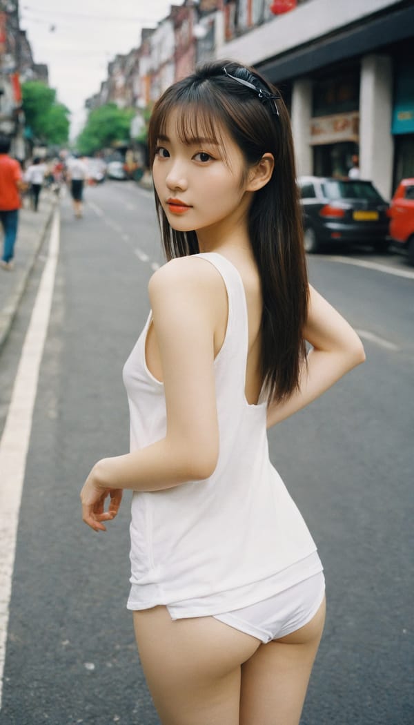 Tags: 21872187, SDXL
{"3": {"inputs": {"seed": 971878725257637, "steps": 32, "cfg": 6.9, "sampler_name": "dpmpp_2m", "scheduler": "karras", "denoise": 1.0, "model": ["27", 0], "positive": ["6", 0], "negative": ["7", 0], "latent_image": ["5", 0]}, "class_type": "KSampler"}, "4": {"inputs": {"ckpt_name": "helloworldxl.safetensors"}, "class_type": "CheckpointLoaderSimple"}, "5": {"inputs": {"width": 768, "height": 1344, "batch_size": 1}, "class_type": "EmptyLatentImage"}, "6": {"inputs": {"text": "22 year old girl, (irish:1.08), (chinese:0.95), (seductive facial expression:1.09), (idol:1.00), (double eyelids:1.08), (sexy lips:1.09), (blush:0.99), (cute:1.06), (detailed face:0.96), (beautiful eyes:1.08), (temptress:0.98), (slim:0.99), (eyelashes:0.98), (seductive pose:1.00), (perky ass:0.98), (exposed ass:1.03), (looking back:1.12), (sexy ass:1.00), (thigh gap:0.97), (white tanktop:1.14), busy street, (RAW:1.08), (soft lighting:1.02), (candid cinema:1.04), (textured skin:1.00), (detailed skin:1.08), (film:1.00), (portra:1.09), (skin fuzz:1.07), (natural looking skin:1.03)", "clip": ["27", 1]}, "class_type": "CLIPTextEncode"}, "7": {"inputs": {"text": "(twisted:1.05), (watermark:1.08), (open mouth:1.10), (worst quality:1.13), (bad hands:1.12), (low resolution:1.08), (distorted:1.12)", "clip": ["27", 1]}, "class_type": "CLIPTextEncode"}, "8": {"inputs": {"samples": ["3", 0], "vae": ["4", 2]}, "class_type": "VAEDecode"}, "25": {"inputs": {"lora_name": "nudify_xl.safetensors", "strength_model": 0.23, "strength_clip": 0.32, "model": ["4", 0], "clip": ["4", 1]}, "class_type": "LoraLoader"}, "26": {"inputs": {"lora_name": "shirtlift_SDXL_v2.safetensors", "strength_model": 0.09, "strength_clip": 0.05, "model": ["25", 0], "clip": ["25", 1]}, "class_type": "LoraLoader"}, "27": {"inputs": {"lora_name": "PerfectEyesXL.safetensors", "strength_model": 0.01, "strength_clip": 0.16, "model": ["26", 0], "clip": ["26", 1]}, "class_type": "LoraLoader"}, "30": {"inputs": {"model_name": "4x_NMKD-Superscale-SP_178000_G.pth"}, "class_type": "UpscaleModelLoader"}, "31": {"inputs": {"upscale_model": ["30", 0], "image": ["8", 0]}, "class_type": "ImageUpscaleWithModel"}, "32": {"inputs": {"upscale_method": "lanczos", "scale_by": 0.5, "image": ["31", 0]}, "class_type": "ImageScaleBy"}, "33": {"inputs": {"pixels": ["32", 0], "vae": ["4", 2]}, "class_type": "VAEEncode"}, "34": {"inputs": {"seed": 971878725257637, "steps": 32, "cfg": 6.9, "sampler_name": "dpmpp_2m", "scheduler": "karras", "denoise": 0.3, "model": ["27", 0], "positive": ["6", 0], "negative": ["7", 0], "latent_image": ["33", 0]}, "class_type": "KSampler"}, "36": {"inputs": {"samples": ["34", 0], "vae": ["4", 2]}, "class_type": "VAEDecode"}, "39": {"inputs": {"filename_prefix": "comfyapi-1732989302299", "images": ["36", 0]}, "class_type": "SaveImage"}}