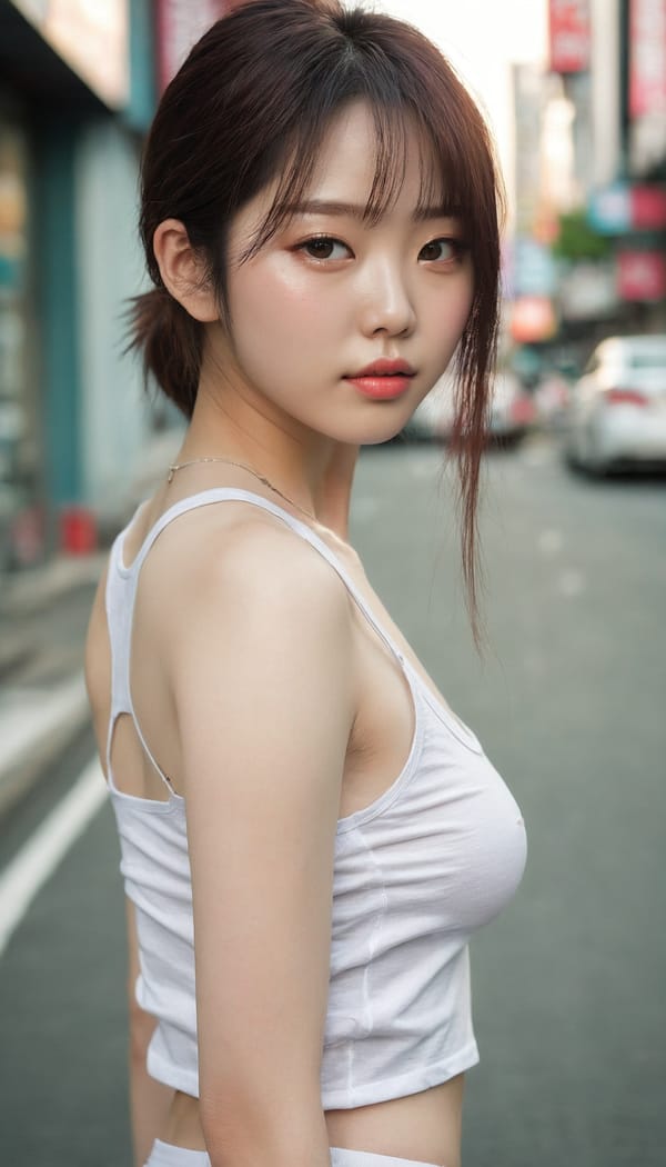 Tags: 21872187, SDXL
{"3": {"inputs": {"seed": 388076308926742, "steps": 64, "cfg": 5.43, "sampler_name": "dpmpp_2m", "scheduler": "karras", "denoise": 1.0, "model": ["27", 0], "positive": ["6", 0], "negative": ["7", 0], "latent_image": ["5", 0]}, "class_type": "KSampler"}, "4": {"inputs": {"ckpt_name": "juggernautxl.safetensors"}, "class_type": "CheckpointLoaderSimple"}, "5": {"inputs": {"width": 768, "height": 1344, "batch_size": 1}, "class_type": "EmptyLatentImage"}, "6": {"inputs": {"text": "21 year old girl, (korean:1.14), (pale skin:1.10), (sexy lips:1.13), (blush:0.98), (detailed face:1.06), (slim:1.02), (double eyelids:0.95), (cute:1.05), (temptress:1.07), (seductive facial expression:1.09), (eyelashes:1.04), (idol:1.05), (beautiful eyes:1.11), (perky ass:0.97), (exposed ass:1.11), (looking back:0.97), (sexy ass:1.04), (thigh gap:0.96), (white tanktop:1.03), busy street, (skin fuzz:1.07), (natural looking skin:1.06), (film:1.02), (soft lighting:1.07), (RAW:1.04), (candid cinema:1.07), (textured skin:1.04), (portra:1.08), (detailed skin:1.05)", "clip": ["27", 1]}, "class_type": "CLIPTextEncode"}, "7": {"inputs": {"text": "(worst quality:1.06), (distorted:1.13), (open mouth:1.06), (bad hands:1.12), (twisted:1.07), (low resolution:1.08), (watermark:1.13)", "clip": ["27", 1]}, "class_type": "CLIPTextEncode"}, "8": {"inputs": {"samples": ["3", 0], "vae": ["4", 2]}, "class_type": "VAEDecode"}, "25": {"inputs": {"lora_name": "nudify_xl.safetensors", "strength_model": 0.01, "strength_clip": 0.17, "model": ["4", 0], "clip": ["4", 1]}, "class_type": "LoraLoader"}, "26": {"inputs": {"lora_name": "shirtlift_SDXL_v2.safetensors", "strength_model": 0.04, "strength_clip": 0.17, "model": ["25", 0], "clip": ["25", 1]}, "class_type": "LoraLoader"}, "27": {"inputs": {"lora_name": "PerfectEyesXL.safetensors", "strength_model": 0.11, "strength_clip": 0.04, "model": ["26", 0], "clip": ["26", 1]}, "class_type": "LoraLoader"}, "30": {"inputs": {"model_name": "4x_NMKD-Superscale-SP_178000_G.pth"}, "class_type": "UpscaleModelLoader"}, "31": {"inputs": {"upscale_model": ["30", 0], "image": ["8", 0]}, "class_type": "ImageUpscaleWithModel"}, "32": {"inputs": {"upscale_method": "lanczos", "scale_by": 0.5, "image": ["31", 0]}, "class_type": "ImageScaleBy"}, "33": {"inputs": {"pixels": ["32", 0], "vae": ["4", 2]}, "class_type": "VAEEncode"}, "34": {"inputs": {"seed": 388076308926742, "steps": 64, "cfg": 5.43, "sampler_name": "dpmpp_2m", "scheduler": "karras", "denoise": 0.3, "model": ["27", 0], "positive": ["6", 0], "negative": ["7", 0], "latent_image": ["33", 0]}, "class_type": "KSampler"}, "36": {"inputs": {"samples": ["34", 0], "vae": ["4", 2]}, "class_type": "VAEDecode"}, "39": {"inputs": {"filename_prefix": "comfyapi-1735204869476", "images": ["36", 0]}, "class_type": "SaveImage"}}