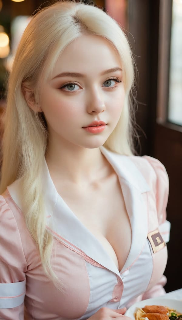 Tags: 21872187, SDXL
{"3": {"inputs": {"seed": 851179978964923, "steps": 64, "cfg": 5.44, "sampler_name": "dpmpp_2m", "scheduler": "karras", "denoise": 1.0, "model": ["27", 0], "positive": ["6", 0], "negative": ["7", 0], "latent_image": ["5", 0]}, "class_type": "KSampler"}, "4": {"inputs": {"ckpt_name": "juggernautxl.safetensors"}, "class_type": "CheckpointLoaderSimple"}, "5": {"inputs": {"width": 768, "height": 1344, "batch_size": 1}, "class_type": "EmptyLatentImage"}, "6": {"inputs": {"text": "20 year old girl, (russian:0.98), (ukrainian:1.11), (pale skin:0.96), (detailed face:0.96), (seductive facial expression:1.01), (seductive pose:1.04), (double eyelids:1.06), (idol:1.05), (cute:0.98), (beautiful eyes:1.13), (blush:1.13), (temptress:1.05), (eyelashes:0.96), (sexy lips:1.03), (in a seductive pose:0.98), (large perky breasts:1.06), (cleavage:1.11), (thigh gap:1.11), (a waitress in uniform:0.99) working at a restaurant, (textured skin:1.07), (detailed skin:1.00), (soft lighting:1.04), (film:1.01), (RAW:1.03), (natural looking skin:1.01), (skin fuzz:1.00), (portra:1.09), (candid cinema:1.05)", "clip": ["27", 1]}, "class_type": "CLIPTextEncode"}, "7": {"inputs": {"text": "(bad hands:1.05), (open mouth:1.05), (worst quality:1.09), (distorted:1.09), (twisted:1.06), (low resolution:1.13), (watermark:1.10)", "clip": ["27", 1]}, "class_type": "CLIPTextEncode"}, "8": {"inputs": {"samples": ["3", 0], "vae": ["4", 2]}, "class_type": "VAEDecode"}, "25": {"inputs": {"lora_name": "nudify_xl.safetensors", "strength_model": 0.17, "strength_clip": 0.3, "model": ["4", 0], "clip": ["4", 1]}, "class_type": "LoraLoader"}, "26": {"inputs": {"lora_name": "shirtlift_SDXL_v2.safetensors", "strength_model": 0.05, "strength_clip": 0.02, "model": ["25", 0], "clip": ["25", 1]}, "class_type": "LoraLoader"}, "27": {"inputs": {"lora_name": "PerfectEyesXL.safetensors", "strength_model": 0.17, "strength_clip": 0.12, "model": ["26", 0], "clip": ["26", 1]}, "class_type": "LoraLoader"}, "30": {"inputs": {"model_name": "4x_NMKD-Superscale-SP_178000_G.pth"}, "class_type": "UpscaleModelLoader"}, "31": {"inputs": {"upscale_model": ["30", 0], "image": ["8", 0]}, "class_type": "ImageUpscaleWithModel"}, "32": {"inputs": {"upscale_method": "lanczos", "scale_by": 0.5, "image": ["31", 0]}, "class_type": "ImageScaleBy"}, "33": {"inputs": {"pixels": ["32", 0], "vae": ["4", 2]}, "class_type": "VAEEncode"}, "34": {"inputs": {"seed": 851179978964923, "steps": 64, "cfg": 5.44, "sampler_name": "dpmpp_2m", "scheduler": "karras", "denoise": 0.3, "model": ["27", 0], "positive": ["6", 0], "negative": ["7", 0], "latent_image": ["33", 0]}, "class_type": "KSampler"}, "36": {"inputs": {"samples": ["34", 0], "vae": ["4", 2]}, "class_type": "VAEDecode"}, "39": {"inputs": {"filename_prefix": "comfyapi-1732194248287", "images": ["36", 0]}, "class_type": "SaveImage"}}