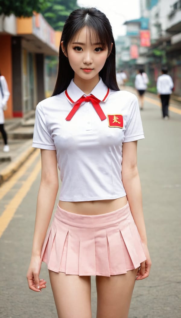 Tags: 21872187, SDXL
{"3": {"inputs": {"seed": 260253257128267, "steps": 32, "cfg": 7.63, "sampler_name": "dpmpp_2m", "scheduler": "karras", "denoise": 1.0, "model": ["27", 0], "positive": ["6", 0], "negative": ["7", 0], "latent_image": ["5", 0]}, "class_type": "KSampler"}, "4": {"inputs": {"ckpt_name": "juggernautxl.safetensors"}, "class_type": "CheckpointLoaderSimple"}, "5": {"inputs": {"width": 768, "height": 1344, "batch_size": 1}, "class_type": "EmptyLatentImage"}, "6": {"inputs": {"text": "25 year old girl, (chinese:0.95), (cute:0.98), (blush:1.14), (slim:1.11), (seductive facial expression:1.04), (idol:0.98), (temptress:1.03), (beautiful eyes:1.03), (detailed face:1.14), (seductive pose:0.99), (pale skin:1.07), (sexy lips:1.06), (eyelashes:1.03), (perky ass:1.03), (exposed ass:0.98), (looking back:1.03), (sexy ass:1.14), (thigh gap:0.95), (school uniform:1.12), choker, busy street, (skin fuzz:1.06), (natural looking skin:1.02), (film:1.05), (textured skin:1.01), (candid cinema:1.00), (detailed skin:1.01), (RAW:1.03), (soft lighting:1.08)", "clip": ["27", 1]}, "class_type": "CLIPTextEncode"}, "7": {"inputs": {"text": "(distorted:1.11), (twisted:1.06), (worst quality:1.07), (low resolution:1.13), (bad hands:1.12), (open mouth:1.13), (watermark:1.13)", "clip": ["27", 1]}, "class_type": "CLIPTextEncode"}, "8": {"inputs": {"samples": ["3", 0], "vae": ["4", 2]}, "class_type": "VAEDecode"}, "25": {"inputs": {"lora_name": "nudify_xl.safetensors", "strength_model": 0.38, "strength_clip": 0.02, "model": ["4", 0], "clip": ["4", 1]}, "class_type": "LoraLoader"}, "26": {"inputs": {"lora_name": "shirtlift_SDXL_v2.safetensors", "strength_model": 0.1, "strength_clip": 0.01, "model": ["25", 0], "clip": ["25", 1]}, "class_type": "LoraLoader"}, "27": {"inputs": {"lora_name": "PerfectEyesXL.safetensors", "strength_model": 0.17, "strength_clip": 0.0, "model": ["26", 0], "clip": ["26", 1]}, "class_type": "LoraLoader"}, "30": {"inputs": {"model_name": "4x_NMKD-Superscale-SP_178000_G.pth"}, "class_type": "UpscaleModelLoader"}, "31": {"inputs": {"upscale_model": ["30", 0], "image": ["8", 0]}, "class_type": "ImageUpscaleWithModel"}, "32": {"inputs": {"upscale_method": "lanczos", "scale_by": 0.5, "image": ["31", 0]}, "class_type": "ImageScaleBy"}, "33": {"inputs": {"pixels": ["32", 0], "vae": ["4", 2]}, "class_type": "VAEEncode"}, "34": {"inputs": {"seed": 260253257128267, "steps": 32, "cfg": 7.63, "sampler_name": "dpmpp_2m", "scheduler": "karras", "denoise": 0.3, "model": ["27", 0], "positive": ["6", 0], "negative": ["7", 0], "latent_image": ["33", 0]}, "class_type": "KSampler"}, "36": {"inputs": {"samples": ["34", 0], "vae": ["4", 2]}, "class_type": "VAEDecode"}, "39": {"inputs": {"filename_prefix": "comfyapi-1718911002032", "images": ["36", 0]}, "class_type": "SaveImage"}}