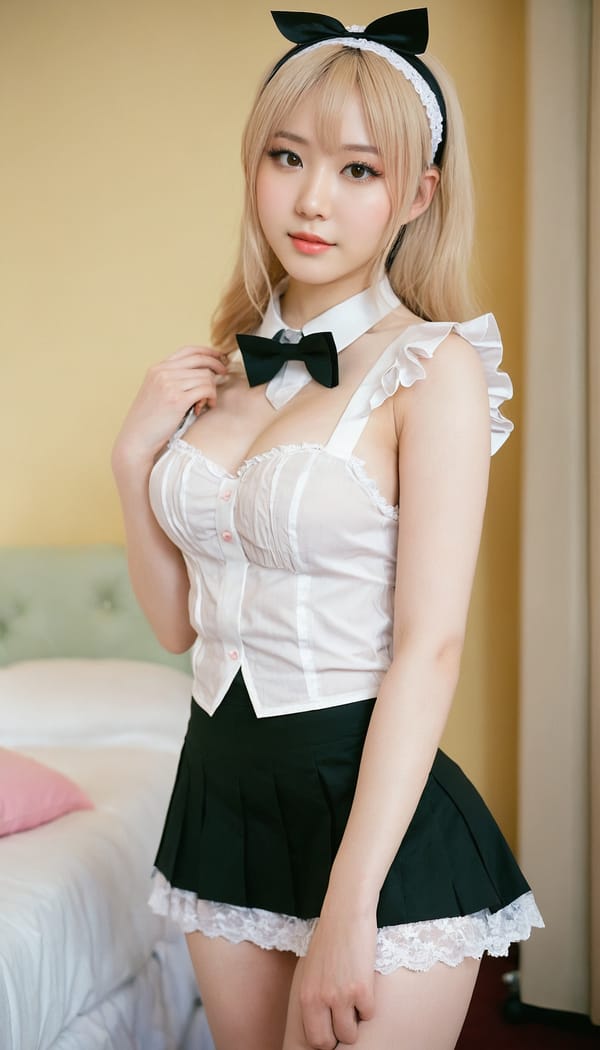 Tags: 21872187, SDXL
{"3": {"inputs": {"seed": 479903652847221, "steps": 32, "cfg": 6.39, "sampler_name": "dpmpp_2m", "scheduler": "karras", "denoise": 1.0, "model": ["27", 0], "positive": ["6", 0], "negative": ["7", 0], "latent_image": ["5", 0]}, "class_type": "KSampler"}, "4": {"inputs": {"ckpt_name": "juggernautxl.safetensors"}, "class_type": "CheckpointLoaderSimple"}, "5": {"inputs": {"width": 768, "height": 1344, "batch_size": 1}, "class_type": "EmptyLatentImage"}, "6": {"inputs": {"text": "26 year old girl, (idol:1.10), (beautiful eyes:1.02), (double eyelids:1.00), (blush:1.06), (sexy lips:0.99), (eyelashes:1.01), (pale skin:1.00), (cute:1.03), (temptress:1.14), (seductive pose:1.10), (seductive facial expression:1.01), (slim:1.10), (detailed face:1.13), (on all fours:1.10), (spreading ass cheeks:1.12), (from behind:1.00), (backboob:1.00), in a (skimpy maid costume:1.01) working at a maid cafe, choker, bowtie, headband, pleated skirt, (portra:1.09), (RAW:1.00), (textured skin:1.02), (film:1.02), (skin fuzz:1.03), (detailed skin:1.03), (candid cinema:1.02), (natural looking skin:1.01), (soft lighting:1.05)", "clip": ["27", 1]}, "class_type": "CLIPTextEncode"}, "7": {"inputs": {"text": "(low resolution:1.08), (open mouth:1.10), (bad hands:1.10), (distorted:1.05), (twisted:1.05), (watermark:1.09), (worst quality:1.12)", "clip": ["27", 1]}, "class_type": "CLIPTextEncode"}, "8": {"inputs": {"samples": ["3", 0], "vae": ["4", 2]}, "class_type": "VAEDecode"}, "25": {"inputs": {"lora_name": "nudify_xl.safetensors", "strength_model": 0.37, "strength_clip": 0.08, "model": ["4", 0], "clip": ["4", 1]}, "class_type": "LoraLoader"}, "26": {"inputs": {"lora_name": "shirtlift_SDXL_v2.safetensors", "strength_model": 0.12, "strength_clip": 0.07, "model": ["25", 0], "clip": ["25", 1]}, "class_type": "LoraLoader"}, "27": {"inputs": {"lora_name": "PerfectEyesXL.safetensors", "strength_model": 0.01, "strength_clip": 0.18, "model": ["26", 0], "clip": ["26", 1]}, "class_type": "LoraLoader"}, "30": {"inputs": {"model_name": "4x_NMKD-Superscale-SP_178000_G.pth"}, "class_type": "UpscaleModelLoader"}, "31": {"inputs": {"upscale_model": ["30", 0], "image": ["8", 0]}, "class_type": "ImageUpscaleWithModel"}, "32": {"inputs": {"upscale_method": "lanczos", "scale_by": 0.5, "image": ["31", 0]}, "class_type": "ImageScaleBy"}, "33": {"inputs": {"pixels": ["32", 0], "vae": ["4", 2]}, "class_type": "VAEEncode"}, "34": {"inputs": {"seed": 479903652847221, "steps": 32, "cfg": 6.39, "sampler_name": "dpmpp_2m", "scheduler": "karras", "denoise": 0.3, "model": ["27", 0], "positive": ["6", 0], "negative": ["7", 0], "latent_image": ["33", 0]}, "class_type": "KSampler"}, "36": {"inputs": {"samples": ["34", 0], "vae": ["4", 2]}, "class_type": "VAEDecode"}, "39": {"inputs": {"filename_prefix": "comfyapi-1735564119652", "images": ["36", 0]}, "class_type": "SaveImage"}}