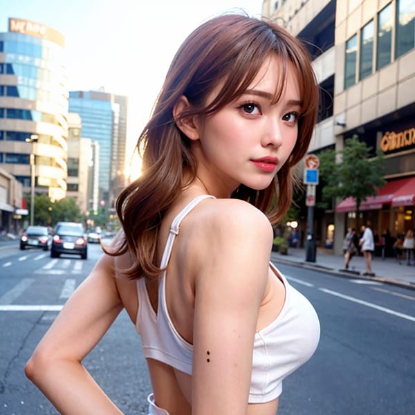 Tags: 21872187
<lora:JapaneseDollLikeness_v15:0.67>, <lora:YaeMiko_Test:0.37>, (white tank top:0.93), (large breasts:1.03), busy street in urban city, (perky ass:1.08), (exposed ass:1.19), (looking back:1.12), <lora:Addams:0.28>, extremely detailed eyes, extremely detailed face, cute, sexy lips, seductive smile, double eyelids, eyelashes, perky breasts, full body portrait, textured skin, RAW, (long slim legs:1.01), blush, 1girl, solo, (dramatic:1.09)
Negative prompt: drawings, sketches, paintings, black and white, fat, (normal quality:2.09), (worst quality:2.20)
Steps: 48, Sampler: DPM++ 2M Karras, CFG scale: 7.37, Seed: 1418124038, Size: 512x512, Model hash: fc2511737a, Model: chilloutmix_NiPrunedFp32Fix, Seed resize from: -1x-1, Denoising strength: 0.3, Version: v1.2.1, Hires upscale: 3.5, Hires steps: 16, Hires upscaler: ESRGAN_4x