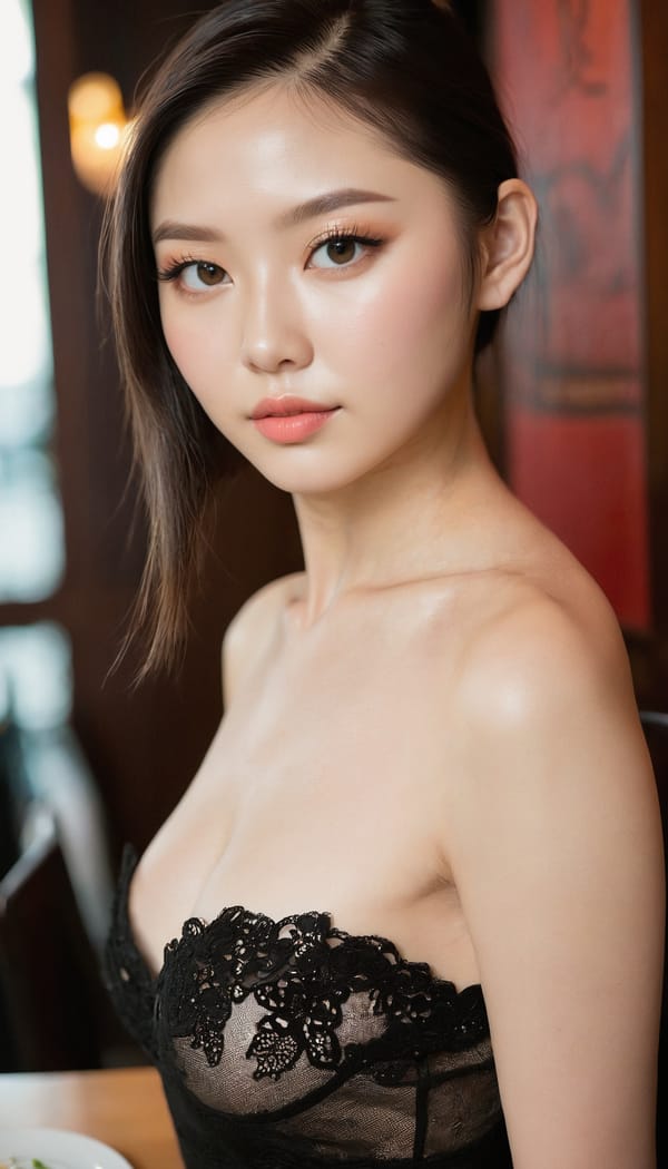 Tags: 21872187, SDXL
{"3": {"inputs": {"seed": 739619030543594, "steps": 64, "cfg": 6.52, "sampler_name": "dpmpp_2m", "scheduler": "karras", "denoise": 1.0, "model": ["27", 0], "positive": ["6", 0], "negative": ["7", 0], "latent_image": ["5", 0]}, "class_type": "KSampler"}, "4": {"inputs": {"ckpt_name": "juggernautxl.safetensors"}, "class_type": "CheckpointLoaderSimple"}, "5": {"inputs": {"width": 768, "height": 1344, "batch_size": 1}, "class_type": "EmptyLatentImage"}, "6": {"inputs": {"text": "26 year old girl, (ukrainian:1.13), (chinese:1.07), (sexy lips:1.14), (detailed face:1.13), (beautiful eyes:1.10), (double eyelids:1.11), (blush:0.96), (temptress:1.07), (idol:0.96), (slim:0.99), (seductive facial expression:0.99), (seductive pose:0.99), (pale skin:1.01), (eyelashes:1.01), (cute:1.11), (perky ass:0.98), (exposed ass:1.11), (looking back:1.04), (sexy ass:1.00), (thigh gap:1.13), (wearing a little black dress:0.98) at a fine dining restaurant, (soft lighting:1.08), (portra:1.01), (candid cinema:1.05), (film:1.04), (textured skin:1.08), (natural looking skin:1.00), (skin fuzz:1.09), (detailed skin:1.08), (RAW:1.00)", "clip": ["27", 1]}, "class_type": "CLIPTextEncode"}, "7": {"inputs": {"text": "(worst quality:1.07), (open mouth:1.10), (twisted:1.10), (bad hands:1.10), (distorted:1.09), (low resolution:1.05), (watermark:1.09)", "clip": ["27", 1]}, "class_type": "CLIPTextEncode"}, "8": {"inputs": {"samples": ["3", 0], "vae": ["4", 2]}, "class_type": "VAEDecode"}, "25": {"inputs": {"lora_name": "nudify_xl.safetensors", "strength_model": 0.34, "strength_clip": 0.14, "model": ["4", 0], "clip": ["4", 1]}, "class_type": "LoraLoader"}, "26": {"inputs": {"lora_name": "shirtlift_SDXL_v2.safetensors", "strength_model": 0.02, "strength_clip": 0.05, "model": ["25", 0], "clip": ["25", 1]}, "class_type": "LoraLoader"}, "27": {"inputs": {"lora_name": "PerfectEyesXL.safetensors", "strength_model": 0.05, "strength_clip": 0.15, "model": ["26", 0], "clip": ["26", 1]}, "class_type": "LoraLoader"}, "30": {"inputs": {"model_name": "4x_NMKD-Superscale-SP_178000_G.pth"}, "class_type": "UpscaleModelLoader"}, "31": {"inputs": {"upscale_model": ["30", 0], "image": ["8", 0]}, "class_type": "ImageUpscaleWithModel"}, "32": {"inputs": {"upscale_method": "lanczos", "scale_by": 0.5, "image": ["31", 0]}, "class_type": "ImageScaleBy"}, "33": {"inputs": {"pixels": ["32", 0], "vae": ["4", 2]}, "class_type": "VAEEncode"}, "34": {"inputs": {"seed": 739619030543594, "steps": 64, "cfg": 6.52, "sampler_name": "dpmpp_2m", "scheduler": "karras", "denoise": 0.3, "model": ["27", 0], "positive": ["6", 0], "negative": ["7", 0], "latent_image": ["33", 0]}, "class_type": "KSampler"}, "36": {"inputs": {"samples": ["34", 0], "vae": ["4", 2]}, "class_type": "VAEDecode"}, "39": {"inputs": {"filename_prefix": "comfyapi-1735596820941", "images": ["36", 0]}, "class_type": "SaveImage"}}