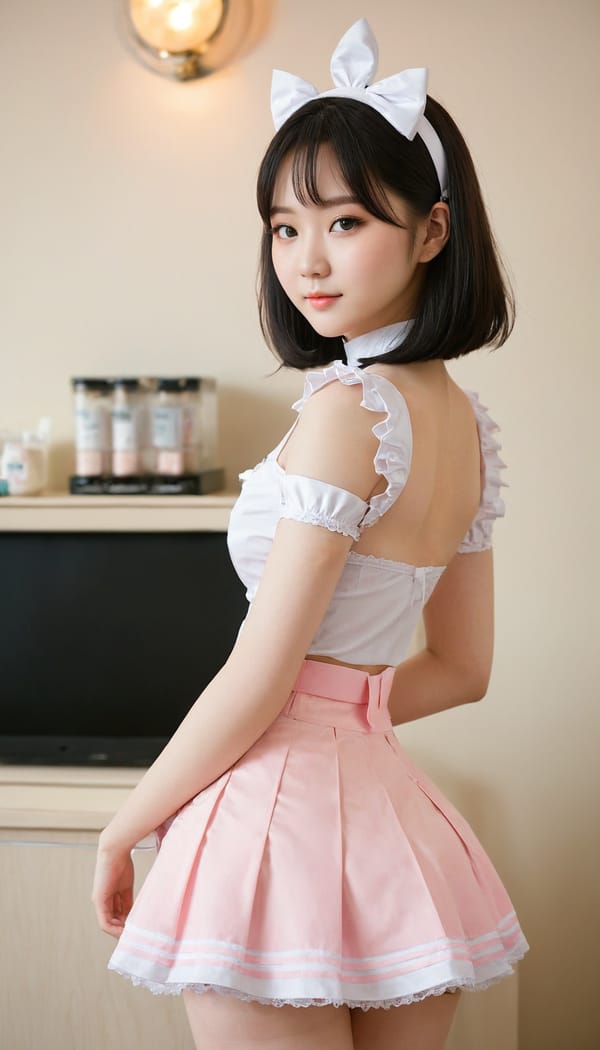 Tags: 21872187, SDXL
{"3": {"inputs": {"seed": 940215120974060, "steps": 32, "cfg": 7.27, "sampler_name": "dpmpp_2m", "scheduler": "karras", "denoise": 1.0, "model": ["27", 0], "positive": ["6", 0], "negative": ["7", 0], "latent_image": ["5", 0]}, "class_type": "KSampler"}, "4": {"inputs": {"ckpt_name": "juggernautXL_v8Rundiffusion.safetensors"}, "class_type": "CheckpointLoaderSimple"}, "5": {"inputs": {"width": 768, "height": 1344, "batch_size": 1}, "class_type": "EmptyLatentImage"}, "6": {"inputs": {"text": "19 year old girl, (korean:1.04), (cute:1.11), (temptress:0.96), (pale skin:0.99), (blush:1.03), (detailed face:1.07), (slim:1.06), (double eyelids:1.04), (idol:1.00), (seductive pose:1.10), (eyelashes:0.95), (seductive facial expression:1.04), (beautiful eyes:1.14), (sexy lips:0.98), (perky ass:1.00), (exposed ass:1.09), (looking back:1.00), (sexy ass:1.12), (thigh gap:1.01), in a (skimpy maid costume:1.03) working at a maid cafe, choker, bowtie, headband, pleated skirt, (RAW:1.04), (natural looking skin:1.08), (film:1.04), (soft lighting:1.06), (portra:1.00), (textured skin:1.01), (skin fuzz:1.05), (detailed skin:1.06), (candid cinema:1.06)", "clip": ["27", 1]}, "class_type": "CLIPTextEncode"}, "7": {"inputs": {"text": "(worst quality:1.07), (watermark:1.12), (low resolution:1.14), (twisted:1.06), (bad hands:1.12), (open mouth:1.11), (distorted:1.08)", "clip": ["27", 1]}, "class_type": "CLIPTextEncode"}, "8": {"inputs": {"samples": ["3", 0], "vae": ["4", 2]}, "class_type": "VAEDecode"}, "25": {"inputs": {"lora_name": "nudify_xl.safetensors", "strength_model": 0.31, "strength_clip": 0.06, "model": ["4", 0], "clip": ["4", 1]}, "class_type": "LoraLoader"}, "26": {"inputs": {"lora_name": "shirtlift_SDXL_v2.safetensors", "strength_model": 0.01, "strength_clip": 0.12, "model": ["25", 0], "clip": ["25", 1]}, "class_type": "LoraLoader"}, "27": {"inputs": {"lora_name": "PerfectEyesXL.safetensors", "strength_model": 0.19, "strength_clip": 0.15, "model": ["26", 0], "clip": ["26", 1]}, "class_type": "LoraLoader"}, "30": {"inputs": {"model_name": "4x_NMKD-Superscale-SP_178000_G.pth"}, "class_type": "UpscaleModelLoader"}, "31": {"inputs": {"upscale_model": ["30", 0], "image": ["8", 0]}, "class_type": "ImageUpscaleWithModel"}, "32": {"inputs": {"upscale_method": "lanczos", "scale_by": 0.5, "image": ["31", 0]}, "class_type": "ImageScaleBy"}, "33": {"inputs": {"pixels": ["32", 0], "vae": ["4", 2]}, "class_type": "VAEEncode"}, "34": {"inputs": {"seed": 940215120974060, "steps": 32, "cfg": 7.27, "sampler_name": "dpmpp_2m", "scheduler": "karras", "denoise": 0.3, "model": ["27", 0], "positive": ["6", 0], "negative": ["7", 0], "latent_image": ["33", 0]}, "class_type": "KSampler"}, "36": {"inputs": {"samples": ["34", 0], "vae": ["4", 2]}, "class_type": "VAEDecode"}, "39": {"inputs": {"filename_prefix": "comfyapi-1707778844978", "images": ["36", 0]}, "class_type": "SaveImage"}}