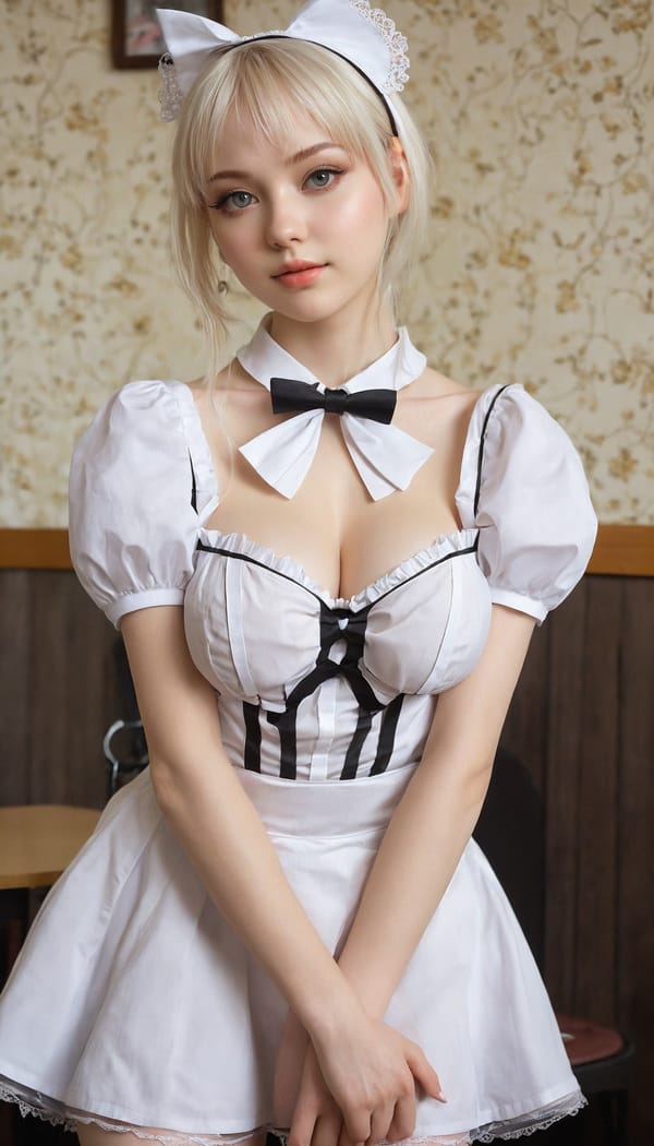 Tags: 21872187, SDXL
{"3": {"inputs": {"seed": 846396343532126, "steps": 64, "cfg": 5.28, "sampler_name": "dpmpp_2m", "scheduler": "karras", "denoise": 1.0, "model": ["27", 0], "positive": ["6", 0], "negative": ["7", 0], "latent_image": ["5", 0]}, "class_type": "KSampler"}, "4": {"inputs": {"ckpt_name": "juggernautxl.safetensors"}, "class_type": "CheckpointLoaderSimple"}, "5": {"inputs": {"width": 768, "height": 1344, "batch_size": 1}, "class_type": "EmptyLatentImage"}, "6": {"inputs": {"text": "22 year old girl, (ukrainian:1.05), (russian:0.99), (detailed face:1.11), (double eyelids:1.02), (pale skin:1.12), (cute:1.02), (sexy lips:1.05), (temptress:0.95), (slim:0.96), (seductive pose:1.03), (blush:1.09), (idol:1.01), (beautiful eyes:1.07), (eyelashes:1.00), (in a seductive pose:0.98), (large perky breasts:1.10), (cleavage:1.07), (thigh gap:1.00), in a (skimpy maid costume:1.12) working at a maid cafe, choker, bowtie, headband, pleated skirt, (RAW:1.06), (textured skin:1.06), (natural looking skin:1.02), (soft lighting:1.09), (detailed skin:1.03), (skin fuzz:1.05), (candid cinema:1.02), (film:1.03), (portra:1.05)", "clip": ["27", 1]}, "class_type": "CLIPTextEncode"}, "7": {"inputs": {"text": "(bad hands:1.08), (worst quality:1.10), (low resolution:1.05), (watermark:1.11), (distorted:1.06), (twisted:1.07), (open mouth:1.09)", "clip": ["27", 1]}, "class_type": "CLIPTextEncode"}, "8": {"inputs": {"samples": ["3", 0], "vae": ["4", 2]}, "class_type": "VAEDecode"}, "25": {"inputs": {"lora_name": "nudify_xl.safetensors", "strength_model": 0.1, "strength_clip": 0.37, "model": ["4", 0], "clip": ["4", 1]}, "class_type": "LoraLoader"}, "26": {"inputs": {"lora_name": "shirtlift_SDXL_v2.safetensors", "strength_model": 0.09, "strength_clip": 0.12, "model": ["25", 0], "clip": ["25", 1]}, "class_type": "LoraLoader"}, "27": {"inputs": {"lora_name": "PerfectEyesXL.safetensors", "strength_model": 0.01, "strength_clip": 0.06, "model": ["26", 0], "clip": ["26", 1]}, "class_type": "LoraLoader"}, "30": {"inputs": {"model_name": "4x_NMKD-Superscale-SP_178000_G.pth"}, "class_type": "UpscaleModelLoader"}, "31": {"inputs": {"upscale_model": ["30", 0], "image": ["8", 0]}, "class_type": "ImageUpscaleWithModel"}, "32": {"inputs": {"upscale_method": "lanczos", "scale_by": 0.5, "image": ["31", 0]}, "class_type": "ImageScaleBy"}, "33": {"inputs": {"pixels": ["32", 0], "vae": ["4", 2]}, "class_type": "VAEEncode"}, "34": {"inputs": {"seed": 846396343532126, "steps": 64, "cfg": 5.28, "sampler_name": "dpmpp_2m", "scheduler": "karras", "denoise": 0.3, "model": ["27", 0], "positive": ["6", 0], "negative": ["7", 0], "latent_image": ["33", 0]}, "class_type": "KSampler"}, "36": {"inputs": {"samples": ["34", 0], "vae": ["4", 2]}, "class_type": "VAEDecode"}, "39": {"inputs": {"filename_prefix": "comfyapi-1726592453761", "images": ["36", 0]}, "class_type": "SaveImage"}}