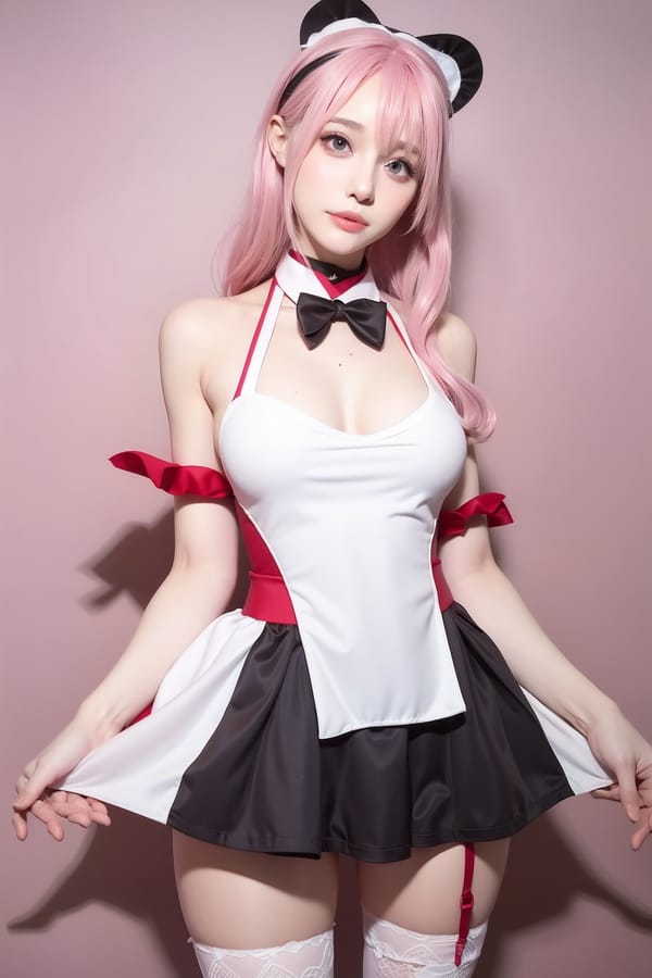Tags: 21872187
<lora:mix4:0.43>, <lora:YaeMiko_Test:0.53>, maid cafe, stockings, (maid costume:0.92), choker, bowtie, headband, (pleated skirt:1.03), (seductive pose:1.06), extremely detailed eyes, cute, (photorealistic:1.06), sexy lips, seductive smile, double eyelids, eyelashes, pale skin, perky breasts, full body portrait, textured skin, 4K, RAW, sharp, tall, (long slim legs:1.07), (thigh gap:1.13), solo, (stunningly attractive:1.18)
Negative prompt: (worst quality:2.14)
Steps: 32, Sampler: DPM++ 2M Karras, CFG scale: 5.29, Seed: 2079108641, Size: 512x768, Model hash: fc2511737a, Model: chilloutmix_NiPrunedFp32Fix, Seed resize from: -1x-1, Denoising strength: 0.35, Version: v1.2.1, Hires upscale: 2.0, Hires steps: 16, Hires upscaler: ESRGAN_4x