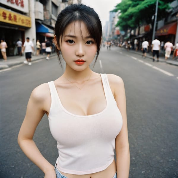 Tags: 21872187, SDXL
{"3": {"inputs": {"seed": 306903293869108, "steps": 32, "cfg": 6.03, "sampler_name": "dpmpp_2m", "scheduler": "karras", "denoise": 1.0, "model": ["27", 0], "positive": ["6", 0], "negative": ["7", 0], "latent_image": ["5", 0]}, "class_type": "KSampler"}, "4": {"inputs": {"ckpt_name": "helloworldxl.safetensors"}, "class_type": "CheckpointLoaderSimple"}, "5": {"inputs": {"width": 1024, "height": 1024, "batch_size": 1}, "class_type": "EmptyLatentImage"}, "6": {"inputs": {"text": "20 year old girl, (chinese:1.07), (cute:0.96), (idol:0.95), (detailed face:0.99), (seductive facial expression:0.98), (slim:1.14), (seductive pose:0.96), (double eyelids:1.01), (sexy lips:1.01), (beautiful eyes:0.98), (eyelashes:1.05), (blush:1.14), (temptress:1.02), (in a seductive pose:1.10), (large perky breasts:1.09), (cleavage:0.98), (thigh gap:1.02), (white tanktop:1.10), busy street, (candid cinema:1.04), (textured skin:1.07), (RAW:1.04), (portra:1.00), (natural looking skin:1.07), (detailed skin:1.09), (film:1.01), (soft lighting:1.08), (skin fuzz:1.07)", "clip": ["27", 1]}, "class_type": "CLIPTextEncode"}, "7": {"inputs": {"text": "(twisted:1.09), (bad hands:1.06), (low resolution:1.10), (distorted:1.14), (open mouth:1.06), (watermark:1.11), (worst quality:1.07)", "clip": ["27", 1]}, "class_type": "CLIPTextEncode"}, "8": {"inputs": {"samples": ["3", 0], "vae": ["4", 2]}, "class_type": "VAEDecode"}, "25": {"inputs": {"lora_name": "nudify_xl.safetensors", "strength_model": 0.12, "strength_clip": 0.15, "model": ["4", 0], "clip": ["4", 1]}, "class_type": "LoraLoader"}, "26": {"inputs": {"lora_name": "shirtlift_SDXL_v2.safetensors", "strength_model": 0.17, "strength_clip": 0.0, "model": ["25", 0], "clip": ["25", 1]}, "class_type": "LoraLoader"}, "27": {"inputs": {"lora_name": "PerfectEyesXL.safetensors", "strength_model": 0.06, "strength_clip": 0.05, "model": ["26", 0], "clip": ["26", 1]}, "class_type": "LoraLoader"}, "30": {"inputs": {"model_name": "4x_NMKD-Superscale-SP_178000_G.pth"}, "class_type": "UpscaleModelLoader"}, "31": {"inputs": {"upscale_model": ["30", 0], "image": ["8", 0]}, "class_type": "ImageUpscaleWithModel"}, "32": {"inputs": {"upscale_method": "lanczos", "scale_by": 0.5, "image": ["31", 0]}, "class_type": "ImageScaleBy"}, "33": {"inputs": {"pixels": ["32", 0], "vae": ["4", 2]}, "class_type": "VAEEncode"}, "34": {"inputs": {"seed": 306903293869108, "steps": 32, "cfg": 6.03, "sampler_name": "dpmpp_2m", "scheduler": "karras", "denoise": 0.3, "model": ["27", 0], "positive": ["6", 0], "negative": ["7", 0], "latent_image": ["33", 0]}, "class_type": "KSampler"}, "36": {"inputs": {"samples": ["34", 0], "vae": ["4", 2]}, "class_type": "VAEDecode"}, "39": {"inputs": {"filename_prefix": "comfyapi-1726980748911", "images": ["36", 0]}, "class_type": "SaveImage"}}