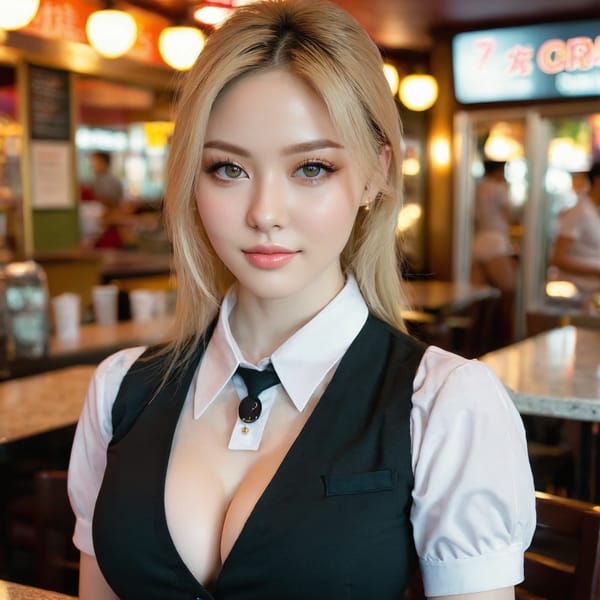 Tags: 21872187, SDXL
{"3": {"inputs": {"seed": 939762618646920, "steps": 64, "cfg": 6.68, "sampler_name": "dpmpp_2m", "scheduler": "karras", "denoise": 1.0, "model": ["27", 0], "positive": ["6", 0], "negative": ["7", 0], "latent_image": ["5", 0]}, "class_type": "KSampler"}, "4": {"inputs": {"ckpt_name": "juggernautxl.safetensors"}, "class_type": "CheckpointLoaderSimple"}, "5": {"inputs": {"width": 1024, "height": 1024, "batch_size": 1}, "class_type": "EmptyLatentImage"}, "6": {"inputs": {"text": "27 year old girl, (seductive pose:0.95), (seductive facial expression:1.03), (sexy lips:1.03), (idol:1.04), (pale skin:1.04), (temptress:1.04), (beautiful eyes:0.96), (eyelashes:1.00), (double eyelids:0.99), (cute:1.08), (detailed face:1.03), (slim:0.98), (in a seductive pose:1.03), (large perky breasts:0.97), (cleavage:0.98), (thigh gap:1.00), (a waitress in uniform:1.14) working at a restaurant, (textured skin:1.09), (candid cinema:1.06), (RAW:1.02), (soft lighting:1.08), (film:1.04), (detailed skin:1.09), (skin fuzz:1.01), (portra:1.08), (natural looking skin:1.08)", "clip": ["27", 1]}, "class_type": "CLIPTextEncode"}, "7": {"inputs": {"text": "(worst quality:1.07), (distorted:1.07), (open mouth:1.10), (bad hands:1.12), (low resolution:1.12), (twisted:1.14), (watermark:1.09)", "clip": ["27", 1]}, "class_type": "CLIPTextEncode"}, "8": {"inputs": {"samples": ["3", 0], "vae": ["4", 2]}, "class_type": "VAEDecode"}, "25": {"inputs": {"lora_name": "nudify_xl.safetensors", "strength_model": 0.07, "strength_clip": 0.25, "model": ["4", 0], "clip": ["4", 1]}, "class_type": "LoraLoader"}, "26": {"inputs": {"lora_name": "shirtlift_SDXL_v2.safetensors", "strength_model": 0.02, "strength_clip": 0.18, "model": ["25", 0], "clip": ["25", 1]}, "class_type": "LoraLoader"}, "27": {"inputs": {"lora_name": "PerfectEyesXL.safetensors", "strength_model": 0.09, "strength_clip": 0.19, "model": ["26", 0], "clip": ["26", 1]}, "class_type": "LoraLoader"}, "30": {"inputs": {"model_name": "4x_NMKD-Superscale-SP_178000_G.pth"}, "class_type": "UpscaleModelLoader"}, "31": {"inputs": {"upscale_model": ["30", 0], "image": ["8", 0]}, "class_type": "ImageUpscaleWithModel"}, "32": {"inputs": {"upscale_method": "lanczos", "scale_by": 0.5, "image": ["31", 0]}, "class_type": "ImageScaleBy"}, "33": {"inputs": {"pixels": ["32", 0], "vae": ["4", 2]}, "class_type": "VAEEncode"}, "34": {"inputs": {"seed": 939762618646920, "steps": 64, "cfg": 6.68, "sampler_name": "dpmpp_2m", "scheduler": "karras", "denoise": 0.3, "model": ["27", 0], "positive": ["6", 0], "negative": ["7", 0], "latent_image": ["33", 0]}, "class_type": "KSampler"}, "36": {"inputs": {"samples": ["34", 0], "vae": ["4", 2]}, "class_type": "VAEDecode"}, "39": {"inputs": {"filename_prefix": "comfyapi-1733976354445", "images": ["36", 0]}, "class_type": "SaveImage"}}