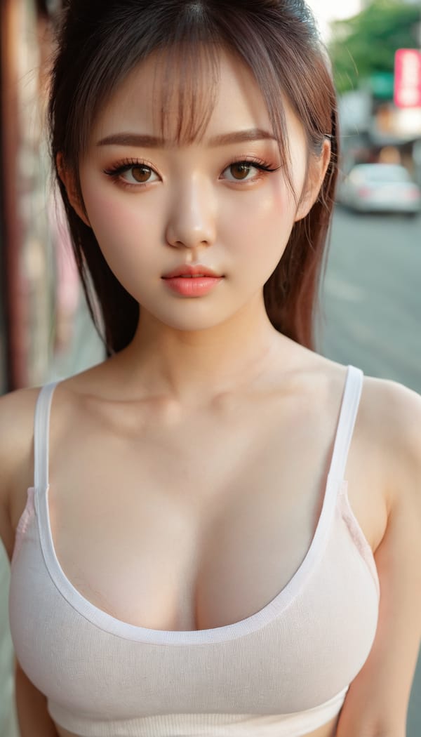 Tags: 21872187, SDXL
{"3": {"inputs": {"seed": 539518431689967, "steps": 64, "cfg": 7.71, "sampler_name": "dpmpp_2m", "scheduler": "karras", "denoise": 1.0, "model": ["27", 0], "positive": ["6", 0], "negative": ["7", 0], "latent_image": ["5", 0]}, "class_type": "KSampler"}, "4": {"inputs": {"ckpt_name": "juggernautxl.safetensors"}, "class_type": "CheckpointLoaderSimple"}, "5": {"inputs": {"width": 768, "height": 1344, "batch_size": 1}, "class_type": "EmptyLatentImage"}, "6": {"inputs": {"text": "18 year old girl, (ukrainian:0.96), (korean:0.96), (cute:0.95), (seductive pose:1.14), (idol:1.02), (temptress:0.96), (detailed face:1.02), (blush:1.00), (sexy lips:1.07), (double eyelids:1.03), (seductive facial expression:1.11), (pale skin:1.03), (slim:1.13), (beautiful eyes:1.12), (eyelashes:1.04), (in a seductive pose:1.14), (large perky breasts:1.04), (cleavage:1.02), (thigh gap:1.04), (white tanktop:1.03), busy street, (textured skin:1.03), (candid cinema:1.04), (natural looking skin:1.05), (soft lighting:1.02), (detailed skin:1.03), (skin fuzz:1.01), (film:1.05), (RAW:1.04)", "clip": ["27", 1]}, "class_type": "CLIPTextEncode"}, "7": {"inputs": {"text": "(watermark:1.11), (distorted:1.12), (bad hands:1.11), (open mouth:1.10), (twisted:1.05), (worst quality:1.08), (low resolution:1.12)", "clip": ["27", 1]}, "class_type": "CLIPTextEncode"}, "8": {"inputs": {"samples": ["3", 0], "vae": ["4", 2]}, "class_type": "VAEDecode"}, "25": {"inputs": {"lora_name": "nudify_xl.safetensors", "strength_model": 0.34, "strength_clip": 0.19, "model": ["4", 0], "clip": ["4", 1]}, "class_type": "LoraLoader"}, "26": {"inputs": {"lora_name": "shirtlift_SDXL_v2.safetensors", "strength_model": 0.01, "strength_clip": 0.11, "model": ["25", 0], "clip": ["25", 1]}, "class_type": "LoraLoader"}, "27": {"inputs": {"lora_name": "PerfectEyesXL.safetensors", "strength_model": 0.01, "strength_clip": 0.09, "model": ["26", 0], "clip": ["26", 1]}, "class_type": "LoraLoader"}, "30": {"inputs": {"model_name": "4x_NMKD-Superscale-SP_178000_G.pth"}, "class_type": "UpscaleModelLoader"}, "31": {"inputs": {"upscale_model": ["30", 0], "image": ["8", 0]}, "class_type": "ImageUpscaleWithModel"}, "32": {"inputs": {"upscale_method": "lanczos", "scale_by": 0.5, "image": ["31", 0]}, "class_type": "ImageScaleBy"}, "33": {"inputs": {"pixels": ["32", 0], "vae": ["4", 2]}, "class_type": "VAEEncode"}, "34": {"inputs": {"seed": 539518431689967, "steps": 64, "cfg": 7.71, "sampler_name": "dpmpp_2m", "scheduler": "karras", "denoise": 0.3, "model": ["27", 0], "positive": ["6", 0], "negative": ["7", 0], "latent_image": ["33", 0]}, "class_type": "KSampler"}, "36": {"inputs": {"samples": ["34", 0], "vae": ["4", 2]}, "class_type": "VAEDecode"}, "39": {"inputs": {"filename_prefix": "comfyapi-1734657018159", "images": ["36", 0]}, "class_type": "SaveImage"}}