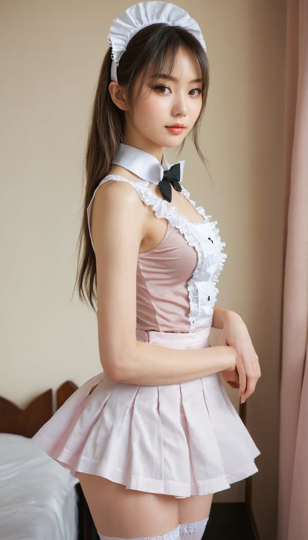 Tags: 21872187, SDXL
{"3": {"inputs": {"seed": 320089917375891, "steps": 32, "cfg": 6.69, "sampler_name": "dpmpp_2m", "scheduler": "karras", "denoise": 1.0, "model": ["27", 0], "positive": ["6", 0], "negative": ["7", 0], "latent_image": ["5", 0]}, "class_type": "KSampler"}, "4": {"inputs": {"ckpt_name": "juggernautxl.safetensors"}, "class_type": "CheckpointLoaderSimple"}, "5": {"inputs": {"width": 768, "height": 1344, "batch_size": 1}, "class_type": "EmptyLatentImage"}, "6": {"inputs": {"text": "27 year old girl, (ukrainian:0.98), (japanese:0.99), (irish:0.95), (eyelashes:1.00), (blush:1.14), (sexy lips:1.06), (seductive facial expression:1.11), (detailed face:1.11), (beautiful eyes:1.10), (temptress:0.99), (seductive pose:1.07), (idol:1.10), (cute:1.13), (slim:1.13), (pale skin:1.01), (double eyelids:0.98), (perky ass:1.00), (exposed ass:0.95), (looking back:1.06), (sexy ass:0.98), (thigh gap:1.11), in a (skimpy maid costume:1.10) working at a maid cafe, choker, bowtie, headband, pleated skirt, (portra:1.06), (detailed skin:1.06), (textured skin:1.07), (candid cinema:1.02), (natural looking skin:1.00), (film:1.02), (soft lighting:1.03), (RAW:1.08), (skin fuzz:1.06)", "clip": ["27", 1]}, "class_type": "CLIPTextEncode"}, "7": {"inputs": {"text": "(low resolution:1.10), (worst quality:1.09), (watermark:1.14), (bad hands:1.14), (open mouth:1.08), (twisted:1.06), (distorted:1.10)", "clip": ["27", 1]}, "class_type": "CLIPTextEncode"}, "8": {"inputs": {"samples": ["3", 0], "vae": ["4", 2]}, "class_type": "VAEDecode"}, "25": {"inputs": {"lora_name": "nudify_xl.safetensors", "strength_model": 0.0, "strength_clip": 0.33, "model": ["4", 0], "clip": ["4", 1]}, "class_type": "LoraLoader"}, "26": {"inputs": {"lora_name": "shirtlift_SDXL_v2.safetensors", "strength_model": 0.04, "strength_clip": 0.07, "model": ["25", 0], "clip": ["25", 1]}, "class_type": "LoraLoader"}, "27": {"inputs": {"lora_name": "PerfectEyesXL.safetensors", "strength_model": 0.1, "strength_clip": 0.05, "model": ["26", 0], "clip": ["26", 1]}, "class_type": "LoraLoader"}, "30": {"inputs": {"model_name": "4x_NMKD-Superscale-SP_178000_G.pth"}, "class_type": "UpscaleModelLoader"}, "31": {"inputs": {"upscale_model": ["30", 0], "image": ["8", 0]}, "class_type": "ImageUpscaleWithModel"}, "32": {"inputs": {"upscale_method": "lanczos", "scale_by": 0.5, "image": ["31", 0]}, "class_type": "ImageScaleBy"}, "33": {"inputs": {"pixels": ["32", 0], "vae": ["4", 2]}, "class_type": "VAEEncode"}, "34": {"inputs": {"seed": 320089917375891, "steps": 32, "cfg": 6.69, "sampler_name": "dpmpp_2m", "scheduler": "karras", "denoise": 0.3, "model": ["27", 0], "positive": ["6", 0], "negative": ["7", 0], "latent_image": ["33", 0]}, "class_type": "KSampler"}, "36": {"inputs": {"samples": ["34", 0], "vae": ["4", 2]}, "class_type": "VAEDecode"}, "39": {"inputs": {"filename_prefix": "comfyapi-1717189873022", "images": ["36", 0]}, "class_type": "SaveImage"}}