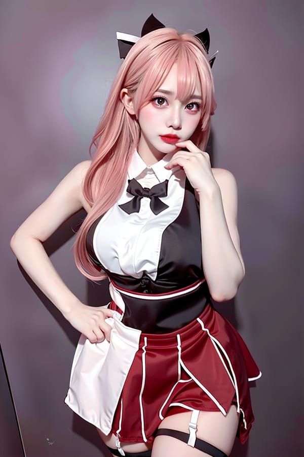 Tags: 21872187
<lora:JapaneseDollLikeness_v15:0.39>, <lora:koreanDollLikeness:0.30>, <lora:taiwanDollLikeness_v20:0.45>, <lora:YaeMiko_Test:0.72>, (ukrainian:1.07), maid cafe, stockings, (maid costume:0.97), choker, bowtie, headband, (pleated skirt:1.00), (seductive pose:1.07), extremely detailed eyes, extremely detailed face, (photorealistic:0.92), sexy lips, seductive smile, double eyelids, eyelashes, pale skin, perky breasts, textured skin, 4K, (thigh gap:0.93), blush, delicate and beautiful girl, 1girl, solo, (stunningly attractive:1.12), (dramatic:1.18)
Negative prompt: (normal quality:2.08), (worst quality:1.96)
Steps: 32, Sampler: DPM++ 2M Karras, CFG scale: 6.96, Seed: 945593227, Size: 512x768, Model hash: fc2511737a, Model: chilloutmix_NiPrunedFp32Fix, Seed resize from: -1x-1, Denoising strength: 0.4, Version: v1.2.1, Hires upscale: 2.5, Hires steps: 16, Hires upscaler: ESRGAN_4x