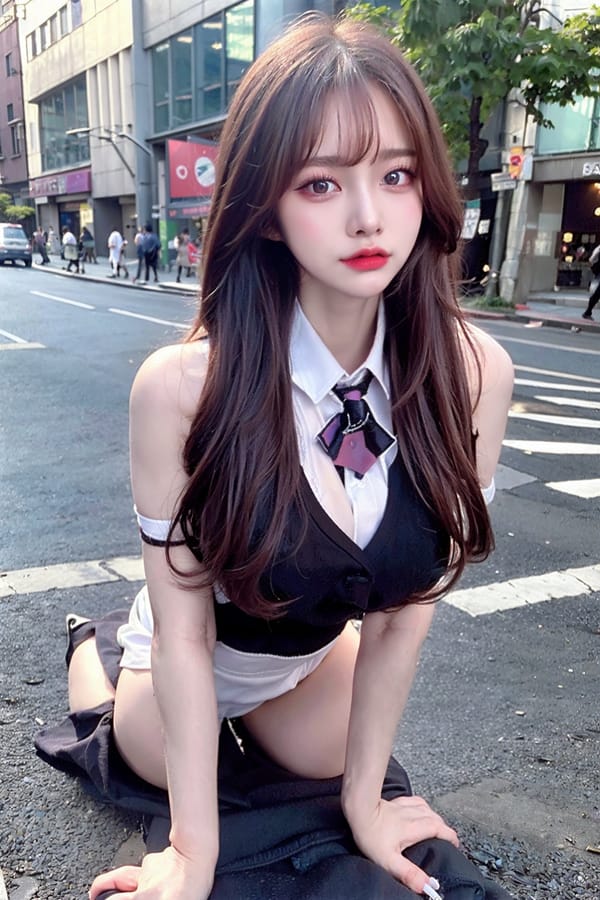 Tags: 21872187
<lora:JapaneseDollLikeness_v15:0.60>, <lora:koreanDollLikeness:0.65>, <lora:taiwanDollLikeness_v20:0.28>, <lora:YaeMiko_Test:0.59>, (school uniform:0.99), (large breasts:1.07), choker, busy street in urban city, (on all fours:1.12), spreading ass cheeks, (from behind:1.20), <lora:fixStandingDoggyStyle:0.28>, backboob, <lora:Addams:0.24>, extremely detailed eyes, extremely detailed face, cute, sexy lips, eyelashes, pale skin, full body portrait, textured skin, best quality, hyper realistic, blush, (stunningly attractive:1.18)
Negative prompt: drawings, sketches, disfigured, (worst quality:1.94)
Steps: 48, Sampler: DPM++ 2M Karras, CFG scale: 6.22, Seed: 3165042117, Size: 512x768, Model hash: fc2511737a, Model: chilloutmix_NiPrunedFp32Fix, Seed resize from: -1x-1, Denoising strength: 0.4, Version: v1.2.1, Hires upscale: 3.0, Hires steps: 16, Hires upscaler: ESRGAN_4x