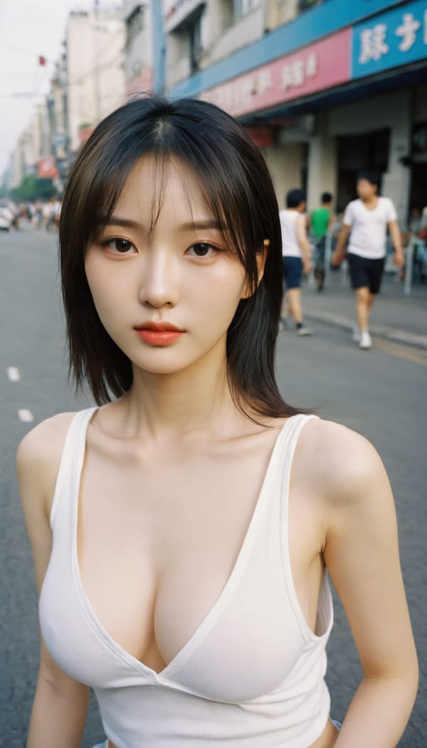 Tags: 21872187, SDXL
{"3": {"inputs": {"seed": 100346827693558, "steps": 32, "cfg": 6.38, "sampler_name": "dpmpp_2m", "scheduler": "karras", "denoise": 1.0, "model": ["27", 0], "positive": ["6", 0], "negative": ["7", 0], "latent_image": ["5", 0]}, "class_type": "KSampler"}, "4": {"inputs": {"ckpt_name": "helloworldxl.safetensors"}, "class_type": "CheckpointLoaderSimple"}, "5": {"inputs": {"width": 768, "height": 1344, "batch_size": 1}, "class_type": "EmptyLatentImage"}, "6": {"inputs": {"text": "20 year old girl, (korean:0.99), (russian:1.08), (chinese:1.04), (idol:1.05), (pale skin:1.08), (slim:0.97), (detailed face:1.00), (seductive facial expression:1.03), (double eyelids:0.95), (beautiful eyes:1.12), (blush:1.01), (seductive pose:1.02), (sexy lips:1.09), (temptress:1.11), (cute:1.01), (eyelashes:1.00), (in a seductive pose:1.09), (large perky breasts:1.00), (cleavage:1.01), (thigh gap:1.14), (white tanktop:1.11), busy street, (candid cinema:1.08), (film:1.04), (natural looking skin:1.02), (textured skin:1.01), (skin fuzz:1.08), (portra:1.09), (detailed skin:1.07), (RAW:1.06), (soft lighting:1.04)", "clip": ["27", 1]}, "class_type": "CLIPTextEncode"}, "7": {"inputs": {"text": "(worst quality:1.11), (open mouth:1.13), (bad hands:1.12), (distorted:1.05), (watermark:1.11), (low resolution:1.08), (twisted:1.08)", "clip": ["27", 1]}, "class_type": "CLIPTextEncode"}, "8": {"inputs": {"samples": ["3", 0], "vae": ["4", 2]}, "class_type": "VAEDecode"}, "25": {"inputs": {"lora_name": "nudify_xl.safetensors", "strength_model": 0.07, "strength_clip": 0.04, "model": ["4", 0], "clip": ["4", 1]}, "class_type": "LoraLoader"}, "26": {"inputs": {"lora_name": "shirtlift_SDXL_v2.safetensors", "strength_model": 0.18, "strength_clip": 0.18, "model": ["25", 0], "clip": ["25", 1]}, "class_type": "LoraLoader"}, "27": {"inputs": {"lora_name": "PerfectEyesXL.safetensors", "strength_model": 0.02, "strength_clip": 0.09, "model": ["26", 0], "clip": ["26", 1]}, "class_type": "LoraLoader"}, "30": {"inputs": {"model_name": "4x_NMKD-Superscale-SP_178000_G.pth"}, "class_type": "UpscaleModelLoader"}, "31": {"inputs": {"upscale_model": ["30", 0], "image": ["8", 0]}, "class_type": "ImageUpscaleWithModel"}, "32": {"inputs": {"upscale_method": "lanczos", "scale_by": 0.5, "image": ["31", 0]}, "class_type": "ImageScaleBy"}, "33": {"inputs": {"pixels": ["32", 0], "vae": ["4", 2]}, "class_type": "VAEEncode"}, "34": {"inputs": {"seed": 100346827693558, "steps": 32, "cfg": 6.38, "sampler_name": "dpmpp_2m", "scheduler": "karras", "denoise": 0.3, "model": ["27", 0], "positive": ["6", 0], "negative": ["7", 0], "latent_image": ["33", 0]}, "class_type": "KSampler"}, "36": {"inputs": {"samples": ["34", 0], "vae": ["4", 2]}, "class_type": "VAEDecode"}, "39": {"inputs": {"filename_prefix": "comfyapi-1735482858390", "images": ["36", 0]}, "class_type": "SaveImage"}}