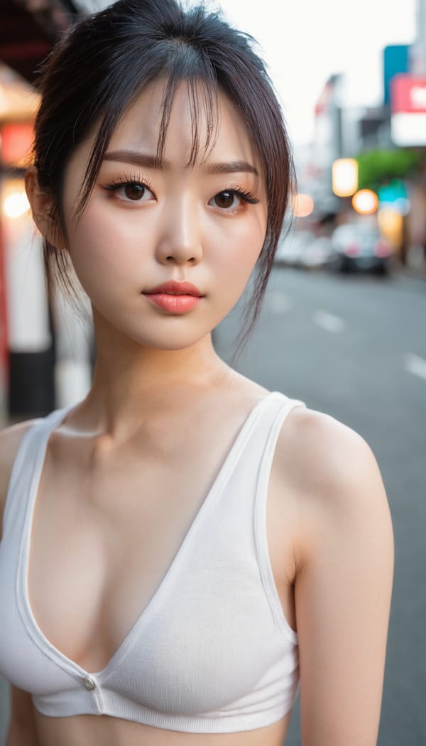 Tags: 21872187, SDXL
{"3": {"inputs": {"seed": 810102348851928, "steps": 64, "cfg": 6.89, "sampler_name": "dpmpp_2m", "scheduler": "karras", "denoise": 1.0, "model": ["27", 0], "positive": ["6", 0], "negative": ["7", 0], "latent_image": ["5", 0]}, "class_type": "KSampler"}, "4": {"inputs": {"ckpt_name": "juggernautxl.safetensors"}, "class_type": "CheckpointLoaderSimple"}, "5": {"inputs": {"width": 768, "height": 1344, "batch_size": 1}, "class_type": "EmptyLatentImage"}, "6": {"inputs": {"text": "24 year old girl, (japanese:1.13), (irish:1.12), (korean:1.11), (temptress:1.11), (eyelashes:1.12), (seductive facial expression:0.98), (pale skin:1.07), (seductive pose:1.07), (double eyelids:1.00), (sexy lips:1.13), (slim:1.07), (detailed face:1.10), (idol:1.01), (blush:1.05), (perky ass:1.12), (exposed ass:1.09), (looking back:0.98), (sexy ass:0.98), (thigh gap:1.12), (white tanktop:1.14), busy street, (portra:1.09), (textured skin:1.00), (soft lighting:1.05), (film:1.06), (RAW:1.05), (natural looking skin:1.02), (detailed skin:1.06), (candid cinema:1.06), (skin fuzz:1.07)", "clip": ["27", 1]}, "class_type": "CLIPTextEncode"}, "7": {"inputs": {"text": "(open mouth:1.08), (watermark:1.14), (distorted:1.10), (bad hands:1.10), (low resolution:1.07), (twisted:1.07), (worst quality:1.12)", "clip": ["27", 1]}, "class_type": "CLIPTextEncode"}, "8": {"inputs": {"samples": ["3", 0], "vae": ["4", 2]}, "class_type": "VAEDecode"}, "25": {"inputs": {"lora_name": "nudify_xl.safetensors", "strength_model": 0.12, "strength_clip": 0.25, "model": ["4", 0], "clip": ["4", 1]}, "class_type": "LoraLoader"}, "26": {"inputs": {"lora_name": "shirtlift_SDXL_v2.safetensors", "strength_model": 0.14, "strength_clip": 0.11, "model": ["25", 0], "clip": ["25", 1]}, "class_type": "LoraLoader"}, "27": {"inputs": {"lora_name": "PerfectEyesXL.safetensors", "strength_model": 0.08, "strength_clip": 0.12, "model": ["26", 0], "clip": ["26", 1]}, "class_type": "LoraLoader"}, "30": {"inputs": {"model_name": "4x_NMKD-Superscale-SP_178000_G.pth"}, "class_type": "UpscaleModelLoader"}, "31": {"inputs": {"upscale_model": ["30", 0], "image": ["8", 0]}, "class_type": "ImageUpscaleWithModel"}, "32": {"inputs": {"upscale_method": "lanczos", "scale_by": 0.5, "image": ["31", 0]}, "class_type": "ImageScaleBy"}, "33": {"inputs": {"pixels": ["32", 0], "vae": ["4", 2]}, "class_type": "VAEEncode"}, "34": {"inputs": {"seed": 810102348851928, "steps": 64, "cfg": 6.89, "sampler_name": "dpmpp_2m", "scheduler": "karras", "denoise": 0.3, "model": ["27", 0], "positive": ["6", 0], "negative": ["7", 0], "latent_image": ["33", 0]}, "class_type": "KSampler"}, "36": {"inputs": {"samples": ["34", 0], "vae": ["4", 2]}, "class_type": "VAEDecode"}, "39": {"inputs": {"filename_prefix": "comfyapi-1727033015471", "images": ["36", 0]}, "class_type": "SaveImage"}}