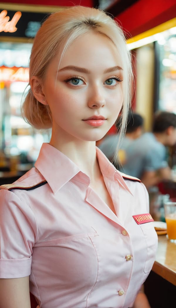 Tags: 21872187, SDXL
{"3": {"inputs": {"seed": 898398608282283, "steps": 32, "cfg": 7.1, "sampler_name": "dpmpp_2m", "scheduler": "karras", "denoise": 1.0, "model": ["27", 0], "positive": ["6", 0], "negative": ["7", 0], "latent_image": ["5", 0]}, "class_type": "KSampler"}, "4": {"inputs": {"ckpt_name": "juggernautxl.safetensors"}, "class_type": "CheckpointLoaderSimple"}, "5": {"inputs": {"width": 768, "height": 1344, "batch_size": 1}, "class_type": "EmptyLatentImage"}, "6": {"inputs": {"text": "21 year old girl, (russian:1.02), (irish:1.03), (slim:0.98), (double eyelids:1.13), (seductive facial expression:1.04), (idol:1.11), (eyelashes:0.96), (temptress:1.01), (pale skin:1.10), (detailed face:0.96), (blush:0.96), (beautiful eyes:1.10), (seductive pose:0.95), (sexy lips:0.96), (perky ass:1.02), (exposed ass:1.08), (looking back:1.09), (sexy ass:1.11), (thigh gap:0.95), (a waitress in uniform:1.13) working at a restaurant, (RAW:1.09), (portra:1.02), (detailed skin:1.09), (candid cinema:1.06), (skin fuzz:1.05), (natural looking skin:1.08), (textured skin:1.07), (film:1.09), (soft lighting:1.07)", "clip": ["27", 1]}, "class_type": "CLIPTextEncode"}, "7": {"inputs": {"text": "(low resolution:1.11), (distorted:1.07), (watermark:1.08), (open mouth:1.14), (twisted:1.12), (bad hands:1.10), (worst quality:1.07)", "clip": ["27", 1]}, "class_type": "CLIPTextEncode"}, "8": {"inputs": {"samples": ["3", 0], "vae": ["4", 2]}, "class_type": "VAEDecode"}, "25": {"inputs": {"lora_name": "nudify_xl.safetensors", "strength_model": 0.25, "strength_clip": 0.29, "model": ["4", 0], "clip": ["4", 1]}, "class_type": "LoraLoader"}, "26": {"inputs": {"lora_name": "shirtlift_SDXL_v2.safetensors", "strength_model": 0.1, "strength_clip": 0.06, "model": ["25", 0], "clip": ["25", 1]}, "class_type": "LoraLoader"}, "27": {"inputs": {"lora_name": "PerfectEyesXL.safetensors", "strength_model": 0.19, "strength_clip": 0.01, "model": ["26", 0], "clip": ["26", 1]}, "class_type": "LoraLoader"}, "30": {"inputs": {"model_name": "4x_NMKD-Superscale-SP_178000_G.pth"}, "class_type": "UpscaleModelLoader"}, "31": {"inputs": {"upscale_model": ["30", 0], "image": ["8", 0]}, "class_type": "ImageUpscaleWithModel"}, "32": {"inputs": {"upscale_method": "lanczos", "scale_by": 0.5, "image": ["31", 0]}, "class_type": "ImageScaleBy"}, "33": {"inputs": {"pixels": ["32", 0], "vae": ["4", 2]}, "class_type": "VAEEncode"}, "34": {"inputs": {"seed": 898398608282283, "steps": 32, "cfg": 7.1, "sampler_name": "dpmpp_2m", "scheduler": "karras", "denoise": 0.3, "model": ["27", 0], "positive": ["6", 0], "negative": ["7", 0], "latent_image": ["33", 0]}, "class_type": "KSampler"}, "36": {"inputs": {"samples": ["34", 0], "vae": ["4", 2]}, "class_type": "VAEDecode"}, "39": {"inputs": {"filename_prefix": "comfyapi-1717002719722", "images": ["36", 0]}, "class_type": "SaveImage"}}