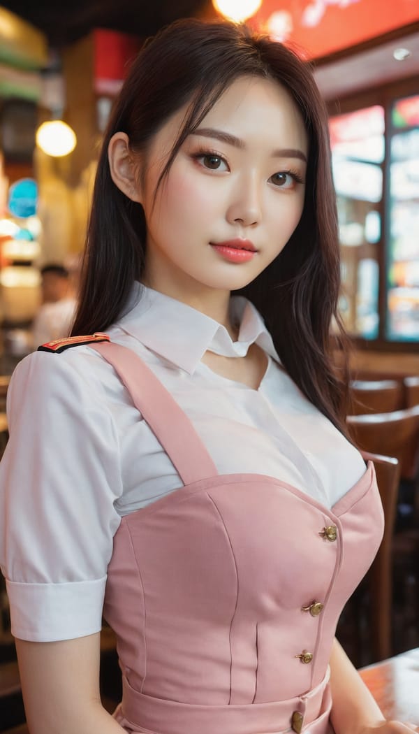 Tags: 21872187, SDXL
{"3": {"inputs": {"seed": 663438692075047, "steps": 32, "cfg": 5.11, "sampler_name": "dpmpp_2m", "scheduler": "karras", "denoise": 1.0, "model": ["27", 0], "positive": ["6", 0], "negative": ["7", 0], "latent_image": ["5", 0]}, "class_type": "KSampler"}, "4": {"inputs": {"ckpt_name": "juggernautxl.safetensors"}, "class_type": "CheckpointLoaderSimple"}, "5": {"inputs": {"width": 768, "height": 1344, "batch_size": 1}, "class_type": "EmptyLatentImage"}, "6": {"inputs": {"text": "27 year old girl, (korean:0.99), (slim:1.12), (pale skin:1.05), (temptress:0.95), (sexy lips:1.14), (double eyelids:0.97), (seductive pose:1.11), (seductive facial expression:1.04), (idol:1.01), (eyelashes:1.14), (cute:0.99), (detailed face:1.12), (beautiful eyes:1.08), (blush:1.02), (perky ass:1.09), (exposed ass:1.11), (looking back:0.95), (sexy ass:1.03), (thigh gap:0.95), (a waitress in uniform:1.04) working at a restaurant, (skin fuzz:1.06), (soft lighting:1.00), (film:1.03), (portra:1.02), (RAW:1.04), (candid cinema:1.07), (textured skin:1.09), (detailed skin:1.03)", "clip": ["27", 1]}, "class_type": "CLIPTextEncode"}, "7": {"inputs": {"text": "(low resolution:1.09), (open mouth:1.13), (bad hands:1.12), (twisted:1.09), (watermark:1.08), (distorted:1.09), (worst quality:1.13)", "clip": ["27", 1]}, "class_type": "CLIPTextEncode"}, "8": {"inputs": {"samples": ["3", 0], "vae": ["4", 2]}, "class_type": "VAEDecode"}, "25": {"inputs": {"lora_name": "nudify_xl.safetensors", "strength_model": 0.13, "strength_clip": 0.26, "model": ["4", 0], "clip": ["4", 1]}, "class_type": "LoraLoader"}, "26": {"inputs": {"lora_name": "shirtlift_SDXL_v2.safetensors", "strength_model": 0.1, "strength_clip": 0.03, "model": ["25", 0], "clip": ["25", 1]}, "class_type": "LoraLoader"}, "27": {"inputs": {"lora_name": "PerfectEyesXL.safetensors", "strength_model": 0.01, "strength_clip": 0.12, "model": ["26", 0], "clip": ["26", 1]}, "class_type": "LoraLoader"}, "30": {"inputs": {"model_name": "4x_NMKD-Superscale-SP_178000_G.pth"}, "class_type": "UpscaleModelLoader"}, "31": {"inputs": {"upscale_model": ["30", 0], "image": ["8", 0]}, "class_type": "ImageUpscaleWithModel"}, "32": {"inputs": {"upscale_method": "lanczos", "scale_by": 0.5, "image": ["31", 0]}, "class_type": "ImageScaleBy"}, "33": {"inputs": {"pixels": ["32", 0], "vae": ["4", 2]}, "class_type": "VAEEncode"}, "34": {"inputs": {"seed": 663438692075047, "steps": 32, "cfg": 5.11, "sampler_name": "dpmpp_2m", "scheduler": "karras", "denoise": 0.3, "model": ["27", 0], "positive": ["6", 0], "negative": ["7", 0], "latent_image": ["33", 0]}, "class_type": "KSampler"}, "36": {"inputs": {"samples": ["34", 0], "vae": ["4", 2]}, "class_type": "VAEDecode"}, "39": {"inputs": {"filename_prefix": "comfyapi-1713229301676", "images": ["36", 0]}, "class_type": "SaveImage"}}