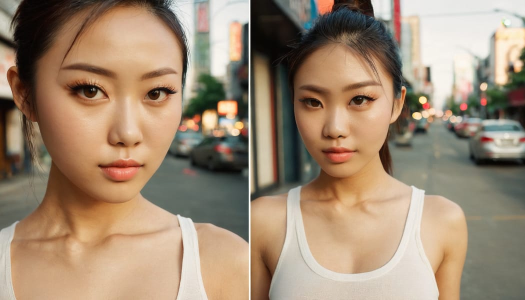 Tags: 21872187, SDXL
{"3": {"inputs": {"seed": 692425801555469, "steps": 64, "cfg": 7.62, "sampler_name": "dpmpp_2m", "scheduler": "karras", "denoise": 1.0, "model": ["27", 0], "positive": ["6", 0], "negative": ["7", 0], "latent_image": ["5", 0]}, "class_type": "KSampler"}, "4": {"inputs": {"ckpt_name": "juggernautxl.safetensors"}, "class_type": "CheckpointLoaderSimple"}, "5": {"inputs": {"width": 1344, "height": 768, "batch_size": 1}, "class_type": "EmptyLatentImage"}, "6": {"inputs": {"text": "28 year old girl, (chinese:1.07), (ukrainian:0.97), (temptress:1.02), (seductive facial expression:1.05), (sexy lips:1.12), (slim:1.03), (detailed face:1.08), (seductive pose:1.02), (double eyelids:1.03), (blush:0.95), (beautiful eyes:1.06), (eyelashes:1.06), (perky ass:1.01), (exposed ass:1.13), (looking back:1.13), (sexy ass:1.03), (thigh gap:1.00), (white tanktop:1.01), busy street, (skin fuzz:1.04), (textured skin:1.00), (portra:1.00), (film:1.07), (natural looking skin:1.08), (candid cinema:1.07), (RAW:1.09), (detailed skin:1.03)", "clip": ["27", 1]}, "class_type": "CLIPTextEncode"}, "7": {"inputs": {"text": "(worst quality:1.12), (low resolution:1.11), (open mouth:1.11), (distorted:1.08), (watermark:1.10), (bad hands:1.08), (twisted:1.12)", "clip": ["27", 1]}, "class_type": "CLIPTextEncode"}, "8": {"inputs": {"samples": ["3", 0], "vae": ["4", 2]}, "class_type": "VAEDecode"}, "25": {"inputs": {"lora_name": "nudify_xl.safetensors", "strength_model": 0.3, "strength_clip": 0.08, "model": ["4", 0], "clip": ["4", 1]}, "class_type": "LoraLoader"}, "26": {"inputs": {"lora_name": "shirtlift_SDXL_v2.safetensors", "strength_model": 0.14, "strength_clip": 0.02, "model": ["25", 0], "clip": ["25", 1]}, "class_type": "LoraLoader"}, "27": {"inputs": {"lora_name": "PerfectEyesXL.safetensors", "strength_model": 0.08, "strength_clip": 0.14, "model": ["26", 0], "clip": ["26", 1]}, "class_type": "LoraLoader"}, "30": {"inputs": {"model_name": "4x_NMKD-Superscale-SP_178000_G.pth"}, "class_type": "UpscaleModelLoader"}, "31": {"inputs": {"upscale_model": ["30", 0], "image": ["8", 0]}, "class_type": "ImageUpscaleWithModel"}, "32": {"inputs": {"upscale_method": "lanczos", "scale_by": 0.5, "image": ["31", 0]}, "class_type": "ImageScaleBy"}, "33": {"inputs": {"pixels": ["32", 0], "vae": ["4", 2]}, "class_type": "VAEEncode"}, "34": {"inputs": {"seed": 692425801555469, "steps": 64, "cfg": 7.62, "sampler_name": "dpmpp_2m", "scheduler": "karras", "denoise": 0.3, "model": ["27", 0], "positive": ["6", 0], "negative": ["7", 0], "latent_image": ["33", 0]}, "class_type": "KSampler"}, "36": {"inputs": {"samples": ["34", 0], "vae": ["4", 2]}, "class_type": "VAEDecode"}, "39": {"inputs": {"filename_prefix": "comfyapi-1731238108288", "images": ["36", 0]}, "class_type": "SaveImage"}}