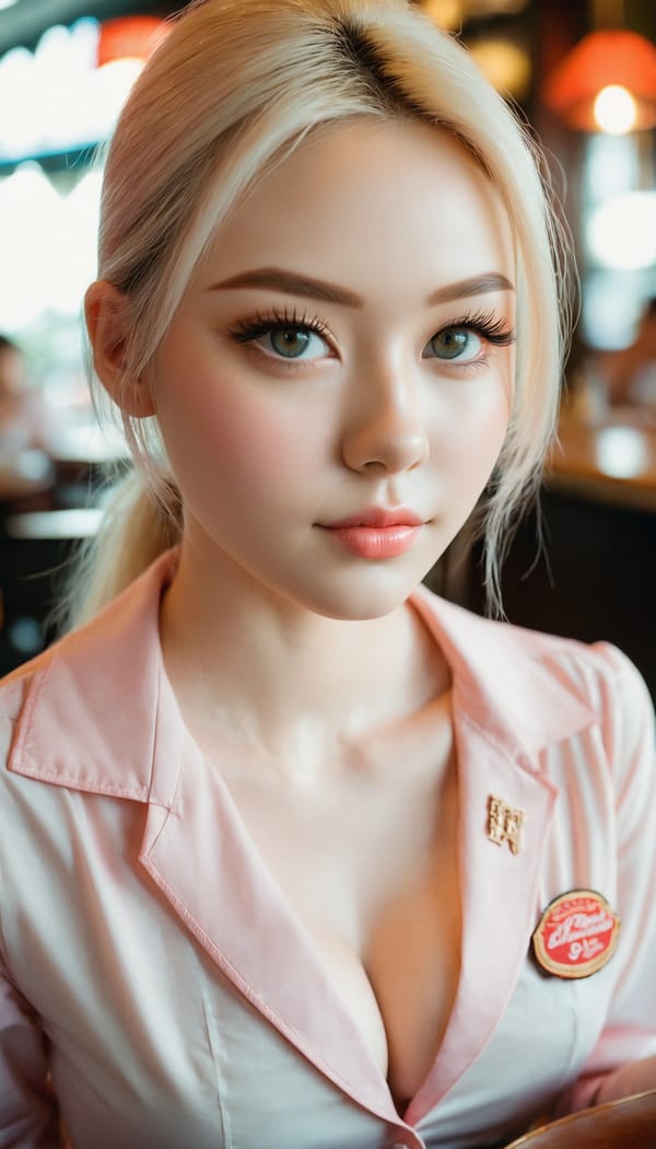 Tags: 21872187, SDXL
{"3": {"inputs": {"seed": 731756604566125, "steps": 32, "cfg": 7.44, "sampler_name": "dpmpp_2m", "scheduler": "karras", "denoise": 1.0, "model": ["27", 0], "positive": ["6", 0], "negative": ["7", 0], "latent_image": ["5", 0]}, "class_type": "KSampler"}, "4": {"inputs": {"ckpt_name": "juggernautxl.safetensors"}, "class_type": "CheckpointLoaderSimple"}, "5": {"inputs": {"width": 768, "height": 1344, "batch_size": 1}, "class_type": "EmptyLatentImage"}, "6": {"inputs": {"text": "28 year old girl, (beautiful eyes:1.13), (eyelashes:1.09), (detailed face:0.99), (idol:0.96), (sexy lips:1.09), (pale skin:1.01), (seductive pose:0.96), (temptress:1.03), (cute:1.09), (seductive facial expression:1.02), (blush:1.04), (slim:0.98), (double eyelids:1.03), (in a seductive pose:1.03), (large perky breasts:0.98), (cleavage:1.03), (thigh gap:0.95), (a waitress in uniform:1.07) working at a restaurant, (natural looking skin:1.03), (textured skin:1.01), (candid cinema:1.04), (portra:1.03), (RAW:1.01), (detailed skin:1.08), (skin fuzz:1.09), (film:1.02), (soft lighting:1.00)", "clip": ["27", 1]}, "class_type": "CLIPTextEncode"}, "7": {"inputs": {"text": "(distorted:1.09), (low resolution:1.06), (open mouth:1.10), (worst quality:1.07), (bad hands:1.12), (watermark:1.05), (twisted:1.13)", "clip": ["27", 1]}, "class_type": "CLIPTextEncode"}, "8": {"inputs": {"samples": ["3", 0], "vae": ["4", 2]}, "class_type": "VAEDecode"}, "25": {"inputs": {"lora_name": "nudify_xl.safetensors", "strength_model": 0.22, "strength_clip": 0.24, "model": ["4", 0], "clip": ["4", 1]}, "class_type": "LoraLoader"}, "26": {"inputs": {"lora_name": "shirtlift_SDXL_v2.safetensors", "strength_model": 0.02, "strength_clip": 0.07, "model": ["25", 0], "clip": ["25", 1]}, "class_type": "LoraLoader"}, "27": {"inputs": {"lora_name": "PerfectEyesXL.safetensors", "strength_model": 0.14, "strength_clip": 0.02, "model": ["26", 0], "clip": ["26", 1]}, "class_type": "LoraLoader"}, "30": {"inputs": {"model_name": "4x_NMKD-Superscale-SP_178000_G.pth"}, "class_type": "UpscaleModelLoader"}, "31": {"inputs": {"upscale_model": ["30", 0], "image": ["8", 0]}, "class_type": "ImageUpscaleWithModel"}, "32": {"inputs": {"upscale_method": "lanczos", "scale_by": 0.5, "image": ["31", 0]}, "class_type": "ImageScaleBy"}, "33": {"inputs": {"pixels": ["32", 0], "vae": ["4", 2]}, "class_type": "VAEEncode"}, "34": {"inputs": {"seed": 731756604566125, "steps": 32, "cfg": 7.44, "sampler_name": "dpmpp_2m", "scheduler": "karras", "denoise": 0.3, "model": ["27", 0], "positive": ["6", 0], "negative": ["7", 0], "latent_image": ["33", 0]}, "class_type": "KSampler"}, "36": {"inputs": {"samples": ["34", 0], "vae": ["4", 2]}, "class_type": "VAEDecode"}, "39": {"inputs": {"filename_prefix": "comfyapi-1715980598205", "images": ["36", 0]}, "class_type": "SaveImage"}}