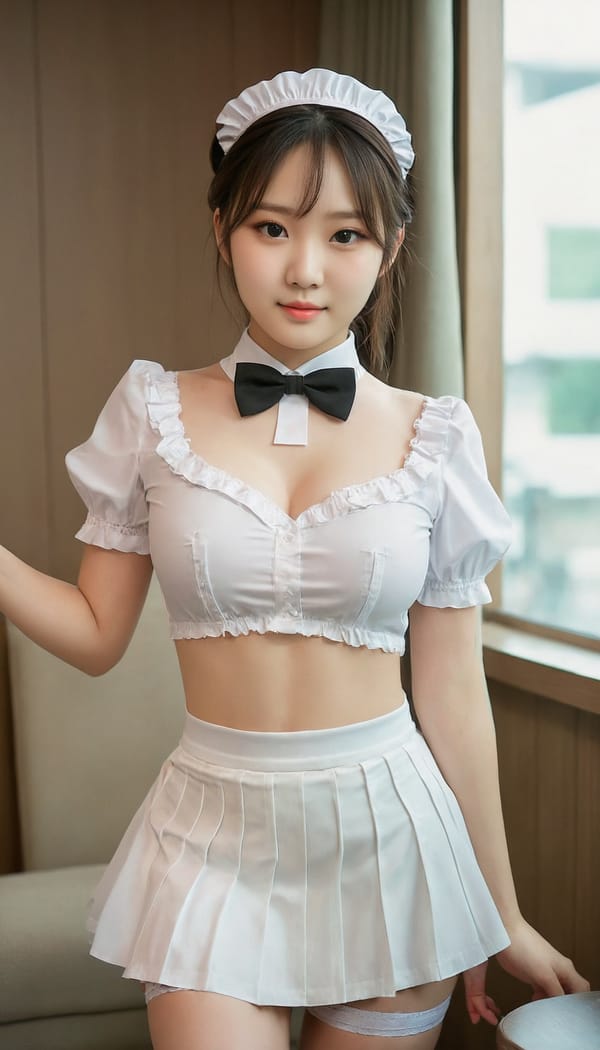 Tags: 21872187, SDXL
{"3": {"inputs": {"seed": 707488016257675, "steps": 64, "cfg": 5.17, "sampler_name": "dpmpp_2m", "scheduler": "karras", "denoise": 1.0, "model": ["27", 0], "positive": ["6", 0], "negative": ["7", 0], "latent_image": ["5", 0]}, "class_type": "KSampler"}, "4": {"inputs": {"ckpt_name": "juggernautXL_v8Rundiffusion.safetensors"}, "class_type": "CheckpointLoaderSimple"}, "5": {"inputs": {"width": 768, "height": 1344, "batch_size": 1}, "class_type": "EmptyLatentImage"}, "6": {"inputs": {"text": "20 year old girl, (korean:1.14), (taiwanese:1.13), (russian:1.05), (chinese:1.08), (detailed face:1.12), (seductive facial expression:1.08), (eyelashes:1.03), (double eyelids:1.10), (pale skin:0.97), (seductive pose:1.00), (idol:1.05), (temptress:1.09), (slim:1.02), (cute:1.03), (sexy lips:0.99), (beautiful eyes:1.02), (blush:1.01), (in a seductive pose:1.05), (large perky breasts:1.02), (cleavage:1.06), (thigh gap:1.01), in a (skimpy maid costume:1.00) working at a maid cafe, choker, bowtie, headband, pleated skirt, (candid cinema:1.03), (soft lighting:1.01), (RAW:1.01), (portra:1.07), (skin fuzz:1.06), (detailed skin:1.05), (natural looking skin:1.06), (film:1.06), (textured skin:1.07)", "clip": ["27", 1]}, "class_type": "CLIPTextEncode"}, "7": {"inputs": {"text": "(twisted:1.05), (open mouth:1.06), (worst quality:1.05), (distorted:1.12), (watermark:1.08), (bad hands:1.07), (low resolution:1.05)", "clip": ["27", 1]}, "class_type": "CLIPTextEncode"}, "8": {"inputs": {"samples": ["3", 0], "vae": ["4", 2]}, "class_type": "VAEDecode"}, "25": {"inputs": {"lora_name": "nudify_xl.safetensors", "strength_model": 0.31, "strength_clip": 0.36, "model": ["4", 0], "clip": ["4", 1]}, "class_type": "LoraLoader"}, "26": {"inputs": {"lora_name": "shirtlift_SDXL_v2.safetensors", "strength_model": 0.16, "strength_clip": 0.02, "model": ["25", 0], "clip": ["25", 1]}, "class_type": "LoraLoader"}, "27": {"inputs": {"lora_name": "PerfectEyesXL.safetensors", "strength_model": 0.09, "strength_clip": 0.14, "model": ["26", 0], "clip": ["26", 1]}, "class_type": "LoraLoader"}, "30": {"inputs": {"model_name": "4x_NMKD-Superscale-SP_178000_G.pth"}, "class_type": "UpscaleModelLoader"}, "31": {"inputs": {"upscale_model": ["30", 0], "image": ["8", 0]}, "class_type": "ImageUpscaleWithModel"}, "32": {"inputs": {"upscale_method": "lanczos", "scale_by": 0.5, "image": ["31", 0]}, "class_type": "ImageScaleBy"}, "33": {"inputs": {"pixels": ["32", 0], "vae": ["4", 2]}, "class_type": "VAEEncode"}, "34": {"inputs": {"seed": 707488016257675, "steps": 64, "cfg": 5.17, "sampler_name": "dpmpp_2m", "scheduler": "karras", "denoise": 0.3, "model": ["27", 0], "positive": ["6", 0], "negative": ["7", 0], "latent_image": ["33", 0]}, "class_type": "KSampler"}, "36": {"inputs": {"samples": ["34", 0], "vae": ["4", 2]}, "class_type": "VAEDecode"}, "39": {"inputs": {"filename_prefix": "comfyapi-1707394499098", "images": ["36", 0]}, "class_type": "SaveImage"}}