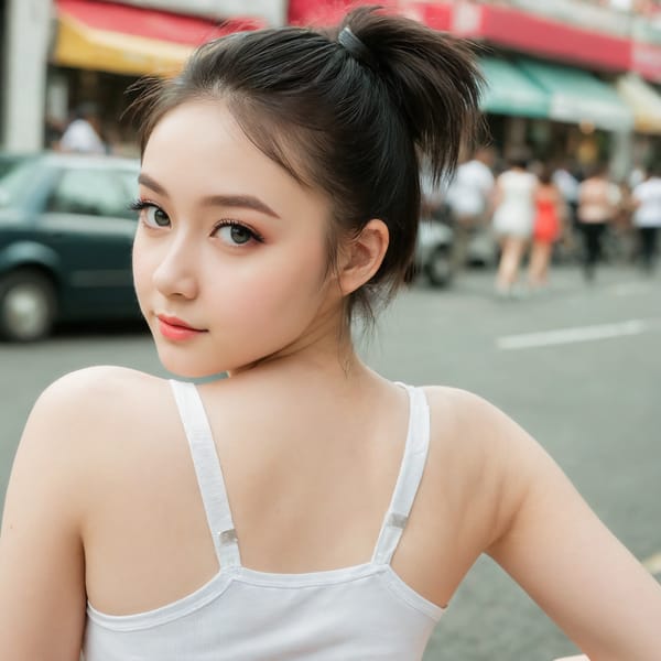 Tags: 21872187, SDXL
{"3": {"inputs": {"seed": 776647417471219, "steps": 32, "cfg": 5.97, "sampler_name": "dpmpp_2m", "scheduler": "karras", "denoise": 1.0, "model": ["27", 0], "positive": ["6", 0], "negative": ["7", 0], "latent_image": ["5", 0]}, "class_type": "KSampler"}, "4": {"inputs": {"ckpt_name": "juggernautXL_v8Rundiffusion.safetensors"}, "class_type": "CheckpointLoaderSimple"}, "5": {"inputs": {"width": 1024, "height": 1024, "batch_size": 1}, "class_type": "EmptyLatentImage"}, "6": {"inputs": {"text": "19 year old girl, (slim:1.05), (seductive pose:1.02), (idol:1.09), (eyelashes:1.10), (blush:1.11), (sexy lips:1.00), (detailed face:1.13), (pale skin:1.08), (seductive facial expression:0.95), (double eyelids:1.05), (temptress:1.12), (beautiful eyes:1.12), (cute:0.95), (perky ass:0.97), (exposed ass:1.10), (looking back:1.08), (sexy ass:1.08), (thigh gap:1.08), (white tanktop:1.11), busy street, (RAW:1.07), (portra:1.09), (film:1.04), (candid cinema:1.04), (detailed skin:1.07), (soft lighting:1.03), (natural looking skin:1.00), (skin fuzz:1.01), (textured skin:1.06)", "clip": ["27", 1]}, "class_type": "CLIPTextEncode"}, "7": {"inputs": {"text": "(low resolution:1.07), (distorted:1.12), (twisted:1.14), (open mouth:1.06), (worst quality:1.11), (bad hands:1.07), (watermark:1.14)", "clip": ["27", 1]}, "class_type": "CLIPTextEncode"}, "8": {"inputs": {"samples": ["3", 0], "vae": ["4", 2]}, "class_type": "VAEDecode"}, "25": {"inputs": {"lora_name": "nudify_xl.safetensors", "strength_model": 0.06, "strength_clip": 0.31, "model": ["4", 0], "clip": ["4", 1]}, "class_type": "LoraLoader"}, "26": {"inputs": {"lora_name": "shirtlift_SDXL_v2.safetensors", "strength_model": 0.15, "strength_clip": 0.01, "model": ["25", 0], "clip": ["25", 1]}, "class_type": "LoraLoader"}, "27": {"inputs": {"lora_name": "PerfectEyesXL.safetensors", "strength_model": 0.09, "strength_clip": 0.11, "model": ["26", 0], "clip": ["26", 1]}, "class_type": "LoraLoader"}, "30": {"inputs": {"model_name": "4x_NMKD-Superscale-SP_178000_G.pth"}, "class_type": "UpscaleModelLoader"}, "31": {"inputs": {"upscale_model": ["30", 0], "image": ["8", 0]}, "class_type": "ImageUpscaleWithModel"}, "32": {"inputs": {"upscale_method": "lanczos", "scale_by": 0.5, "image": ["31", 0]}, "class_type": "ImageScaleBy"}, "33": {"inputs": {"pixels": ["32", 0], "vae": ["4", 2]}, "class_type": "VAEEncode"}, "34": {"inputs": {"seed": 776647417471219, "steps": 32, "cfg": 5.97, "sampler_name": "dpmpp_2m", "scheduler": "karras", "denoise": 0.3, "model": ["27", 0], "positive": ["6", 0], "negative": ["7", 0], "latent_image": ["33", 0]}, "class_type": "KSampler"}, "36": {"inputs": {"samples": ["34", 0], "vae": ["4", 2]}, "class_type": "VAEDecode"}, "39": {"inputs": {"filename_prefix": "comfyapi-1708985387130", "images": ["36", 0]}, "class_type": "SaveImage"}}