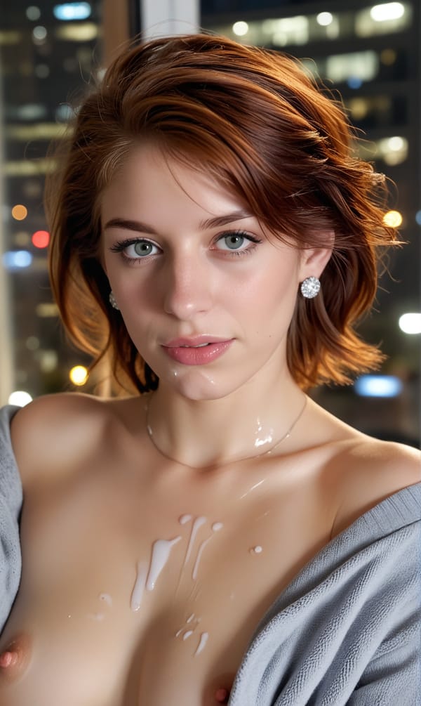 Tags: undefined
highly detailed, NSFW, masterpiece, ultrarealistic, photo of a beautiful 18 year old read haired girl with thick white cum, small perky breasts with aroused nipples, (freckles:0.4) long r  24 mm, f 1.8, bokeh, night time, detached flash, office corporate suite with a nighttime cityscape out the window, (cum covered breasts:1.3), she has a warm cozy grey blanket over her shoulder, diamond stud earring,  slight smile, (cum lips:1.4),  <lora:NsfwPovAllInOneLoraSdxl:0.6>
Negative prompt: (text logo watermark: 1.7), tattoo, signature
Steps: 30, Sampler: Euler a, CFG scale: 2, Seed: 953111023, Size: 768x1280, Model hash: c8df560d29, Model: juggernautXL_v9Rdphoto2Lightning, Denoising strength: 0.3, Hires upscale: 1.35, Hires steps: 4, Hires upscaler: R-ESRGAN 4x+, Lora hashes: "NsfwPovAllInOneLoraSdxl: 0b499106416e", Pad conds: True, Version: v1.8.0