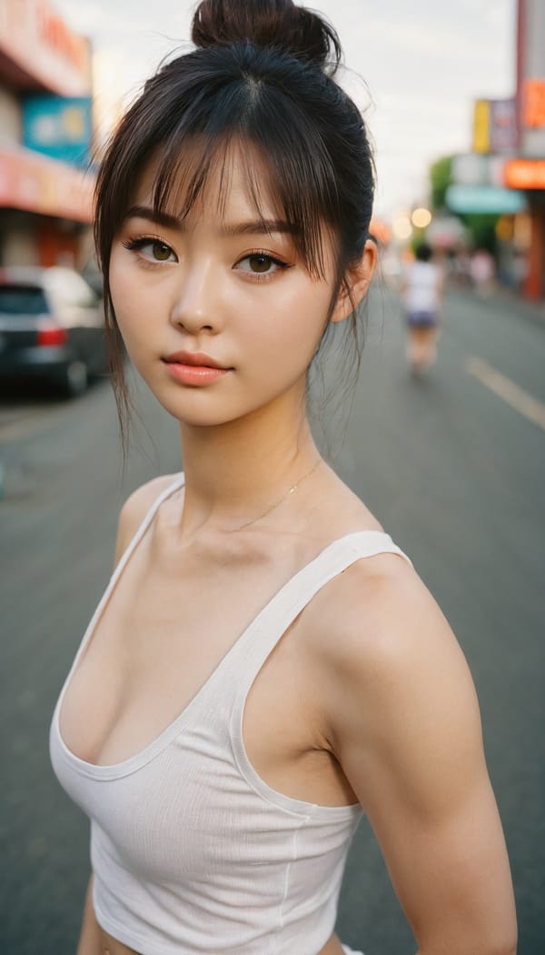 Tags: 21872187, SDXL
{"3": {"inputs": {"seed": 432499033944873, "steps": 64, "cfg": 7.61, "sampler_name": "dpmpp_2m", "scheduler": "karras", "denoise": 1.0, "model": ["27", 0], "positive": ["6", 0], "negative": ["7", 0], "latent_image": ["5", 0]}, "class_type": "KSampler"}, "4": {"inputs": {"ckpt_name": "juggernautxl.safetensors"}, "class_type": "CheckpointLoaderSimple"}, "5": {"inputs": {"width": 768, "height": 1344, "batch_size": 1}, "class_type": "EmptyLatentImage"}, "6": {"inputs": {"text": "25 year old girl, (ukrainian:1.04), (japanese:0.98), (irish:0.96), (blush:1.08), (seductive pose:1.06), (seductive facial expression:1.03), (sexy lips:0.96), (beautiful eyes:1.04), (temptress:0.97), (eyelashes:1.06), (slim:0.99), (cute:1.13), (pale skin:0.96), (double eyelids:1.00), (detailed face:1.07), (perky ass:1.04), (exposed ass:1.14), (looking back:1.03), (sexy ass:0.96), (thigh gap:1.01), (white tanktop:1.05), busy street, (natural looking skin:1.02), (candid cinema:1.05), (film:1.02), (detailed skin:1.02), (textured skin:1.01), (portra:1.00), (soft lighting:1.02), (skin fuzz:1.09), (RAW:1.08)", "clip": ["27", 1]}, "class_type": "CLIPTextEncode"}, "7": {"inputs": {"text": "(low resolution:1.08), (open mouth:1.07), (distorted:1.05), (twisted:1.08), (watermark:1.11), (bad hands:1.06), (worst quality:1.09)", "clip": ["27", 1]}, "class_type": "CLIPTextEncode"}, "8": {"inputs": {"samples": ["3", 0], "vae": ["4", 2]}, "class_type": "VAEDecode"}, "25": {"inputs": {"lora_name": "nudify_xl.safetensors", "strength_model": 0.13, "strength_clip": 0.14, "model": ["4", 0], "clip": ["4", 1]}, "class_type": "LoraLoader"}, "26": {"inputs": {"lora_name": "shirtlift_SDXL_v2.safetensors", "strength_model": 0.04, "strength_clip": 0.05, "model": ["25", 0], "clip": ["25", 1]}, "class_type": "LoraLoader"}, "27": {"inputs": {"lora_name": "PerfectEyesXL.safetensors", "strength_model": 0.13, "strength_clip": 0.17, "model": ["26", 0], "clip": ["26", 1]}, "class_type": "LoraLoader"}, "30": {"inputs": {"model_name": "4x_NMKD-Superscale-SP_178000_G.pth"}, "class_type": "UpscaleModelLoader"}, "31": {"inputs": {"upscale_model": ["30", 0], "image": ["8", 0]}, "class_type": "ImageUpscaleWithModel"}, "32": {"inputs": {"upscale_method": "lanczos", "scale_by": 0.5, "image": ["31", 0]}, "class_type": "ImageScaleBy"}, "33": {"inputs": {"pixels": ["32", 0], "vae": ["4", 2]}, "class_type": "VAEEncode"}, "34": {"inputs": {"seed": 432499033944873, "steps": 64, "cfg": 7.61, "sampler_name": "dpmpp_2m", "scheduler": "karras", "denoise": 0.3, "model": ["27", 0], "positive": ["6", 0], "negative": ["7", 0], "latent_image": ["33", 0]}, "class_type": "KSampler"}, "36": {"inputs": {"samples": ["34", 0], "vae": ["4", 2]}, "class_type": "VAEDecode"}, "39": {"inputs": {"filename_prefix": "comfyapi-1710660270045", "images": ["36", 0]}, "class_type": "SaveImage"}}