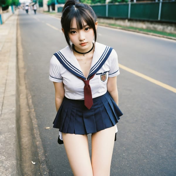 Tags: 21872187, SDXL
{"3": {"inputs": {"seed": 221950773353852, "steps": 64, "cfg": 7.7, "sampler_name": "dpmpp_2m", "scheduler": "karras", "denoise": 1.0, "model": ["27", 0], "positive": ["6", 0], "negative": ["7", 0], "latent_image": ["5", 0]}, "class_type": "KSampler"}, "4": {"inputs": {"ckpt_name": "helloworldxl.safetensors"}, "class_type": "CheckpointLoaderSimple"}, "5": {"inputs": {"width": 1024, "height": 1024, "batch_size": 1}, "class_type": "EmptyLatentImage"}, "6": {"inputs": {"text": "22 year old girl, (temptress:1.08), (beautiful eyes:0.98), (pale skin:1.03), (idol:1.11), (double eyelids:1.00), (slim:1.13), (detailed face:1.13), (eyelashes:1.05), (seductive pose:1.00), (blush:0.99), (cute:1.03), (perky ass:1.06), (exposed ass:1.09), (looking back:1.10), (sexy ass:1.02), (thigh gap:1.00), (school uniform:1.08), choker, busy street, (natural looking skin:1.01), (textured skin:1.01), (skin fuzz:1.05), (RAW:1.00), (portra:1.06), (candid cinema:1.07), (film:1.01), (soft lighting:1.01), (detailed skin:1.00)", "clip": ["27", 1]}, "class_type": "CLIPTextEncode"}, "7": {"inputs": {"text": "(bad hands:1.14), (worst quality:1.06), (twisted:1.12), (low resolution:1.12), (open mouth:1.11), (watermark:1.05), (distorted:1.14)", "clip": ["27", 1]}, "class_type": "CLIPTextEncode"}, "8": {"inputs": {"samples": ["3", 0], "vae": ["4", 2]}, "class_type": "VAEDecode"}, "25": {"inputs": {"lora_name": "nudify_xl.safetensors", "strength_model": 0.34, "strength_clip": 0.36, "model": ["4", 0], "clip": ["4", 1]}, "class_type": "LoraLoader"}, "26": {"inputs": {"lora_name": "shirtlift_SDXL_v2.safetensors", "strength_model": 0.03, "strength_clip": 0.07, "model": ["25", 0], "clip": ["25", 1]}, "class_type": "LoraLoader"}, "27": {"inputs": {"lora_name": "PerfectEyesXL.safetensors", "strength_model": 0.06, "strength_clip": 0.04, "model": ["26", 0], "clip": ["26", 1]}, "class_type": "LoraLoader"}, "30": {"inputs": {"model_name": "4x_NMKD-Superscale-SP_178000_G.pth"}, "class_type": "UpscaleModelLoader"}, "31": {"inputs": {"upscale_model": ["30", 0], "image": ["8", 0]}, "class_type": "ImageUpscaleWithModel"}, "32": {"inputs": {"upscale_method": "lanczos", "scale_by": 0.5, "image": ["31", 0]}, "class_type": "ImageScaleBy"}, "33": {"inputs": {"pixels": ["32", 0], "vae": ["4", 2]}, "class_type": "VAEEncode"}, "34": {"inputs": {"seed": 221950773353852, "steps": 64, "cfg": 7.7, "sampler_name": "dpmpp_2m", "scheduler": "karras", "denoise": 0.3, "model": ["27", 0], "positive": ["6", 0], "negative": ["7", 0], "latent_image": ["33", 0]}, "class_type": "KSampler"}, "36": {"inputs": {"samples": ["34", 0], "vae": ["4", 2]}, "class_type": "VAEDecode"}, "39": {"inputs": {"filename_prefix": "comfyapi-1723862531410", "images": ["36", 0]}, "class_type": "SaveImage"}}