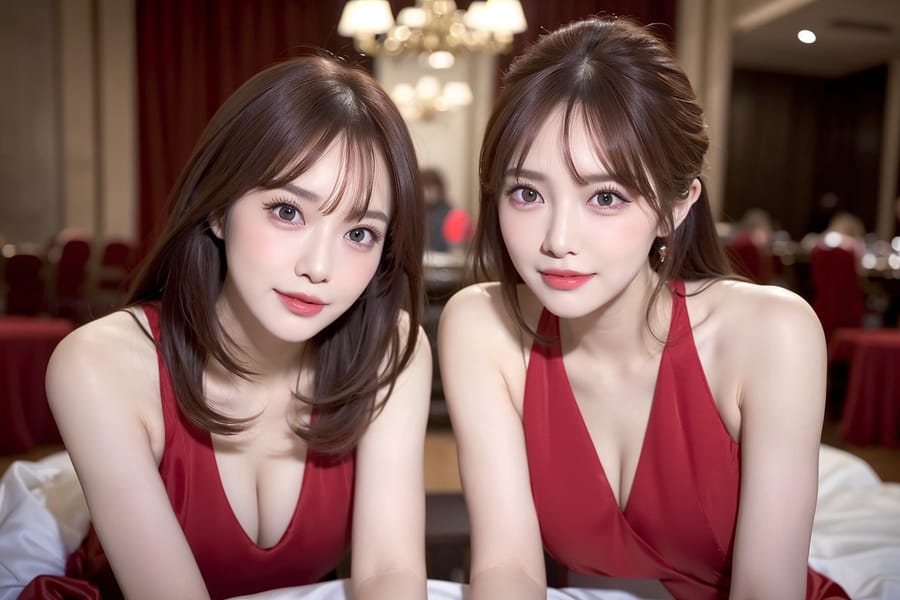 Tags: 21872187
<lora:mix4:0.52>, <lora:JapaneseDollLikeness_v15:0.61>, <lora:YaeMiko_Test:0.52>, (low-cut red dress:1.09), hotel ballroom, ceremony, (seductive pose:1.06), extremely detailed eyes, extremely detailed face, cute, (photorealistic:0.90), sexy lips, seductive smile, double eyelids, eyelashes, perky breasts, full body portrait, textured skin, 4K, best quality, tall, (thigh gap:0.90), delicate and beautiful girl, solo, (stunningly attractive:1.09)
Negative prompt: drawings, sketches, anime, disfigured, (worst quality:1.92)
Steps: 64, Sampler: DPM++ 2M Karras, CFG scale: 6.52, Seed: 1190335559, Size: 768x512, Model hash: fc2511737a, Model: chilloutmix_NiPrunedFp32Fix, Seed resize from: -1x-1, Denoising strength: 0.5, Version: v1.2.1, Hires upscale: 2.0, Hires steps: 16, Hires upscaler: ESRGAN_4x