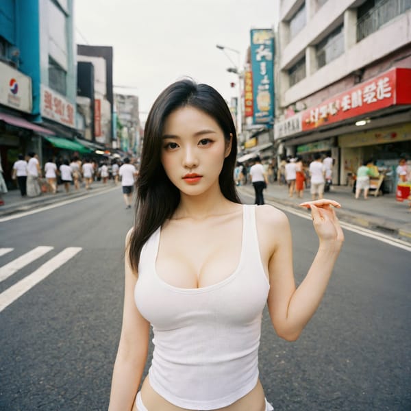 Tags: 21872187, SDXL
{"3": {"inputs": {"seed": 858745394754725, "steps": 32, "cfg": 6.47, "sampler_name": "dpmpp_2m", "scheduler": "karras", "denoise": 1.0, "model": ["27", 0], "positive": ["6", 0], "negative": ["7", 0], "latent_image": ["5", 0]}, "class_type": "KSampler"}, "4": {"inputs": {"ckpt_name": "helloworldxl.safetensors"}, "class_type": "CheckpointLoaderSimple"}, "5": {"inputs": {"width": 1024, "height": 1024, "batch_size": 1}, "class_type": "EmptyLatentImage"}, "6": {"inputs": {"text": "26 year old girl, (korean:1.08), (irish:1.12), (eyelashes:1.08), (temptress:0.96), (pale skin:0.96), (double eyelids:1.06), (seductive pose:1.08), (cute:1.07), (sexy lips:0.99), (seductive facial expression:0.98), (detailed face:1.01), (blush:0.96), (beautiful eyes:1.14), (idol:1.00), (slim:1.13), (in a seductive pose:1.14), (large perky breasts:0.99), (cleavage:1.00), (thigh gap:1.00), (white tanktop:1.11), busy street, (portra:1.05), (RAW:1.02), (natural looking skin:1.09), (textured skin:1.00), (candid cinema:1.05), (film:1.08), (skin fuzz:1.06), (detailed skin:1.07), (soft lighting:1.05)", "clip": ["27", 1]}, "class_type": "CLIPTextEncode"}, "7": {"inputs": {"text": "(bad hands:1.11), (twisted:1.09), (watermark:1.09), (low resolution:1.10), (distorted:1.11), (worst quality:1.06), (open mouth:1.08)", "clip": ["27", 1]}, "class_type": "CLIPTextEncode"}, "8": {"inputs": {"samples": ["3", 0], "vae": ["4", 2]}, "class_type": "VAEDecode"}, "25": {"inputs": {"lora_name": "nudify_xl.safetensors", "strength_model": 0.06, "strength_clip": 0.31, "model": ["4", 0], "clip": ["4", 1]}, "class_type": "LoraLoader"}, "26": {"inputs": {"lora_name": "shirtlift_SDXL_v2.safetensors", "strength_model": 0.19, "strength_clip": 0.18, "model": ["25", 0], "clip": ["25", 1]}, "class_type": "LoraLoader"}, "27": {"inputs": {"lora_name": "PerfectEyesXL.safetensors", "strength_model": 0.02, "strength_clip": 0.08, "model": ["26", 0], "clip": ["26", 1]}, "class_type": "LoraLoader"}, "30": {"inputs": {"model_name": "4x_NMKD-Superscale-SP_178000_G.pth"}, "class_type": "UpscaleModelLoader"}, "31": {"inputs": {"upscale_model": ["30", 0], "image": ["8", 0]}, "class_type": "ImageUpscaleWithModel"}, "32": {"inputs": {"upscale_method": "lanczos", "scale_by": 0.5, "image": ["31", 0]}, "class_type": "ImageScaleBy"}, "33": {"inputs": {"pixels": ["32", 0], "vae": ["4", 2]}, "class_type": "VAEEncode"}, "34": {"inputs": {"seed": 858745394754725, "steps": 32, "cfg": 6.47, "sampler_name": "dpmpp_2m", "scheduler": "karras", "denoise": 0.3, "model": ["27", 0], "positive": ["6", 0], "negative": ["7", 0], "latent_image": ["33", 0]}, "class_type": "KSampler"}, "36": {"inputs": {"samples": ["34", 0], "vae": ["4", 2]}, "class_type": "VAEDecode"}, "39": {"inputs": {"filename_prefix": "comfyapi-1718808556809", "images": ["36", 0]}, "class_type": "SaveImage"}}