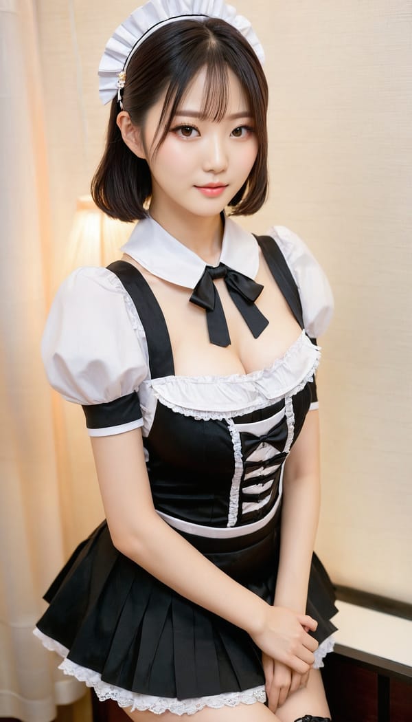 Tags: 21872187, SDXL
{"3": {"inputs": {"seed": 261002801326669, "steps": 64, "cfg": 7.3, "sampler_name": "dpmpp_2m", "scheduler": "karras", "denoise": 1.0, "model": ["27", 0], "positive": ["6", 0], "negative": ["7", 0], "latent_image": ["5", 0]}, "class_type": "KSampler"}, "4": {"inputs": {"ckpt_name": "juggernautxl.safetensors"}, "class_type": "CheckpointLoaderSimple"}, "5": {"inputs": {"width": 768, "height": 1344, "batch_size": 1}, "class_type": "EmptyLatentImage"}, "6": {"inputs": {"text": "28 year old girl, (chinese:0.96), (korean:0.96), (taiwanese:1.11), (japanese:0.97), (detailed face:1.04), (seductive facial expression:1.13), (cute:1.04), (pale skin:0.98), (blush:1.06), (double eyelids:1.14), (slim:1.08), (sexy lips:1.10), (eyelashes:1.00), (temptress:1.09), (beautiful eyes:1.03), (seductive pose:1.06), (idol:1.11), (in a seductive pose:1.06), (large perky breasts:0.97), (cleavage:0.98), (thigh gap:1.06), in a (skimpy maid costume:1.12) working at a maid cafe, choker, bowtie, headband, pleated skirt, (textured skin:1.04), (candid cinema:1.04), (soft lighting:1.07), (film:1.04), (detailed skin:1.03), (skin fuzz:1.03), (portra:1.03), (RAW:1.08), (natural looking skin:1.04)", "clip": ["27", 1]}, "class_type": "CLIPTextEncode"}, "7": {"inputs": {"text": "(distorted:1.14), (low resolution:1.13), (open mouth:1.10), (twisted:1.07), (watermark:1.08), (worst quality:1.06), (bad hands:1.08)", "clip": ["27", 1]}, "class_type": "CLIPTextEncode"}, "8": {"inputs": {"samples": ["3", 0], "vae": ["4", 2]}, "class_type": "VAEDecode"}, "25": {"inputs": {"lora_name": "nudify_xl.safetensors", "strength_model": 0.36, "strength_clip": 0.16, "model": ["4", 0], "clip": ["4", 1]}, "class_type": "LoraLoader"}, "26": {"inputs": {"lora_name": "shirtlift_SDXL_v2.safetensors", "strength_model": 0.07, "strength_clip": 0.1, "model": ["25", 0], "clip": ["25", 1]}, "class_type": "LoraLoader"}, "27": {"inputs": {"lora_name": "PerfectEyesXL.safetensors", "strength_model": 0.18, "strength_clip": 0.09, "model": ["26", 0], "clip": ["26", 1]}, "class_type": "LoraLoader"}, "30": {"inputs": {"model_name": "4x_NMKD-Superscale-SP_178000_G.pth"}, "class_type": "UpscaleModelLoader"}, "31": {"inputs": {"upscale_model": ["30", 0], "image": ["8", 0]}, "class_type": "ImageUpscaleWithModel"}, "32": {"inputs": {"upscale_method": "lanczos", "scale_by": 0.5, "image": ["31", 0]}, "class_type": "ImageScaleBy"}, "33": {"inputs": {"pixels": ["32", 0], "vae": ["4", 2]}, "class_type": "VAEEncode"}, "34": {"inputs": {"seed": 261002801326669, "steps": 64, "cfg": 7.3, "sampler_name": "dpmpp_2m", "scheduler": "karras", "denoise": 0.3, "model": ["27", 0], "positive": ["6", 0], "negative": ["7", 0], "latent_image": ["33", 0]}, "class_type": "KSampler"}, "36": {"inputs": {"samples": ["34", 0], "vae": ["4", 2]}, "class_type": "VAEDecode"}, "39": {"inputs": {"filename_prefix": "comfyapi-1726618281126", "images": ["36", 0]}, "class_type": "SaveImage"}}