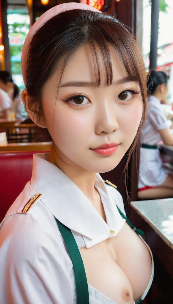 Tags: 21872187, SDXL
{"3": {"inputs": {"seed": 592549737665830, "steps": 64, "cfg": 7.11, "sampler_name": "dpmpp_2m", "scheduler": "karras", "denoise": 1.0, "model": ["27", 0], "positive": ["6", 0], "negative": ["7", 0], "latent_image": ["5", 0]}, "class_type": "KSampler"}, "4": {"inputs": {"ckpt_name": "juggernautxl.safetensors"}, "class_type": "CheckpointLoaderSimple"}, "5": {"inputs": {"width": 768, "height": 1344, "batch_size": 1}, "class_type": "EmptyLatentImage"}, "6": {"inputs": {"text": "19 year old girl, (chinese:1.03), (detailed face:1.07), (double eyelids:1.02), (blush:0.96), (slim:1.10), (cute:1.04), (temptress:1.14), (eyelashes:0.97), (seductive pose:0.96), (idol:1.06), (sexy lips:0.95), (beautiful eyes:0.96), (pale skin:1.05), (seductive facial expression:1.02), (in a seductive pose:1.05), (large perky breasts:1.12), (cleavage:1.02), (thigh gap:1.00), (a waitress in uniform:1.03) working at a restaurant, (candid cinema:1.04), (film:1.07), (skin fuzz:1.01), (portra:1.06), (RAW:1.05), (natural looking skin:1.02), (detailed skin:1.09), (textured skin:1.04)", "clip": ["27", 1]}, "class_type": "CLIPTextEncode"}, "7": {"inputs": {"text": "(open mouth:1.08), (distorted:1.13), (low resolution:1.07), (watermark:1.12), (twisted:1.06), (bad hands:1.11)", "clip": ["27", 1]}, "class_type": "CLIPTextEncode"}, "8": {"inputs": {"samples": ["3", 0], "vae": ["4", 2]}, "class_type": "VAEDecode"}, "25": {"inputs": {"lora_name": "nudify_xl.safetensors", "strength_model": 0.12, "strength_clip": 0.28, "model": ["4", 0], "clip": ["4", 1]}, "class_type": "LoraLoader"}, "26": {"inputs": {"lora_name": "shirtlift_SDXL_v2.safetensors", "strength_model": 0.16, "strength_clip": 0.14, "model": ["25", 0], "clip": ["25", 1]}, "class_type": "LoraLoader"}, "27": {"inputs": {"lora_name": "PerfectEyesXL.safetensors", "strength_model": 0.14, "strength_clip": 0.11, "model": ["26", 0], "clip": ["26", 1]}, "class_type": "LoraLoader"}, "30": {"inputs": {"model_name": "4x_NMKD-Superscale-SP_178000_G.pth"}, "class_type": "UpscaleModelLoader"}, "31": {"inputs": {"upscale_model": ["30", 0], "image": ["8", 0]}, "class_type": "ImageUpscaleWithModel"}, "32": {"inputs": {"upscale_method": "lanczos", "scale_by": 0.5, "image": ["31", 0]}, "class_type": "ImageScaleBy"}, "33": {"inputs": {"pixels": ["32", 0], "vae": ["4", 2]}, "class_type": "VAEEncode"}, "34": {"inputs": {"seed": 592549737665830, "steps": 64, "cfg": 7.11, "sampler_name": "dpmpp_2m", "scheduler": "karras", "denoise": 0.3, "model": ["27", 0], "positive": ["6", 0], "negative": ["7", 0], "latent_image": ["33", 0]}, "class_type": "KSampler"}, "36": {"inputs": {"samples": ["34", 0], "vae": ["4", 2]}, "class_type": "VAEDecode"}, "39": {"inputs": {"filename_prefix": "comfyapi-1725132524820", "images": ["36", 0]}, "class_type": "SaveImage"}}