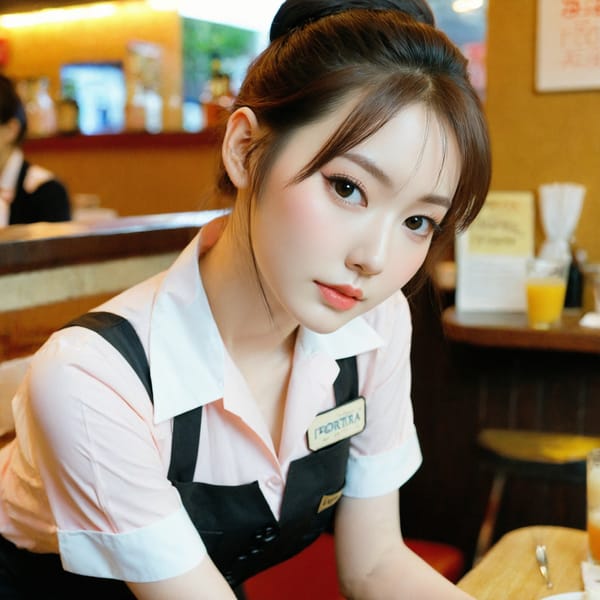 Tags: 21872187, SDXL
{"3": {"inputs": {"seed": 674336712582248, "steps": 64, "cfg": 7.61, "sampler_name": "dpmpp_2m", "scheduler": "karras", "denoise": 1.0, "model": ["27", 0], "positive": ["6", 0], "negative": ["7", 0], "latent_image": ["5", 0]}, "class_type": "KSampler"}, "4": {"inputs": {"ckpt_name": "leosamsHelloworldSDXL_helloworldSDXL32DPO.safetensors"}, "class_type": "CheckpointLoaderSimple"}, "5": {"inputs": {"width": 1024, "height": 1024, "batch_size": 1}, "class_type": "EmptyLatentImage"}, "6": {"inputs": {"text": "26 year old girl, (temptress:0.95), (slim:1.04), (pale skin:1.10), (idol:1.00), (seductive facial expression:1.08), (detailed face:0.97), (blush:1.08), (double eyelids:1.02), (beautiful eyes:1.05), (eyelashes:1.09), (sexy lips:1.01), (on all fours:0.95), (spreading ass cheeks:1.03), (from behind:0.99), (backboob:1.14), (a waitress in uniform:1.04) working at a restaurant, (skin fuzz:1.05), (film:1.04), (RAW:1.03), (candid cinema:1.02), (soft lighting:1.08), (textured skin:1.05), (natural looking skin:1.08), (portra:1.08), (detailed skin:1.00)", "clip": ["27", 1]}, "class_type": "CLIPTextEncode"}, "7": {"inputs": {"text": "(open mouth:1.09), (distorted:1.13), (twisted:1.09), (low resolution:1.07), (bad hands:1.08), (watermark:1.06), (worst quality:1.11)", "clip": ["27", 1]}, "class_type": "CLIPTextEncode"}, "8": {"inputs": {"samples": ["3", 0], "vae": ["4", 2]}, "class_type": "VAEDecode"}, "25": {"inputs": {"lora_name": "nudify_xl.safetensors", "strength_model": 0.23, "strength_clip": 0.23, "model": ["4", 0], "clip": ["4", 1]}, "class_type": "LoraLoader"}, "26": {"inputs": {"lora_name": "shirtlift_SDXL_v2.safetensors", "strength_model": 0.05, "strength_clip": 0.08, "model": ["25", 0], "clip": ["25", 1]}, "class_type": "LoraLoader"}, "27": {"inputs": {"lora_name": "PerfectEyesXL.safetensors", "strength_model": 0.12, "strength_clip": 0.01, "model": ["26", 0], "clip": ["26", 1]}, "class_type": "LoraLoader"}, "30": {"inputs": {"model_name": "4x_NMKD-Superscale-SP_178000_G.pth"}, "class_type": "UpscaleModelLoader"}, "31": {"inputs": {"upscale_model": ["30", 0], "image": ["8", 0]}, "class_type": "ImageUpscaleWithModel"}, "32": {"inputs": {"upscale_method": "lanczos", "scale_by": 0.5, "image": ["31", 0]}, "class_type": "ImageScaleBy"}, "33": {"inputs": {"pixels": ["32", 0], "vae": ["4", 2]}, "class_type": "VAEEncode"}, "34": {"inputs": {"seed": 674336712582248, "steps": 64, "cfg": 7.61, "sampler_name": "dpmpp_2m", "scheduler": "karras", "denoise": 0.3, "model": ["27", 0], "positive": ["6", 0], "negative": ["7", 0], "latent_image": ["33", 0]}, "class_type": "KSampler"}, "36": {"inputs": {"samples": ["34", 0], "vae": ["4", 2]}, "class_type": "VAEDecode"}, "39": {"inputs": {"filename_prefix": "comfyapi-1707925763701", "images": ["36", 0]}, "class_type": "SaveImage"}}