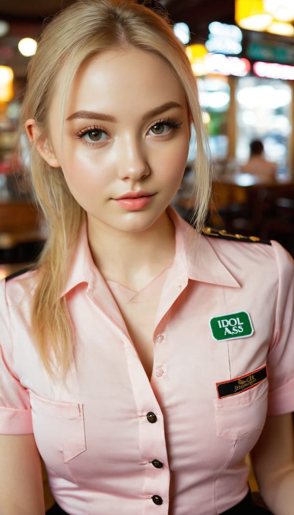 Tags: 21872187, SDXL
{"3": {"inputs": {"seed": 572381262242686, "steps": 64, "cfg": 6.69, "sampler_name": "dpmpp_2m", "scheduler": "karras", "denoise": 1.0, "model": ["27", 0], "positive": ["6", 0], "negative": ["7", 0], "latent_image": ["5", 0]}, "class_type": "KSampler"}, "4": {"inputs": {"ckpt_name": "juggernautxl.safetensors"}, "class_type": "CheckpointLoaderSimple"}, "5": {"inputs": {"width": 768, "height": 1344, "batch_size": 1}, "class_type": "EmptyLatentImage"}, "6": {"inputs": {"text": "26 year old girl, (irish:0.95), (ukrainian:0.99), (sexy lips:1.05), (slim:0.97), (blush:1.10), (cute:1.09), (seductive pose:1.09), (seductive facial expression:1.12), (detailed face:1.05), (temptress:1.08), (idol:1.11), (eyelashes:1.13), (double eyelids:1.07), (pale skin:1.11), (perky ass:0.95), (exposed ass:0.95), (looking back:1.07), (sexy ass:1.00), (thigh gap:1.04), (a waitress in uniform:1.13) working at a restaurant, (film:1.06), (portra:1.01), (textured skin:1.07), (candid cinema:1.07), (RAW:1.01), (soft lighting:1.04), (natural looking skin:1.04), (detailed skin:1.00), (skin fuzz:1.00)", "clip": ["27", 1]}, "class_type": "CLIPTextEncode"}, "7": {"inputs": {"text": "(twisted:1.10), (bad hands:1.08), (distorted:1.09), (worst quality:1.12), (low resolution:1.06), (watermark:1.06), (open mouth:1.06)", "clip": ["27", 1]}, "class_type": "CLIPTextEncode"}, "8": {"inputs": {"samples": ["3", 0], "vae": ["4", 2]}, "class_type": "VAEDecode"}, "25": {"inputs": {"lora_name": "nudify_xl.safetensors", "strength_model": 0.39, "strength_clip": 0.37, "model": ["4", 0], "clip": ["4", 1]}, "class_type": "LoraLoader"}, "26": {"inputs": {"lora_name": "shirtlift_SDXL_v2.safetensors", "strength_model": 0.07, "strength_clip": 0.08, "model": ["25", 0], "clip": ["25", 1]}, "class_type": "LoraLoader"}, "27": {"inputs": {"lora_name": "PerfectEyesXL.safetensors", "strength_model": 0.1, "strength_clip": 0.02, "model": ["26", 0], "clip": ["26", 1]}, "class_type": "LoraLoader"}, "30": {"inputs": {"model_name": "4x_NMKD-Superscale-SP_178000_G.pth"}, "class_type": "UpscaleModelLoader"}, "31": {"inputs": {"upscale_model": ["30", 0], "image": ["8", 0]}, "class_type": "ImageUpscaleWithModel"}, "32": {"inputs": {"upscale_method": "lanczos", "scale_by": 0.5, "image": ["31", 0]}, "class_type": "ImageScaleBy"}, "33": {"inputs": {"pixels": ["32", 0], "vae": ["4", 2]}, "class_type": "VAEEncode"}, "34": {"inputs": {"seed": 572381262242686, "steps": 64, "cfg": 6.69, "sampler_name": "dpmpp_2m", "scheduler": "karras", "denoise": 0.3, "model": ["27", 0], "positive": ["6", 0], "negative": ["7", 0], "latent_image": ["33", 0]}, "class_type": "KSampler"}, "36": {"inputs": {"samples": ["34", 0], "vae": ["4", 2]}, "class_type": "VAEDecode"}, "39": {"inputs": {"filename_prefix": "comfyapi-1728029502201", "images": ["36", 0]}, "class_type": "SaveImage"}}