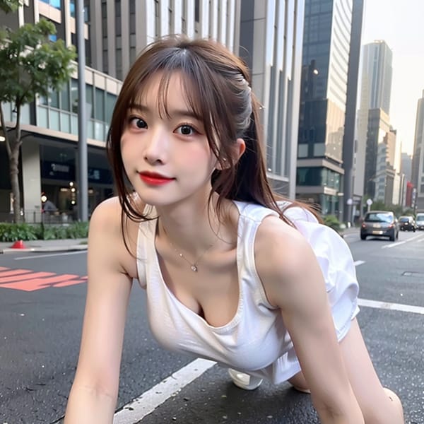 Tags: 21872187
<lora:mix4:0.53>, <lora:JapaneseDollLikeness_v15:0.75>, <lora:taiwanDollLikeness_v20:0.50>, <lora:YaeMiko_Test:0.33>, (white tank top:1.00), (large breasts:1.17), busy street in urban city, (on all fours:1.13), spreading ass cheeks, (from behind:1.08), <lora:fixStandingDoggyStyle:0.32>, backboob, <lora:Addams:0.22>, extremely detailed eyes, extremely detailed face, cute, (photorealistic:1.20), sexy lips, seductive smile, double eyelids, eyelashes, pale skin, perky breasts, best quality, (long slim legs:1.14), 1girl, solo, (stunningly attractive:1.10)
Negative prompt: sketches, anime, (worst quality:2.16)
Steps: 32, Sampler: DPM++ 2M Karras, CFG scale: 6.0, Seed: 3863833907, Size: 512x512, Model hash: fc2511737a, Model: chilloutmix_NiPrunedFp32Fix, Seed resize from: -1x-1, Denoising strength: 0.4, Version: v1.2.1, Hires upscale: 2.0, Hires steps: 16, Hires upscaler: ESRGAN_4x