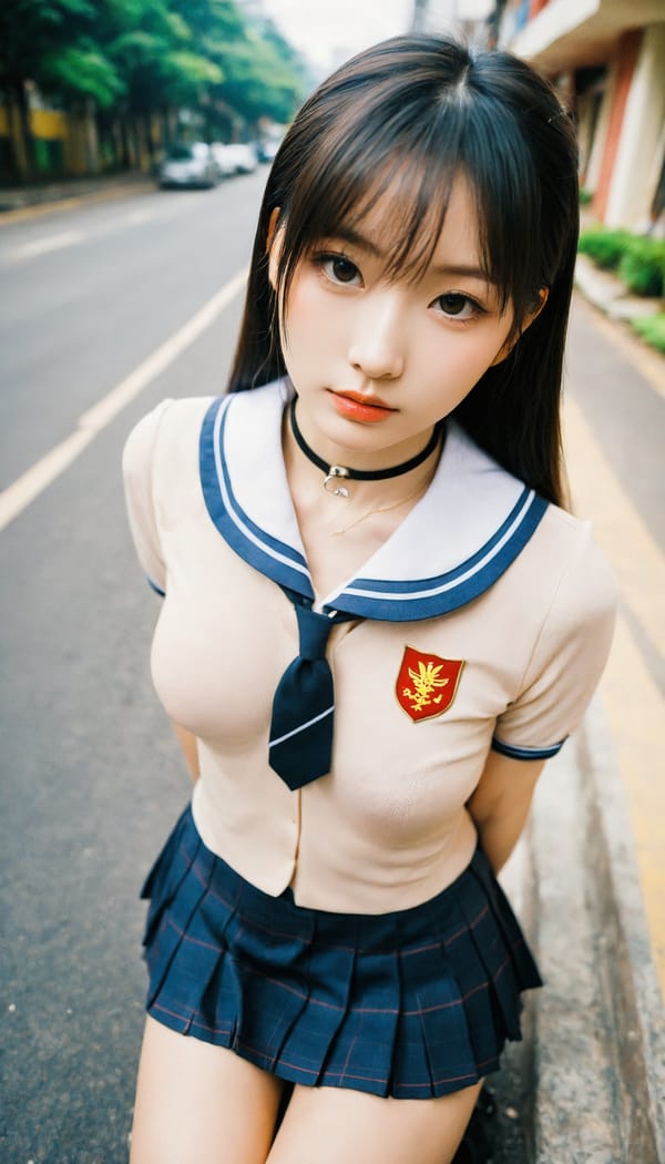 Tags: 21872187, SDXL
{"3": {"inputs": {"seed": 408347715777635, "steps": 32, "cfg": 6.01, "sampler_name": "dpmpp_2m", "scheduler": "karras", "denoise": 1.0, "model": ["27", 0], "positive": ["6", 0], "negative": ["7", 0], "latent_image": ["5", 0]}, "class_type": "KSampler"}, "4": {"inputs": {"ckpt_name": "helloworldxl.safetensors"}, "class_type": "CheckpointLoaderSimple"}, "5": {"inputs": {"width": 768, "height": 1344, "batch_size": 1}, "class_type": "EmptyLatentImage"}, "6": {"inputs": {"text": "19 year old girl, (taiwanese:0.97), (russian:0.98), (seductive pose:1.07), (pale skin:1.00), (cute:1.13), (seductive facial expression:1.07), (sexy lips:0.98), (double eyelids:1.07), (idol:1.07), (detailed face:1.13), (eyelashes:1.14), (slim:0.97), (beautiful eyes:1.02), (temptress:0.97), (blush:1.08), (in a seductive pose:1.06), (large perky breasts:1.01), (cleavage:1.07), (thigh gap:1.10), (school uniform:1.10), choker, busy street, (soft lighting:1.08), (portra:1.08), (RAW:1.09), (skin fuzz:1.07), (film:1.03), (natural looking skin:1.05), (textured skin:1.03), (detailed skin:1.02)", "clip": ["27", 1]}, "class_type": "CLIPTextEncode"}, "7": {"inputs": {"text": "(low resolution:1.13), (worst quality:1.11), (twisted:1.09), (bad hands:1.07), (watermark:1.14), (open mouth:1.13), (distorted:1.07)", "clip": ["27", 1]}, "class_type": "CLIPTextEncode"}, "8": {"inputs": {"samples": ["3", 0], "vae": ["4", 2]}, "class_type": "VAEDecode"}, "25": {"inputs": {"lora_name": "nudify_xl.safetensors", "strength_model": 0.1, "strength_clip": 0.25, "model": ["4", 0], "clip": ["4", 1]}, "class_type": "LoraLoader"}, "26": {"inputs": {"lora_name": "shirtlift_SDXL_v2.safetensors", "strength_model": 0.02, "strength_clip": 0.15, "model": ["25", 0], "clip": ["25", 1]}, "class_type": "LoraLoader"}, "27": {"inputs": {"lora_name": "PerfectEyesXL.safetensors", "strength_model": 0.02, "strength_clip": 0.16, "model": ["26", 0], "clip": ["26", 1]}, "class_type": "LoraLoader"}, "30": {"inputs": {"model_name": "4x_NMKD-Superscale-SP_178000_G.pth"}, "class_type": "UpscaleModelLoader"}, "31": {"inputs": {"upscale_model": ["30", 0], "image": ["8", 0]}, "class_type": "ImageUpscaleWithModel"}, "32": {"inputs": {"upscale_method": "lanczos", "scale_by": 0.5, "image": ["31", 0]}, "class_type": "ImageScaleBy"}, "33": {"inputs": {"pixels": ["32", 0], "vae": ["4", 2]}, "class_type": "VAEEncode"}, "34": {"inputs": {"seed": 408347715777635, "steps": 32, "cfg": 6.01, "sampler_name": "dpmpp_2m", "scheduler": "karras", "denoise": 0.3, "model": ["27", 0], "positive": ["6", 0], "negative": ["7", 0], "latent_image": ["33", 0]}, "class_type": "KSampler"}, "36": {"inputs": {"samples": ["34", 0], "vae": ["4", 2]}, "class_type": "VAEDecode"}, "39": {"inputs": {"filename_prefix": "comfyapi-1713261218213", "images": ["36", 0]}, "class_type": "SaveImage"}}