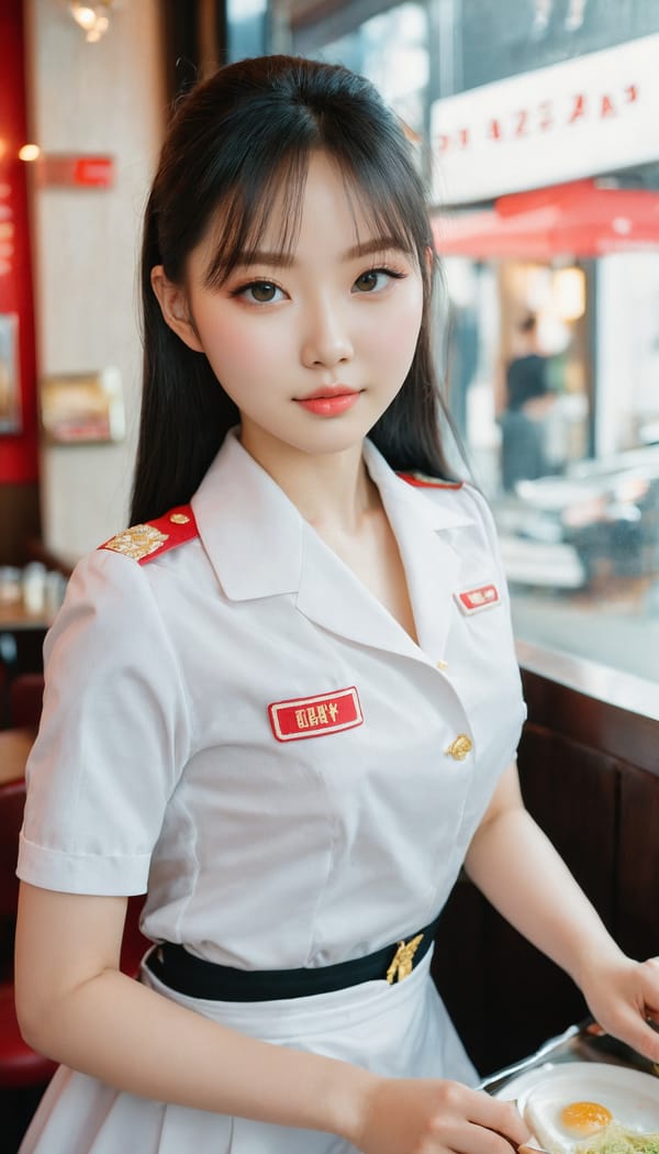 Tags: 21872187, SDXL
{"3": {"inputs": {"seed": 280866055600254, "steps": 64, "cfg": 7.16, "sampler_name": "dpmpp_2m", "scheduler": "karras", "denoise": 1.0, "model": ["27", 0], "positive": ["6", 0], "negative": ["7", 0], "latent_image": ["5", 0]}, "class_type": "KSampler"}, "4": {"inputs": {"ckpt_name": "juggernautxl.safetensors"}, "class_type": "CheckpointLoaderSimple"}, "5": {"inputs": {"width": 768, "height": 1344, "batch_size": 1}, "class_type": "EmptyLatentImage"}, "6": {"inputs": {"text": "19 year old girl, (russian:0.97), (taiwanese:0.98), (ukrainian:1.05), (korean:1.14), (eyelashes:0.99), (idol:1.10), (slim:1.05), (pale skin:1.01), (blush:1.12), (cute:1.11), (seductive pose:1.08), (sexy lips:1.13), (seductive facial expression:0.99), (detailed face:1.04), (temptress:1.12), (beautiful eyes:1.14), (double eyelids:0.95), (perky ass:1.05), (exposed ass:1.02), (looking back:1.11), (sexy ass:0.95), (thigh gap:1.08), (a waitress in uniform:1.09) working at a restaurant, (portra:1.02), (film:1.09), (candid cinema:1.09), (natural looking skin:1.07), (textured skin:1.08), (RAW:1.07), (detailed skin:1.07), (skin fuzz:1.02)", "clip": ["27", 1]}, "class_type": "CLIPTextEncode"}, "7": {"inputs": {"text": "(low resolution:1.06), (twisted:1.11), (open mouth:1.07), (watermark:1.10), (worst quality:1.06), (bad hands:1.05), (distorted:1.09)", "clip": ["27", 1]}, "class_type": "CLIPTextEncode"}, "8": {"inputs": {"samples": ["3", 0], "vae": ["4", 2]}, "class_type": "VAEDecode"}, "25": {"inputs": {"lora_name": "nudify_xl.safetensors", "strength_model": 0.04, "strength_clip": 0.15, "model": ["4", 0], "clip": ["4", 1]}, "class_type": "LoraLoader"}, "26": {"inputs": {"lora_name": "shirtlift_SDXL_v2.safetensors", "strength_model": 0.08, "strength_clip": 0.12, "model": ["25", 0], "clip": ["25", 1]}, "class_type": "LoraLoader"}, "27": {"inputs": {"lora_name": "PerfectEyesXL.safetensors", "strength_model": 0.08, "strength_clip": 0.01, "model": ["26", 0], "clip": ["26", 1]}, "class_type": "LoraLoader"}, "30": {"inputs": {"model_name": "4x_NMKD-Superscale-SP_178000_G.pth"}, "class_type": "UpscaleModelLoader"}, "31": {"inputs": {"upscale_model": ["30", 0], "image": ["8", 0]}, "class_type": "ImageUpscaleWithModel"}, "32": {"inputs": {"upscale_method": "lanczos", "scale_by": 0.5, "image": ["31", 0]}, "class_type": "ImageScaleBy"}, "33": {"inputs": {"pixels": ["32", 0], "vae": ["4", 2]}, "class_type": "VAEEncode"}, "34": {"inputs": {"seed": 280866055600254, "steps": 64, "cfg": 7.16, "sampler_name": "dpmpp_2m", "scheduler": "karras", "denoise": 0.3, "model": ["27", 0], "positive": ["6", 0], "negative": ["7", 0], "latent_image": ["33", 0]}, "class_type": "KSampler"}, "36": {"inputs": {"samples": ["34", 0], "vae": ["4", 2]}, "class_type": "VAEDecode"}, "39": {"inputs": {"filename_prefix": "comfyapi-1732112229533", "images": ["36", 0]}, "class_type": "SaveImage"}}