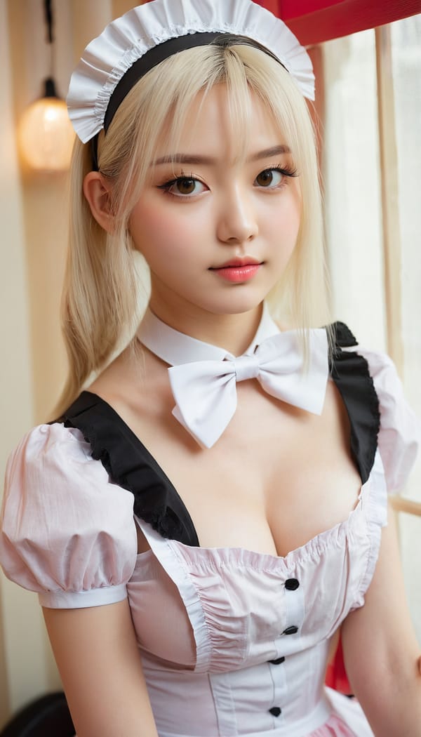 Tags: 21872187, SDXL
{"3": {"inputs": {"seed": 600825143443950, "steps": 64, "cfg": 7.53, "sampler_name": "dpmpp_2m", "scheduler": "karras", "denoise": 1.0, "model": ["27", 0], "positive": ["6", 0], "negative": ["7", 0], "latent_image": ["5", 0]}, "class_type": "KSampler"}, "4": {"inputs": {"ckpt_name": "juggernautxl.safetensors"}, "class_type": "CheckpointLoaderSimple"}, "5": {"inputs": {"width": 768, "height": 1344, "batch_size": 1}, "class_type": "EmptyLatentImage"}, "6": {"inputs": {"text": "23 year old girl, (eyelashes:1.03), (seductive pose:0.96), (cute:0.95), (double eyelids:1.10), (slim:1.09), (blush:1.05), (sexy lips:1.10), (idol:1.02), (beautiful eyes:1.07), (temptress:1.12), (seductive facial expression:1.14), (pale skin:1.06), (on all fours:1.02), (spreading ass cheeks:0.99), (from behind:1.07), (backboob:1.02), in a (skimpy maid costume:0.97) working at a maid cafe, choker, bowtie, headband, pleated skirt, (RAW:1.01), (textured skin:1.06), (film:1.09), (detailed skin:1.03), (portra:1.06), (natural looking skin:1.02), (skin fuzz:1.09), (soft lighting:1.06), (candid cinema:1.03)", "clip": ["27", 1]}, "class_type": "CLIPTextEncode"}, "7": {"inputs": {"text": "(low resolution:1.13), (open mouth:1.14), (twisted:1.13), (watermark:1.11), (bad hands:1.10), (worst quality:1.05), (distorted:1.08)", "clip": ["27", 1]}, "class_type": "CLIPTextEncode"}, "8": {"inputs": {"samples": ["3", 0], "vae": ["4", 2]}, "class_type": "VAEDecode"}, "25": {"inputs": {"lora_name": "nudify_xl.safetensors", "strength_model": 0.36, "strength_clip": 0.2, "model": ["4", 0], "clip": ["4", 1]}, "class_type": "LoraLoader"}, "26": {"inputs": {"lora_name": "shirtlift_SDXL_v2.safetensors", "strength_model": 0.02, "strength_clip": 0.02, "model": ["25", 0], "clip": ["25", 1]}, "class_type": "LoraLoader"}, "27": {"inputs": {"lora_name": "PerfectEyesXL.safetensors", "strength_model": 0.13, "strength_clip": 0.17, "model": ["26", 0], "clip": ["26", 1]}, "class_type": "LoraLoader"}, "30": {"inputs": {"model_name": "4x_NMKD-Superscale-SP_178000_G.pth"}, "class_type": "UpscaleModelLoader"}, "31": {"inputs": {"upscale_model": ["30", 0], "image": ["8", 0]}, "class_type": "ImageUpscaleWithModel"}, "32": {"inputs": {"upscale_method": "lanczos", "scale_by": 0.5, "image": ["31", 0]}, "class_type": "ImageScaleBy"}, "33": {"inputs": {"pixels": ["32", 0], "vae": ["4", 2]}, "class_type": "VAEEncode"}, "34": {"inputs": {"seed": 600825143443950, "steps": 64, "cfg": 7.53, "sampler_name": "dpmpp_2m", "scheduler": "karras", "denoise": 0.3, "model": ["27", 0], "positive": ["6", 0], "negative": ["7", 0], "latent_image": ["33", 0]}, "class_type": "KSampler"}, "36": {"inputs": {"samples": ["34", 0], "vae": ["4", 2]}, "class_type": "VAEDecode"}, "39": {"inputs": {"filename_prefix": "comfyapi-1724214335144", "images": ["36", 0]}, "class_type": "SaveImage"}}