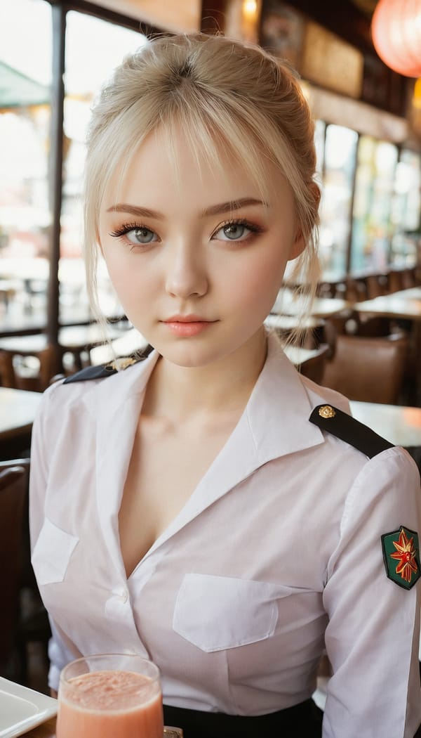 Tags: 21872187, SDXL
{"3": {"inputs": {"seed": 657511686400035, "steps": 64, "cfg": 5.95, "sampler_name": "dpmpp_2m", "scheduler": "karras", "denoise": 1.0, "model": ["27", 0], "positive": ["6", 0], "negative": ["7", 0], "latent_image": ["5", 0]}, "class_type": "KSampler"}, "4": {"inputs": {"ckpt_name": "juggernautxl.safetensors"}, "class_type": "CheckpointLoaderSimple"}, "5": {"inputs": {"width": 768, "height": 1344, "batch_size": 1}, "class_type": "EmptyLatentImage"}, "6": {"inputs": {"text": "20 year old girl, (russian:1.05), (ukrainian:1.01), (double eyelids:1.03), (idol:0.95), (detailed face:1.11), (eyelashes:0.97), (seductive pose:1.03), (beautiful eyes:1.01), (blush:1.09), (cute:1.13), (pale skin:1.01), (temptress:0.95), (in a seductive pose:1.11), (large perky breasts:1.01), (cleavage:0.97), (thigh gap:0.96), (a waitress in uniform:1.09) working at a restaurant, (natural looking skin:1.00), (candid cinema:1.03), (detailed skin:1.01), (portra:1.04), (RAW:1.06), (film:1.02), (skin fuzz:1.07), (soft lighting:1.08), (textured skin:1.08)", "clip": ["27", 1]}, "class_type": "CLIPTextEncode"}, "7": {"inputs": {"text": "(worst quality:1.05), (watermark:1.11), (distorted:1.12), (low resolution:1.07), (open mouth:1.11), (bad hands:1.12), (twisted:1.14)", "clip": ["27", 1]}, "class_type": "CLIPTextEncode"}, "8": {"inputs": {"samples": ["3", 0], "vae": ["4", 2]}, "class_type": "VAEDecode"}, "25": {"inputs": {"lora_name": "nudify_xl.safetensors", "strength_model": 0.03, "strength_clip": 0.04, "model": ["4", 0], "clip": ["4", 1]}, "class_type": "LoraLoader"}, "26": {"inputs": {"lora_name": "shirtlift_SDXL_v2.safetensors", "strength_model": 0.16, "strength_clip": 0.18, "model": ["25", 0], "clip": ["25", 1]}, "class_type": "LoraLoader"}, "27": {"inputs": {"lora_name": "PerfectEyesXL.safetensors", "strength_model": 0.01, "strength_clip": 0.14, "model": ["26", 0], "clip": ["26", 1]}, "class_type": "LoraLoader"}, "30": {"inputs": {"model_name": "4x_NMKD-Superscale-SP_178000_G.pth"}, "class_type": "UpscaleModelLoader"}, "31": {"inputs": {"upscale_model": ["30", 0], "image": ["8", 0]}, "class_type": "ImageUpscaleWithModel"}, "32": {"inputs": {"upscale_method": "lanczos", "scale_by": 0.5, "image": ["31", 0]}, "class_type": "ImageScaleBy"}, "33": {"inputs": {"pixels": ["32", 0], "vae": ["4", 2]}, "class_type": "VAEEncode"}, "34": {"inputs": {"seed": 657511686400035, "steps": 64, "cfg": 5.95, "sampler_name": "dpmpp_2m", "scheduler": "karras", "denoise": 0.3, "model": ["27", 0], "positive": ["6", 0], "negative": ["7", 0], "latent_image": ["33", 0]}, "class_type": "KSampler"}, "36": {"inputs": {"samples": ["34", 0], "vae": ["4", 2]}, "class_type": "VAEDecode"}, "39": {"inputs": {"filename_prefix": "comfyapi-1713704465712", "images": ["36", 0]}, "class_type": "SaveImage"}}