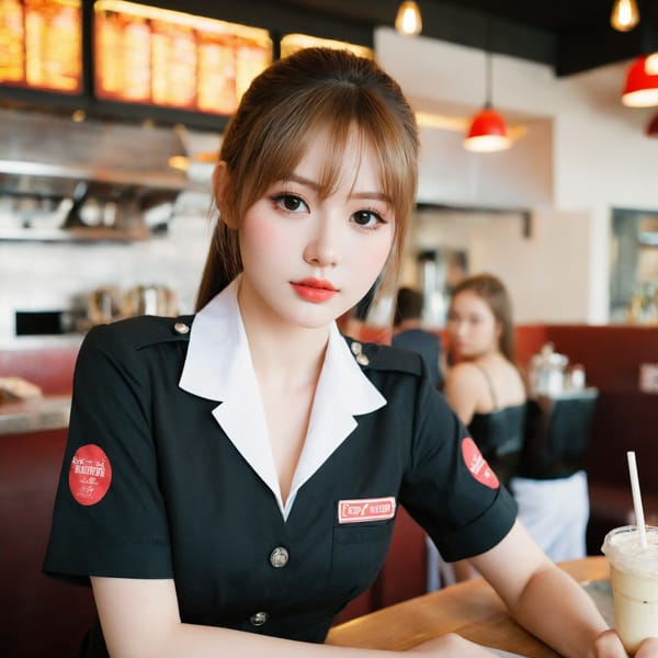 Tags: 21872187, SDXL
{"3": {"inputs": {"seed": 862029214128060, "steps": 32, "cfg": 5.98, "sampler_name": "dpmpp_2m", "scheduler": "karras", "denoise": 1.0, "model": ["27", 0], "positive": ["6", 0], "negative": ["7", 0], "latent_image": ["5", 0]}, "class_type": "KSampler"}, "4": {"inputs": {"ckpt_name": "helloworldxl.safetensors"}, "class_type": "CheckpointLoaderSimple"}, "5": {"inputs": {"width": 1024, "height": 1024, "batch_size": 1}, "class_type": "EmptyLatentImage"}, "6": {"inputs": {"text": "18 year old girl, (cute:1.11), (eyelashes:1.14), (seductive facial expression:1.07), (double eyelids:1.10), (temptress:1.07), (slim:1.14), (blush:1.09), (detailed face:1.10), (seductive pose:1.12), (beautiful eyes:0.95), (pale skin:0.98), (idol:0.98), (sexy lips:1.09), (in a seductive pose:1.04), (large perky breasts:0.95), (cleavage:1.11), (thigh gap:1.11), (a waitress in uniform:1.14) working at a restaurant, (RAW:1.05), (textured skin:1.06), (detailed skin:1.09), (skin fuzz:1.04), (film:1.05), (natural looking skin:1.03), (soft lighting:1.00), (portra:1.00), (candid cinema:1.01)", "clip": ["27", 1]}, "class_type": "CLIPTextEncode"}, "7": {"inputs": {"text": "(worst quality:1.09), (twisted:1.12), (distorted:1.10), (watermark:1.11), (open mouth:1.07), (bad hands:1.06), (low resolution:1.07)", "clip": ["27", 1]}, "class_type": "CLIPTextEncode"}, "8": {"inputs": {"samples": ["3", 0], "vae": ["4", 2]}, "class_type": "VAEDecode"}, "25": {"inputs": {"lora_name": "nudify_xl.safetensors", "strength_model": 0.16, "strength_clip": 0.26, "model": ["4", 0], "clip": ["4", 1]}, "class_type": "LoraLoader"}, "26": {"inputs": {"lora_name": "shirtlift_SDXL_v2.safetensors", "strength_model": 0.0, "strength_clip": 0.18, "model": ["25", 0], "clip": ["25", 1]}, "class_type": "LoraLoader"}, "27": {"inputs": {"lora_name": "PerfectEyesXL.safetensors", "strength_model": 0.02, "strength_clip": 0.03, "model": ["26", 0], "clip": ["26", 1]}, "class_type": "LoraLoader"}, "30": {"inputs": {"model_name": "4x_NMKD-Superscale-SP_178000_G.pth"}, "class_type": "UpscaleModelLoader"}, "31": {"inputs": {"upscale_model": ["30", 0], "image": ["8", 0]}, "class_type": "ImageUpscaleWithModel"}, "32": {"inputs": {"upscale_method": "lanczos", "scale_by": 0.5, "image": ["31", 0]}, "class_type": "ImageScaleBy"}, "33": {"inputs": {"pixels": ["32", 0], "vae": ["4", 2]}, "class_type": "VAEEncode"}, "34": {"inputs": {"seed": 862029214128060, "steps": 32, "cfg": 5.98, "sampler_name": "dpmpp_2m", "scheduler": "karras", "denoise": 0.3, "model": ["27", 0], "positive": ["6", 0], "negative": ["7", 0], "latent_image": ["33", 0]}, "class_type": "KSampler"}, "36": {"inputs": {"samples": ["34", 0], "vae": ["4", 2]}, "class_type": "VAEDecode"}, "39": {"inputs": {"filename_prefix": "comfyapi-1725044081508", "images": ["36", 0]}, "class_type": "SaveImage"}}