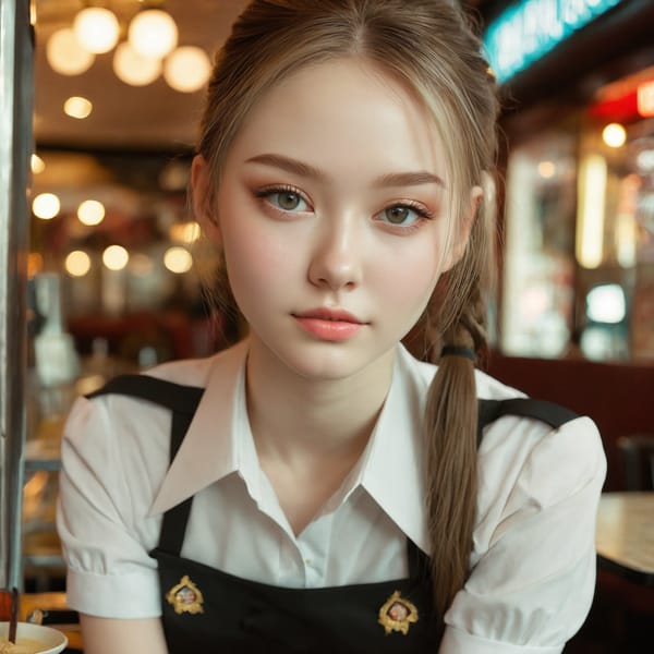 Tags: 21872187, SDXL
{"3": {"inputs": {"seed": 623189662256252, "steps": 32, "cfg": 5.78, "sampler_name": "dpmpp_2m", "scheduler": "karras", "denoise": 1.0, "model": ["27", 0], "positive": ["6", 0], "negative": ["7", 0], "latent_image": ["5", 0]}, "class_type": "KSampler"}, "4": {"inputs": {"ckpt_name": "juggernautxl.safetensors"}, "class_type": "CheckpointLoaderSimple"}, "5": {"inputs": {"width": 1024, "height": 1024, "batch_size": 1}, "class_type": "EmptyLatentImage"}, "6": {"inputs": {"text": "18 year old girl, (russian:1.10), (slim:1.00), (pale skin:0.98), (sexy lips:0.98), (detailed face:1.03), (double eyelids:1.11), (beautiful eyes:1.01), (cute:0.98), (idol:0.95), (temptress:1.05), (seductive pose:1.05), (blush:1.02), (eyelashes:1.01), (perky ass:1.11), (exposed ass:0.96), (looking back:1.12), (sexy ass:1.05), (thigh gap:1.11), (a waitress in uniform:1.02) working at a restaurant, (portra:1.02), (detailed skin:1.05), (textured skin:1.08), (soft lighting:1.08), (RAW:1.03), (film:1.08), (natural looking skin:1.07), (candid cinema:1.08), (skin fuzz:1.07)", "clip": ["27", 1]}, "class_type": "CLIPTextEncode"}, "7": {"inputs": {"text": "(twisted:1.10), (open mouth:1.09), (watermark:1.05), (low resolution:1.11), (distorted:1.07), (bad hands:1.13), (worst quality:1.07)", "clip": ["27", 1]}, "class_type": "CLIPTextEncode"}, "8": {"inputs": {"samples": ["3", 0], "vae": ["4", 2]}, "class_type": "VAEDecode"}, "25": {"inputs": {"lora_name": "nudify_xl.safetensors", "strength_model": 0.11, "strength_clip": 0.15, "model": ["4", 0], "clip": ["4", 1]}, "class_type": "LoraLoader"}, "26": {"inputs": {"lora_name": "shirtlift_SDXL_v2.safetensors", "strength_model": 0.14, "strength_clip": 0.02, "model": ["25", 0], "clip": ["25", 1]}, "class_type": "LoraLoader"}, "27": {"inputs": {"lora_name": "PerfectEyesXL.safetensors", "strength_model": 0.0, "strength_clip": 0.02, "model": ["26", 0], "clip": ["26", 1]}, "class_type": "LoraLoader"}, "30": {"inputs": {"model_name": "4x_NMKD-Superscale-SP_178000_G.pth"}, "class_type": "UpscaleModelLoader"}, "31": {"inputs": {"upscale_model": ["30", 0], "image": ["8", 0]}, "class_type": "ImageUpscaleWithModel"}, "32": {"inputs": {"upscale_method": "lanczos", "scale_by": 0.5, "image": ["31", 0]}, "class_type": "ImageScaleBy"}, "33": {"inputs": {"pixels": ["32", 0], "vae": ["4", 2]}, "class_type": "VAEEncode"}, "34": {"inputs": {"seed": 623189662256252, "steps": 32, "cfg": 5.78, "sampler_name": "dpmpp_2m", "scheduler": "karras", "denoise": 0.3, "model": ["27", 0], "positive": ["6", 0], "negative": ["7", 0], "latent_image": ["33", 0]}, "class_type": "KSampler"}, "36": {"inputs": {"samples": ["34", 0], "vae": ["4", 2]}, "class_type": "VAEDecode"}, "39": {"inputs": {"filename_prefix": "comfyapi-1717300833972", "images": ["36", 0]}, "class_type": "SaveImage"}}