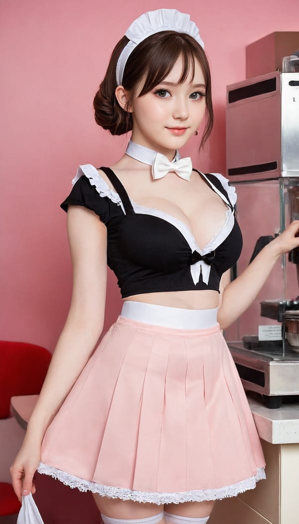 Tags: 21872187, SDXL
{"3": {"inputs": {"seed": 325703305905976, "steps": 32, "cfg": 5.68, "sampler_name": "dpmpp_2m", "scheduler": "karras", "denoise": 1.0, "model": ["27", 0], "positive": ["6", 0], "negative": ["7", 0], "latent_image": ["5", 0]}, "class_type": "KSampler"}, "4": {"inputs": {"ckpt_name": "juggernautXL_v8Rundiffusion.safetensors"}, "class_type": "CheckpointLoaderSimple"}, "5": {"inputs": {"width": 768, "height": 1344, "batch_size": 1}, "class_type": "EmptyLatentImage"}, "6": {"inputs": {"text": "18 year old girl, (eyelashes:1.06), (detailed face:1.08), (pale skin:1.09), (blush:1.05), (slim:1.11), (cute:1.00), (idol:0.97), (seductive pose:1.06), (seductive facial expression:0.99), (temptress:1.01), (double eyelids:0.96), (sexy lips:0.95), (beautiful eyes:1.09), (in a seductive pose:1.05), (large perky breasts:0.96), (cleavage:1.08), (thigh gap:1.11), in a (skimpy maid costume:1.02) working at a maid cafe, choker, bowtie, headband, pleated skirt, (natural looking skin:1.05), (detailed skin:1.00), (RAW:1.00), (textured skin:1.06), (skin fuzz:1.08), (candid cinema:1.02), (film:1.03), (portra:1.07), (soft lighting:1.02)", "clip": ["27", 1]}, "class_type": "CLIPTextEncode"}, "7": {"inputs": {"text": "(worst quality:1.14), (low resolution:1.11), (distorted:1.05), (bad hands:1.09), (twisted:1.14), (watermark:1.13), (open mouth:1.06)", "clip": ["27", 1]}, "class_type": "CLIPTextEncode"}, "8": {"inputs": {"samples": ["3", 0], "vae": ["4", 2]}, "class_type": "VAEDecode"}, "25": {"inputs": {"lora_name": "nudify_xl.safetensors", "strength_model": 0.3, "strength_clip": 0.34, "model": ["4", 0], "clip": ["4", 1]}, "class_type": "LoraLoader"}, "26": {"inputs": {"lora_name": "shirtlift_SDXL_v2.safetensors", "strength_model": 0.07, "strength_clip": 0.06, "model": ["25", 0], "clip": ["25", 1]}, "class_type": "LoraLoader"}, "27": {"inputs": {"lora_name": "PerfectEyesXL.safetensors", "strength_model": 0.17, "strength_clip": 0.04, "model": ["26", 0], "clip": ["26", 1]}, "class_type": "LoraLoader"}, "30": {"inputs": {"model_name": "4x_NMKD-Superscale-SP_178000_G.pth"}, "class_type": "UpscaleModelLoader"}, "31": {"inputs": {"upscale_model": ["30", 0], "image": ["8", 0]}, "class_type": "ImageUpscaleWithModel"}, "32": {"inputs": {"upscale_method": "lanczos", "scale_by": 0.5, "image": ["31", 0]}, "class_type": "ImageScaleBy"}, "33": {"inputs": {"pixels": ["32", 0], "vae": ["4", 2]}, "class_type": "VAEEncode"}, "34": {"inputs": {"seed": 325703305905976, "steps": 32, "cfg": 5.68, "sampler_name": "dpmpp_2m", "scheduler": "karras", "denoise": 0.3, "model": ["27", 0], "positive": ["6", 0], "negative": ["7", 0], "latent_image": ["33", 0]}, "class_type": "KSampler"}, "36": {"inputs": {"samples": ["34", 0], "vae": ["4", 2]}, "class_type": "VAEDecode"}, "39": {"inputs": {"filename_prefix": "comfyapi-1708161482719", "images": ["36", 0]}, "class_type": "SaveImage"}}