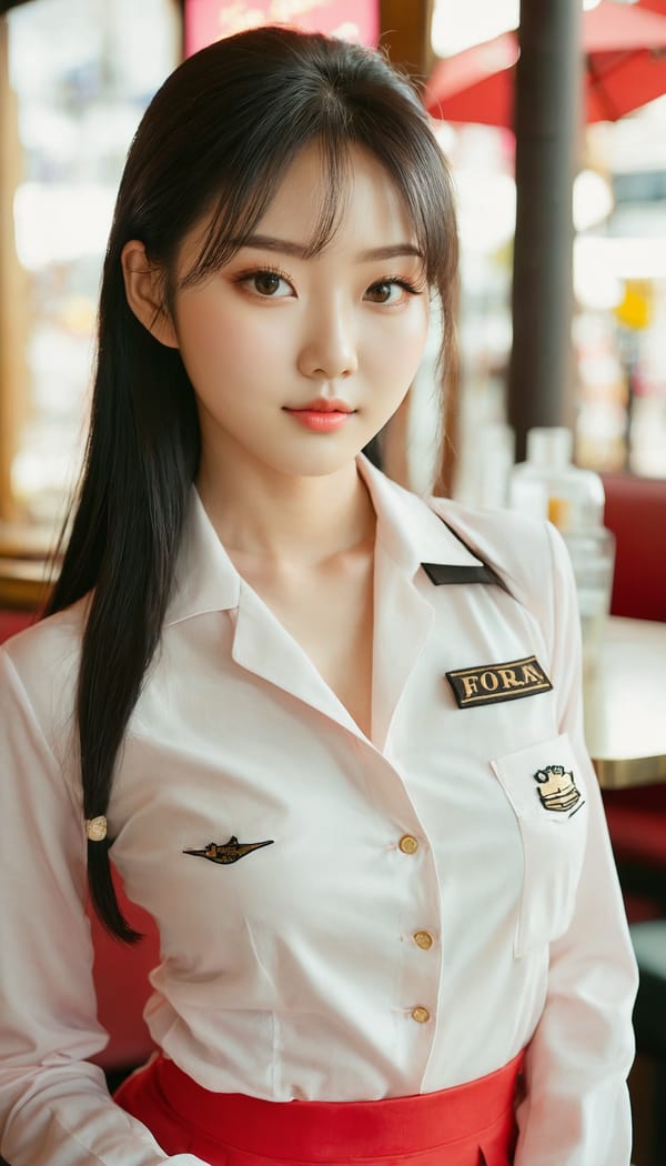 Tags: 21872187, SDXL
{"3": {"inputs": {"seed": 146890540139732, "steps": 64, "cfg": 7.3, "sampler_name": "dpmpp_2m", "scheduler": "karras", "denoise": 1.0, "model": ["27", 0], "positive": ["6", 0], "negative": ["7", 0], "latent_image": ["5", 0]}, "class_type": "KSampler"}, "4": {"inputs": {"ckpt_name": "juggernautxl.safetensors"}, "class_type": "CheckpointLoaderSimple"}, "5": {"inputs": {"width": 768, "height": 1344, "batch_size": 1}, "class_type": "EmptyLatentImage"}, "6": {"inputs": {"text": "20 year old girl, (korean:0.97), (beautiful eyes:1.10), (temptress:1.00), (pale skin:0.95), (seductive pose:1.00), (double eyelids:1.06), (seductive facial expression:1.08), (sexy lips:1.00), (eyelashes:1.11), (cute:1.00), (slim:1.14), (detailed face:1.11), (idol:1.10), (blush:1.05), (on all fours:0.95), (spreading ass cheeks:1.11), (from behind:1.06), (backboob:0.98), (a waitress in uniform:1.00) working at a restaurant, (skin fuzz:1.00), (candid cinema:1.04), (textured skin:1.02), (detailed skin:1.00), (film:1.06), (RAW:1.05), (natural looking skin:1.02), (portra:1.04), (soft lighting:1.06)", "clip": ["27", 1]}, "class_type": "CLIPTextEncode"}, "7": {"inputs": {"text": "(worst quality:1.07), (low resolution:1.05), (twisted:1.05), (distorted:1.09), (open mouth:1.11), (bad hands:1.07), (watermark:1.10)", "clip": ["27", 1]}, "class_type": "CLIPTextEncode"}, "8": {"inputs": {"samples": ["3", 0], "vae": ["4", 2]}, "class_type": "VAEDecode"}, "25": {"inputs": {"lora_name": "nudify_xl.safetensors", "strength_model": 0.37, "strength_clip": 0.17, "model": ["4", 0], "clip": ["4", 1]}, "class_type": "LoraLoader"}, "26": {"inputs": {"lora_name": "shirtlift_SDXL_v2.safetensors", "strength_model": 0.07, "strength_clip": 0.14, "model": ["25", 0], "clip": ["25", 1]}, "class_type": "LoraLoader"}, "27": {"inputs": {"lora_name": "PerfectEyesXL.safetensors", "strength_model": 0.02, "strength_clip": 0.0, "model": ["26", 0], "clip": ["26", 1]}, "class_type": "LoraLoader"}, "30": {"inputs": {"model_name": "4x_NMKD-Superscale-SP_178000_G.pth"}, "class_type": "UpscaleModelLoader"}, "31": {"inputs": {"upscale_model": ["30", 0], "image": ["8", 0]}, "class_type": "ImageUpscaleWithModel"}, "32": {"inputs": {"upscale_method": "lanczos", "scale_by": 0.5, "image": ["31", 0]}, "class_type": "ImageScaleBy"}, "33": {"inputs": {"pixels": ["32", 0], "vae": ["4", 2]}, "class_type": "VAEEncode"}, "34": {"inputs": {"seed": 146890540139732, "steps": 64, "cfg": 7.3, "sampler_name": "dpmpp_2m", "scheduler": "karras", "denoise": 0.3, "model": ["27", 0], "positive": ["6", 0], "negative": ["7", 0], "latent_image": ["33", 0]}, "class_type": "KSampler"}, "36": {"inputs": {"samples": ["34", 0], "vae": ["4", 2]}, "class_type": "VAEDecode"}, "39": {"inputs": {"filename_prefix": "comfyapi-1716527448014", "images": ["36", 0]}, "class_type": "SaveImage"}}