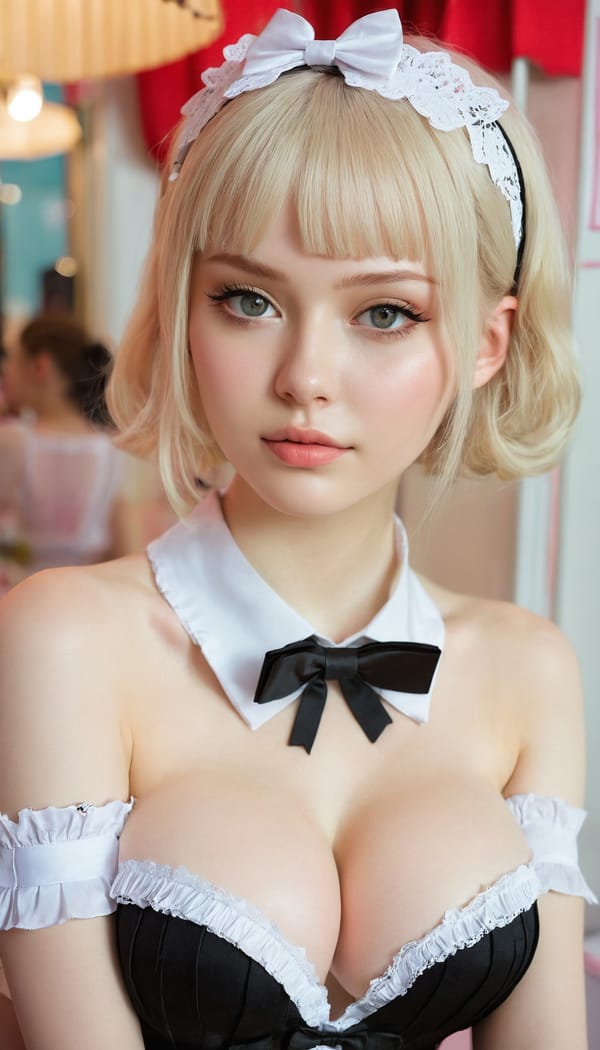 Tags: 21872187, SDXL
{"3": {"inputs": {"seed": 526045452207327, "steps": 64, "cfg": 6.12, "sampler_name": "dpmpp_2m", "scheduler": "karras", "denoise": 1.0, "model": ["27", 0], "positive": ["6", 0], "negative": ["7", 0], "latent_image": ["5", 0]}, "class_type": "KSampler"}, "4": {"inputs": {"ckpt_name": "juggernautxl.safetensors"}, "class_type": "CheckpointLoaderSimple"}, "5": {"inputs": {"width": 768, "height": 1344, "batch_size": 1}, "class_type": "EmptyLatentImage"}, "6": {"inputs": {"text": "20 year old girl, (russian:1.03), (eyelashes:0.95), (slim:1.14), (seductive facial expression:1.14), (idol:1.13), (blush:1.04), (seductive pose:1.01), (pale skin:1.09), (detailed face:1.06), (temptress:0.95), (sexy lips:1.03), (double eyelids:0.97), (cute:1.12), (in a seductive pose:0.99), (large perky breasts:1.04), (cleavage:1.00), (thigh gap:0.99), in a (skimpy maid costume:0.95) working at a maid cafe, choker, bowtie, headband, pleated skirt, (candid cinema:1.06), (soft lighting:1.05), (RAW:1.06), (natural looking skin:1.05), (portra:1.05), (textured skin:1.02), (skin fuzz:1.05), (film:1.07), (detailed skin:1.02)", "clip": ["27", 1]}, "class_type": "CLIPTextEncode"}, "7": {"inputs": {"text": "(watermark:1.07), (twisted:1.09), (open mouth:1.10), (distorted:1.05), (worst quality:1.14), (low resolution:1.09), (bad hands:1.13)", "clip": ["27", 1]}, "class_type": "CLIPTextEncode"}, "8": {"inputs": {"samples": ["3", 0], "vae": ["4", 2]}, "class_type": "VAEDecode"}, "25": {"inputs": {"lora_name": "nudify_xl.safetensors", "strength_model": 0.03, "strength_clip": 0.28, "model": ["4", 0], "clip": ["4", 1]}, "class_type": "LoraLoader"}, "26": {"inputs": {"lora_name": "shirtlift_SDXL_v2.safetensors", "strength_model": 0.04, "strength_clip": 0.05, "model": ["25", 0], "clip": ["25", 1]}, "class_type": "LoraLoader"}, "27": {"inputs": {"lora_name": "PerfectEyesXL.safetensors", "strength_model": 0.14, "strength_clip": 0.0, "model": ["26", 0], "clip": ["26", 1]}, "class_type": "LoraLoader"}, "30": {"inputs": {"model_name": "4x_NMKD-Superscale-SP_178000_G.pth"}, "class_type": "UpscaleModelLoader"}, "31": {"inputs": {"upscale_model": ["30", 0], "image": ["8", 0]}, "class_type": "ImageUpscaleWithModel"}, "32": {"inputs": {"upscale_method": "lanczos", "scale_by": 0.5, "image": ["31", 0]}, "class_type": "ImageScaleBy"}, "33": {"inputs": {"pixels": ["32", 0], "vae": ["4", 2]}, "class_type": "VAEEncode"}, "34": {"inputs": {"seed": 526045452207327, "steps": 64, "cfg": 6.12, "sampler_name": "dpmpp_2m", "scheduler": "karras", "denoise": 0.3, "model": ["27", 0], "positive": ["6", 0], "negative": ["7", 0], "latent_image": ["33", 0]}, "class_type": "KSampler"}, "36": {"inputs": {"samples": ["34", 0], "vae": ["4", 2]}, "class_type": "VAEDecode"}, "39": {"inputs": {"filename_prefix": "comfyapi-1713997080216", "images": ["36", 0]}, "class_type": "SaveImage"}}