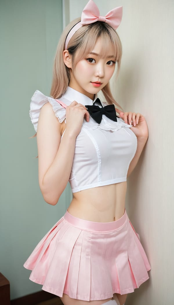 Tags: 21872187, SDXL
{"3": {"inputs": {"seed": 492376548849800, "steps": 32, "cfg": 6.24, "sampler_name": "dpmpp_2m", "scheduler": "karras", "denoise": 1.0, "model": ["27", 0], "positive": ["6", 0], "negative": ["7", 0], "latent_image": ["5", 0]}, "class_type": "KSampler"}, "4": {"inputs": {"ckpt_name": "juggernautxl.safetensors"}, "class_type": "CheckpointLoaderSimple"}, "5": {"inputs": {"width": 768, "height": 1344, "batch_size": 1}, "class_type": "EmptyLatentImage"}, "6": {"inputs": {"text": "18 year old girl, (irish:1.09), (korean:1.08), (sexy lips:0.96), (cute:1.05), (slim:1.09), (temptress:1.09), (blush:1.14), (seductive pose:0.97), (pale skin:1.11), (double eyelids:0.96), (idol:1.00), (beautiful eyes:1.12), (detailed face:1.13), (perky ass:0.97), (exposed ass:1.11), (looking back:1.14), (sexy ass:1.10), (thigh gap:0.98), in a (skimpy maid costume:1.04) working at a maid cafe, choker, bowtie, headband, pleated skirt, (detailed skin:1.02), (portra:1.08), (natural looking skin:1.08), (film:1.09), (textured skin:1.01), (RAW:1.09), (soft lighting:1.06), (candid cinema:1.02), (skin fuzz:1.00)", "clip": ["27", 1]}, "class_type": "CLIPTextEncode"}, "7": {"inputs": {"text": "(distorted:1.06), (watermark:1.12), (worst quality:1.09), (twisted:1.09), (low resolution:1.10), (open mouth:1.11), (bad hands:1.06)", "clip": ["27", 1]}, "class_type": "CLIPTextEncode"}, "8": {"inputs": {"samples": ["3", 0], "vae": ["4", 2]}, "class_type": "VAEDecode"}, "25": {"inputs": {"lora_name": "nudify_xl.safetensors", "strength_model": 0.21, "strength_clip": 0.13, "model": ["4", 0], "clip": ["4", 1]}, "class_type": "LoraLoader"}, "26": {"inputs": {"lora_name": "shirtlift_SDXL_v2.safetensors", "strength_model": 0.18, "strength_clip": 0.01, "model": ["25", 0], "clip": ["25", 1]}, "class_type": "LoraLoader"}, "27": {"inputs": {"lora_name": "PerfectEyesXL.safetensors", "strength_model": 0.02, "strength_clip": 0.0, "model": ["26", 0], "clip": ["26", 1]}, "class_type": "LoraLoader"}, "30": {"inputs": {"model_name": "4x_NMKD-Superscale-SP_178000_G.pth"}, "class_type": "UpscaleModelLoader"}, "31": {"inputs": {"upscale_model": ["30", 0], "image": ["8", 0]}, "class_type": "ImageUpscaleWithModel"}, "32": {"inputs": {"upscale_method": "lanczos", "scale_by": 0.5, "image": ["31", 0]}, "class_type": "ImageScaleBy"}, "33": {"inputs": {"pixels": ["32", 0], "vae": ["4", 2]}, "class_type": "VAEEncode"}, "34": {"inputs": {"seed": 492376548849800, "steps": 32, "cfg": 6.24, "sampler_name": "dpmpp_2m", "scheduler": "karras", "denoise": 0.3, "model": ["27", 0], "positive": ["6", 0], "negative": ["7", 0], "latent_image": ["33", 0]}, "class_type": "KSampler"}, "36": {"inputs": {"samples": ["34", 0], "vae": ["4", 2]}, "class_type": "VAEDecode"}, "39": {"inputs": {"filename_prefix": "comfyapi-1731349439745", "images": ["36", 0]}, "class_type": "SaveImage"}}