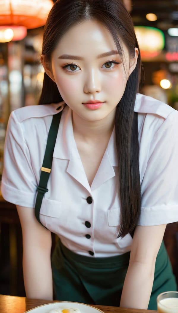 Tags: 21872187, SDXL
{"3": {"inputs": {"seed": 480963374076025, "steps": 64, "cfg": 7.91, "sampler_name": "dpmpp_2m", "scheduler": "karras", "denoise": 1.0, "model": ["27", 0], "positive": ["6", 0], "negative": ["7", 0], "latent_image": ["5", 0]}, "class_type": "KSampler"}, "4": {"inputs": {"ckpt_name": "juggernautxl.safetensors"}, "class_type": "CheckpointLoaderSimple"}, "5": {"inputs": {"width": 768, "height": 1344, "batch_size": 1}, "class_type": "EmptyLatentImage"}, "6": {"inputs": {"text": "19 year old girl, (korean:0.98), (irish:1.05), (pale skin:1.00), (detailed face:0.97), (beautiful eyes:1.00), (seductive pose:1.14), (cute:1.02), (seductive facial expression:1.10), (sexy lips:1.10), (double eyelids:1.14), (blush:1.13), (slim:1.09), (idol:1.00), (temptress:1.12), (eyelashes:0.99), (perky ass:1.11), (exposed ass:1.10), (looking back:1.00), (sexy ass:0.98), (thigh gap:1.08), (a waitress in uniform:1.14) working at a restaurant, (RAW:1.06), (natural looking skin:1.06), (soft lighting:1.04), (candid cinema:1.05), (film:1.07), (textured skin:1.07), (portra:1.02), (detailed skin:1.01), (skin fuzz:1.01)", "clip": ["27", 1]}, "class_type": "CLIPTextEncode"}, "7": {"inputs": {"text": "(twisted:1.11), (open mouth:1.06), (bad hands:1.06), (distorted:1.05), (watermark:1.14), (worst quality:1.12), (low resolution:1.05)", "clip": ["27", 1]}, "class_type": "CLIPTextEncode"}, "8": {"inputs": {"samples": ["3", 0], "vae": ["4", 2]}, "class_type": "VAEDecode"}, "25": {"inputs": {"lora_name": "nudify_xl.safetensors", "strength_model": 0.22, "strength_clip": 0.16, "model": ["4", 0], "clip": ["4", 1]}, "class_type": "LoraLoader"}, "26": {"inputs": {"lora_name": "shirtlift_SDXL_v2.safetensors", "strength_model": 0.07, "strength_clip": 0.03, "model": ["25", 0], "clip": ["25", 1]}, "class_type": "LoraLoader"}, "27": {"inputs": {"lora_name": "PerfectEyesXL.safetensors", "strength_model": 0.07, "strength_clip": 0.19, "model": ["26", 0], "clip": ["26", 1]}, "class_type": "LoraLoader"}, "30": {"inputs": {"model_name": "4x_NMKD-Superscale-SP_178000_G.pth"}, "class_type": "UpscaleModelLoader"}, "31": {"inputs": {"upscale_model": ["30", 0], "image": ["8", 0]}, "class_type": "ImageUpscaleWithModel"}, "32": {"inputs": {"upscale_method": "lanczos", "scale_by": 0.5, "image": ["31", 0]}, "class_type": "ImageScaleBy"}, "33": {"inputs": {"pixels": ["32", 0], "vae": ["4", 2]}, "class_type": "VAEEncode"}, "34": {"inputs": {"seed": 480963374076025, "steps": 64, "cfg": 7.91, "sampler_name": "dpmpp_2m", "scheduler": "karras", "denoise": 0.3, "model": ["27", 0], "positive": ["6", 0], "negative": ["7", 0], "latent_image": ["33", 0]}, "class_type": "KSampler"}, "36": {"inputs": {"samples": ["34", 0], "vae": ["4", 2]}, "class_type": "VAEDecode"}, "39": {"inputs": {"filename_prefix": "comfyapi-1723973379912", "images": ["36", 0]}, "class_type": "SaveImage"}}