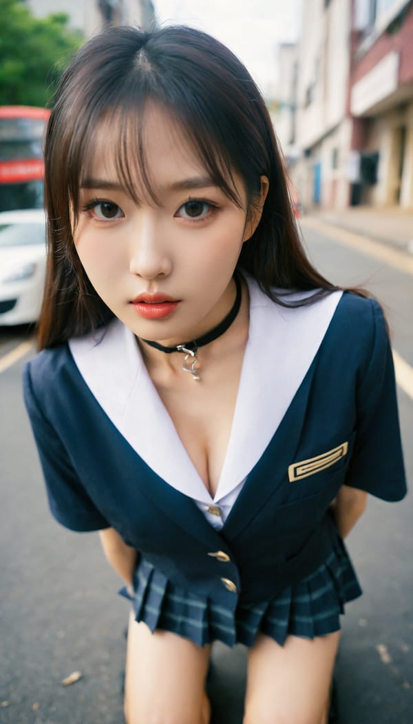 Tags: 21872187, SDXL
{"3": {"inputs": {"seed": 352032839393522, "steps": 32, "cfg": 7.62, "sampler_name": "dpmpp_2m", "scheduler": "karras", "denoise": 1.0, "model": ["27", 0], "positive": ["6", 0], "negative": ["7", 0], "latent_image": ["5", 0]}, "class_type": "KSampler"}, "4": {"inputs": {"ckpt_name": "helloworldxl.safetensors"}, "class_type": "CheckpointLoaderSimple"}, "5": {"inputs": {"width": 768, "height": 1344, "batch_size": 1}, "class_type": "EmptyLatentImage"}, "6": {"inputs": {"text": "20 year old girl, (korean:1.06), (double eyelids:1.02), (seductive pose:1.10), (sexy lips:1.02), (blush:0.97), (temptress:1.10), (detailed face:1.04), (idol:1.03), (seductive facial expression:1.07), (beautiful eyes:1.06), (eyelashes:1.02), (slim:0.95), (cute:1.01), (in a seductive pose:1.06), (large perky breasts:1.06), (cleavage:1.10), (thigh gap:1.03), (school uniform:1.14), choker, busy street, (textured skin:1.07), (candid cinema:1.03), (soft lighting:1.09), (skin fuzz:1.08), (natural looking skin:1.04), (film:1.08), (detailed skin:1.07), (RAW:1.08), (portra:1.04)", "clip": ["27", 1]}, "class_type": "CLIPTextEncode"}, "7": {"inputs": {"text": "(worst quality:1.10), (twisted:1.13), (low resolution:1.07), (watermark:1.12), (bad hands:1.05), (distorted:1.06)", "clip": ["27", 1]}, "class_type": "CLIPTextEncode"}, "8": {"inputs": {"samples": ["3", 0], "vae": ["4", 2]}, "class_type": "VAEDecode"}, "25": {"inputs": {"lora_name": "nudify_xl.safetensors", "strength_model": 0.25, "strength_clip": 0.34, "model": ["4", 0], "clip": ["4", 1]}, "class_type": "LoraLoader"}, "26": {"inputs": {"lora_name": "shirtlift_SDXL_v2.safetensors", "strength_model": 0.01, "strength_clip": 0.18, "model": ["25", 0], "clip": ["25", 1]}, "class_type": "LoraLoader"}, "27": {"inputs": {"lora_name": "PerfectEyesXL.safetensors", "strength_model": 0.09, "strength_clip": 0.18, "model": ["26", 0], "clip": ["26", 1]}, "class_type": "LoraLoader"}, "30": {"inputs": {"model_name": "4x_NMKD-Superscale-SP_178000_G.pth"}, "class_type": "UpscaleModelLoader"}, "31": {"inputs": {"upscale_model": ["30", 0], "image": ["8", 0]}, "class_type": "ImageUpscaleWithModel"}, "32": {"inputs": {"upscale_method": "lanczos", "scale_by": 0.5, "image": ["31", 0]}, "class_type": "ImageScaleBy"}, "33": {"inputs": {"pixels": ["32", 0], "vae": ["4", 2]}, "class_type": "VAEEncode"}, "34": {"inputs": {"seed": 352032839393522, "steps": 32, "cfg": 7.62, "sampler_name": "dpmpp_2m", "scheduler": "karras", "denoise": 0.3, "model": ["27", 0], "positive": ["6", 0], "negative": ["7", 0], "latent_image": ["33", 0]}, "class_type": "KSampler"}, "36": {"inputs": {"samples": ["34", 0], "vae": ["4", 2]}, "class_type": "VAEDecode"}, "39": {"inputs": {"filename_prefix": "comfyapi-1719084765391", "images": ["36", 0]}, "class_type": "SaveImage"}}