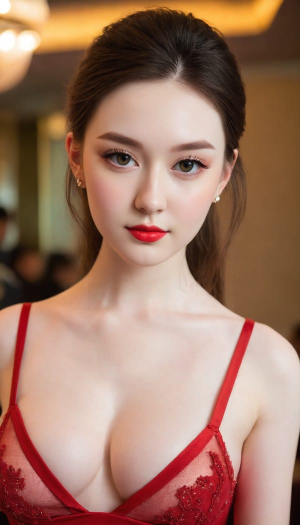 Tags: 21872187, SDXL
{"3": {"inputs": {"seed": 596068427484982, "steps": 64, "cfg": 6.92, "sampler_name": "dpmpp_2m", "scheduler": "karras", "denoise": 1.0, "model": ["27", 0], "positive": ["6", 0], "negative": ["7", 0], "latent_image": ["5", 0]}, "class_type": "KSampler"}, "4": {"inputs": {"ckpt_name": "juggernautXL_v8Rundiffusion.safetensors"}, "class_type": "CheckpointLoaderSimple"}, "5": {"inputs": {"width": 768, "height": 1344, "batch_size": 1}, "class_type": "EmptyLatentImage"}, "6": {"inputs": {"text": "19 year old girl, (pale skin:1.00), (double eyelids:0.97), (slim:0.97), (eyelashes:1.13), (seductive pose:0.99), (sexy lips:1.00), (temptress:1.09), (blush:0.96), (beautiful eyes:1.00), (idol:1.12), (seductive facial expression:0.99), (cute:0.97), (detailed face:1.13), (in a seductive pose:0.97), (large perky breasts:1.06), (cleavage:0.96), (thigh gap:1.10), (wearing a low-cut red dress:1.11) at a ballroom, (RAW:1.03), (natural looking skin:1.03), (textured skin:1.06), (skin fuzz:1.07), (portra:1.00), (soft lighting:1.09), (candid cinema:1.06), (detailed skin:1.04), (film:1.02)", "clip": ["27", 1]}, "class_type": "CLIPTextEncode"}, "7": {"inputs": {"text": "(open mouth:1.11), (bad hands:1.06), (worst quality:1.07), (watermark:1.13), (twisted:1.08), (distorted:1.08), (low resolution:1.05)", "clip": ["27", 1]}, "class_type": "CLIPTextEncode"}, "8": {"inputs": {"samples": ["3", 0], "vae": ["4", 2]}, "class_type": "VAEDecode"}, "25": {"inputs": {"lora_name": "nudify_xl.safetensors", "strength_model": 0.14, "strength_clip": 0.1, "model": ["4", 0], "clip": ["4", 1]}, "class_type": "LoraLoader"}, "26": {"inputs": {"lora_name": "shirtlift_SDXL_v2.safetensors", "strength_model": 0.01, "strength_clip": 0.0, "model": ["25", 0], "clip": ["25", 1]}, "class_type": "LoraLoader"}, "27": {"inputs": {"lora_name": "PerfectEyesXL.safetensors", "strength_model": 0.18, "strength_clip": 0.15, "model": ["26", 0], "clip": ["26", 1]}, "class_type": "LoraLoader"}, "30": {"inputs": {"model_name": "4x_NMKD-Superscale-SP_178000_G.pth"}, "class_type": "UpscaleModelLoader"}, "31": {"inputs": {"upscale_model": ["30", 0], "image": ["8", 0]}, "class_type": "ImageUpscaleWithModel"}, "32": {"inputs": {"upscale_method": "lanczos", "scale_by": 0.5, "image": ["31", 0]}, "class_type": "ImageScaleBy"}, "33": {"inputs": {"pixels": ["32", 0], "vae": ["4", 2]}, "class_type": "VAEEncode"}, "34": {"inputs": {"seed": 596068427484982, "steps": 64, "cfg": 6.92, "sampler_name": "dpmpp_2m", "scheduler": "karras", "denoise": 0.3, "model": ["27", 0], "positive": ["6", 0], "negative": ["7", 0], "latent_image": ["33", 0]}, "class_type": "KSampler"}, "36": {"inputs": {"samples": ["34", 0], "vae": ["4", 2]}, "class_type": "VAEDecode"}, "39": {"inputs": {"filename_prefix": "comfyapi-1707938863468", "images": ["36", 0]}, "class_type": "SaveImage"}}