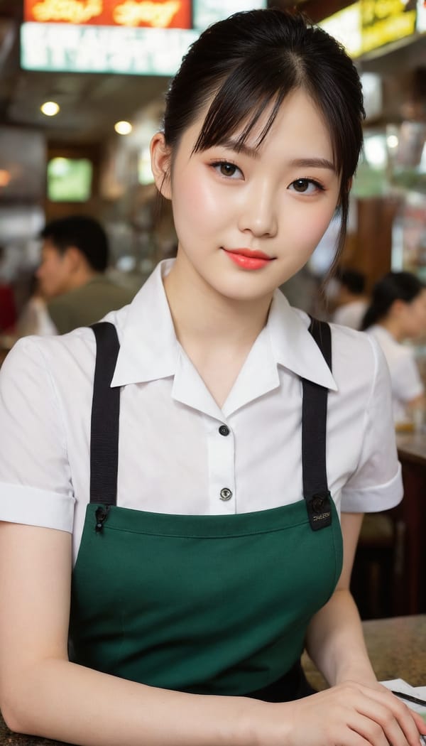 Tags: 21872187, SDXL
{"3": {"inputs": {"seed": 681306677721369, "steps": 64, "cfg": 5.01, "sampler_name": "dpmpp_2m", "scheduler": "karras", "denoise": 1.0, "model": ["27", 0], "positive": ["6", 0], "negative": ["7", 0], "latent_image": ["5", 0]}, "class_type": "KSampler"}, "4": {"inputs": {"ckpt_name": "juggernautXL_v8Rundiffusion.safetensors"}, "class_type": "CheckpointLoaderSimple"}, "5": {"inputs": {"width": 768, "height": 1344, "batch_size": 1}, "class_type": "EmptyLatentImage"}, "6": {"inputs": {"text": "18 year old girl, (taiwanese:1.14), (irish:0.99), (double eyelids:0.97), (detailed face:0.95), (pale skin:1.12), (idol:0.99), (slim:1.11), (beautiful eyes:1.09), (temptress:0.95), (seductive pose:1.13), (eyelashes:1.09), (sexy lips:1.04), (cute:1.04), (seductive facial expression:1.05), (perky ass:1.02), (exposed ass:0.99), (looking back:1.02), (sexy ass:0.95), (thigh gap:1.06), (a waitress in uniform:1.05) working at a restaurant, (film:1.00), (candid cinema:1.07), (natural looking skin:1.08), (textured skin:1.05), (RAW:1.09), (portra:1.05), (skin fuzz:1.06), (soft lighting:1.03), (detailed skin:1.04)", "clip": ["27", 1]}, "class_type": "CLIPTextEncode"}, "7": {"inputs": {"text": "(watermark:1.10), (open mouth:1.12), (twisted:1.12), (worst quality:1.07), (low resolution:1.08), (distorted:1.08), (bad hands:1.14)", "clip": ["27", 1]}, "class_type": "CLIPTextEncode"}, "8": {"inputs": {"samples": ["3", 0], "vae": ["4", 2]}, "class_type": "VAEDecode"}, "25": {"inputs": {"lora_name": "nudify_xl.safetensors", "strength_model": 0.0, "strength_clip": 0.09, "model": ["4", 0], "clip": ["4", 1]}, "class_type": "LoraLoader"}, "26": {"inputs": {"lora_name": "shirtlift_SDXL_v2.safetensors", "strength_model": 0.12, "strength_clip": 0.19, "model": ["25", 0], "clip": ["25", 1]}, "class_type": "LoraLoader"}, "27": {"inputs": {"lora_name": "PerfectEyesXL.safetensors", "strength_model": 0.06, "strength_clip": 0.19, "model": ["26", 0], "clip": ["26", 1]}, "class_type": "LoraLoader"}, "30": {"inputs": {"model_name": "4x_NMKD-Superscale-SP_178000_G.pth"}, "class_type": "UpscaleModelLoader"}, "31": {"inputs": {"upscale_model": ["30", 0], "image": ["8", 0]}, "class_type": "ImageUpscaleWithModel"}, "32": {"inputs": {"upscale_method": "lanczos", "scale_by": 0.5, "image": ["31", 0]}, "class_type": "ImageScaleBy"}, "33": {"inputs": {"pixels": ["32", 0], "vae": ["4", 2]}, "class_type": "VAEEncode"}, "34": {"inputs": {"seed": 681306677721369, "steps": 64, "cfg": 5.01, "sampler_name": "dpmpp_2m", "scheduler": "karras", "denoise": 0.3, "model": ["27", 0], "positive": ["6", 0], "negative": ["7", 0], "latent_image": ["33", 0]}, "class_type": "KSampler"}, "36": {"inputs": {"samples": ["34", 0], "vae": ["4", 2]}, "class_type": "VAEDecode"}, "39": {"inputs": {"filename_prefix": "comfyapi-1707398167356", "images": ["36", 0]}, "class_type": "SaveImage"}}