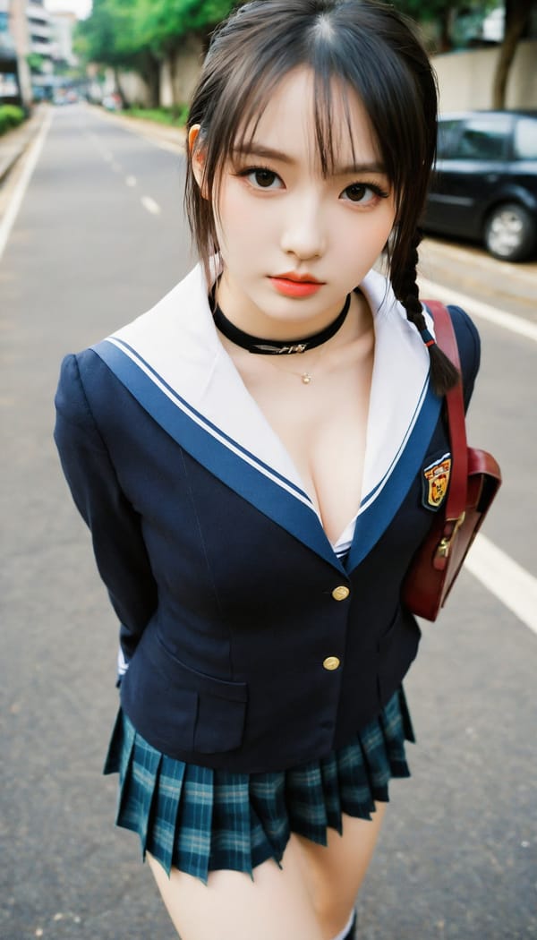 Tags: 21872187, SDXL
{"3": {"inputs": {"seed": 577367766110955, "steps": 32, "cfg": 7.09, "sampler_name": "dpmpp_2m", "scheduler": "karras", "denoise": 1.0, "model": ["27", 0], "positive": ["6", 0], "negative": ["7", 0], "latent_image": ["5", 0]}, "class_type": "KSampler"}, "4": {"inputs": {"ckpt_name": "helloworldxl.safetensors"}, "class_type": "CheckpointLoaderSimple"}, "5": {"inputs": {"width": 768, "height": 1344, "batch_size": 1}, "class_type": "EmptyLatentImage"}, "6": {"inputs": {"text": "28 year old girl, (idol:1.07), (beautiful eyes:1.09), (sexy lips:1.02), (eyelashes:1.03), (detailed face:1.03), (pale skin:0.96), (slim:1.05), (blush:1.07), (cute:0.99), (double eyelids:1.02), (seductive pose:0.96), (temptress:0.96), (seductive facial expression:1.08), (in a seductive pose:1.13), (large perky breasts:0.97), (cleavage:1.05), (thigh gap:0.98), (school uniform:1.08), choker, busy street, (skin fuzz:1.02), (detailed skin:1.04), (RAW:1.02), (film:1.05), (candid cinema:1.03), (textured skin:1.00), (portra:1.08), (natural looking skin:1.03), (soft lighting:1.02)", "clip": ["27", 1]}, "class_type": "CLIPTextEncode"}, "7": {"inputs": {"text": "(twisted:1.10), (watermark:1.09), (worst quality:1.13), (distorted:1.05), (bad hands:1.13), (open mouth:1.10), (low resolution:1.06)", "clip": ["27", 1]}, "class_type": "CLIPTextEncode"}, "8": {"inputs": {"samples": ["3", 0], "vae": ["4", 2]}, "class_type": "VAEDecode"}, "25": {"inputs": {"lora_name": "nudify_xl.safetensors", "strength_model": 0.27, "strength_clip": 0.07, "model": ["4", 0], "clip": ["4", 1]}, "class_type": "LoraLoader"}, "26": {"inputs": {"lora_name": "shirtlift_SDXL_v2.safetensors", "strength_model": 0.15, "strength_clip": 0.18, "model": ["25", 0], "clip": ["25", 1]}, "class_type": "LoraLoader"}, "27": {"inputs": {"lora_name": "PerfectEyesXL.safetensors", "strength_model": 0.17, "strength_clip": 0.05, "model": ["26", 0], "clip": ["26", 1]}, "class_type": "LoraLoader"}, "30": {"inputs": {"model_name": "4x_NMKD-Superscale-SP_178000_G.pth"}, "class_type": "UpscaleModelLoader"}, "31": {"inputs": {"upscale_model": ["30", 0], "image": ["8", 0]}, "class_type": "ImageUpscaleWithModel"}, "32": {"inputs": {"upscale_method": "lanczos", "scale_by": 0.5, "image": ["31", 0]}, "class_type": "ImageScaleBy"}, "33": {"inputs": {"pixels": ["32", 0], "vae": ["4", 2]}, "class_type": "VAEEncode"}, "34": {"inputs": {"seed": 577367766110955, "steps": 32, "cfg": 7.09, "sampler_name": "dpmpp_2m", "scheduler": "karras", "denoise": 0.3, "model": ["27", 0], "positive": ["6", 0], "negative": ["7", 0], "latent_image": ["33", 0]}, "class_type": "KSampler"}, "36": {"inputs": {"samples": ["34", 0], "vae": ["4", 2]}, "class_type": "VAEDecode"}, "39": {"inputs": {"filename_prefix": "comfyapi-1718322470184", "images": ["36", 0]}, "class_type": "SaveImage"}}